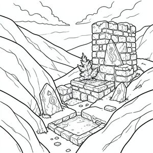 Tuyết chảy vào thung lũng, một làn trắng chậm rãi, có chủ ý quét qua các sườn đá granit của Sống Lưng Xà. Một hoàng hôn vĩnh viễn ngự trị, mặt trời là một ký ức xa xôi, đằng sau một bức màn xoáy của những đám mây bầm tím. Không khí nặng nề với mùi thông và đất ướt, một mùi khoáng lạnh cắn vào lỗ mũi.

Bên dưới, nép mình trong một hẻm núi hẹp được chạm khắc bởi băng cổ, là tàn tích của một tháp canh bị lãng quên. Đó không phải là một công trình kiến trúc hoành tráng, hùng vĩ, mà là một tập hợp các khối đá bị phong hóa, phủ đầy rêu, được sắp xếp bừa bãi. Bản thân những viên đá là một đốm -, bị nhuốm màu bởi mưa và gió hàng thế kỷ. Một bụi cây bách xù còi cọc duy nhất bám vào gốc của một trong những khối lớn hơn, lá của nó tương phản hoàn toàn với tảng đá bị tắt tiếng.

Một con đường hẹp, gần như vô hình uốn lượn giữa các dãy nhà, dẫn đến một chậu đá đổ nát. Lưu vực chứa đầy một vũng nước tù đọng, phản chiếu bầu trời như một tấm gương bị vỡ. Rải rác giữa những tảng đá là những mảnh đá phiến, được làm mịn bởi sự xói mòn không ngừng của thời gian. Một đống tuyết duy nhất, được hình thành hoàn hảo, một màu trắng gần như ma quái, nằm ngay bên kia con đường, che khuất một phần một phiến đá nhỏ, hình chữ nhật.

Phiến đá có hình dạng bất thường - gần như hình tam giác, với một vết lõm nhẹ ở trung tâm của nó. Nó được bao phủ bởi một lớp địa y mỏng, màu bạc. Một nét khắc mờ nhạt, gần như không thể nhận thấy chạy dọc theo bề mặt của nó, giống như một con rắn cách điệu cuộn quanh một con mắt nhắm nghiền.

Bản thân tuyết dày nhất gần chân tháp, dần dần mỏng đi khi nó dâng lên vùng đất cao hơn. Những mảng rêu nhỏ đông lạnh bám vào đá, tạo ra một hoa văn tinh tế, run rẩy.

Ấn tượng tổng thể là một trong những sự phân rã sâu sắc, lặng lẽ. Các tàn tích không bị hư hại tích cực, mà sở hữu một sự u sầu chậm rãi, kiên nhẫn. * PHIẾN ĐÁ Phiến đá có hình tam giác, cao khoảng sáu feet và rộng bốn feet. Đá là một , gần như trong mờ , nhuộm bằng một mạng lưới , các đường xoáy giống như sương giá. Địa y bao phủ bề mặt là một , gần như không tự nhiên, . Vết lõm ở trung tâm là và nhẵn, đá xuất hiện để hấp thụ . Một ánh sáng lấp lánh tinh tế, gần như không thể nhận thấy chạy trên bề mặt của nó, giống như sức nóng bốc lên từ một hòn đá.

Các vết xước, giống như các đường gân nhỏ, đan chéo trên bề mặt, vạch ra một con đường từ trung tâm ra ngoài. Chúng không phải là ngẫu nhiên; Chúng tạo thành một mô hình lặp đi lặp lại của các đường ngắn, sắc nét, giống như đường viền của cánh chim.

Các cạnh của phiến đá hơi tròn, cho thấy nó đã từng được làm mịn bởi các yếu tố. Một vết lõm duy nhất, rất nhỏ, hầu như không nhìn thấy, nằm gần đáy của tam giác. Đó là một vết lõm hoàn hảo, thu nhỏ, giống như một con mắt nhỏ, bị mất.

Viên đá mát mẻ khi chạm vào, gần như không tự nhiên. Một mùi đất thoang thoảng, giống như đất ẩm và đá cổ, tỏa ra từ nó., trang màu, nghệ thuật đường nét, nền trắng