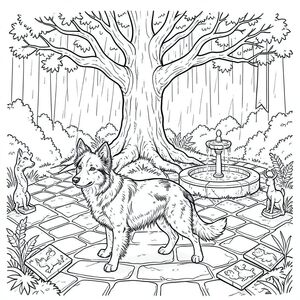 Mưa trút xuống những viên đá cuội của Quảng trường Veridian, một quảng trường ẩm ướt vĩnh viễn phủ đầy rêu nép mình trong trung tâm của Rừng Silverwood. Ánh sáng mặt trời, bị phá vỡ bởi tán cây dày đặc phía trên, vẽ hình vuông trong một bức tranh khảm dịch chuyển của và . Một cây sồi cổ thụ duy nhất, cành của nó gồ ghề và vươn tới như những ngón tay xương, chiếm ưu thế ở giữa, rễ của nó lộ ra một phần, bám vào mặt đất không bằng phẳng. Bản thân quảng trường nhỏ, hầu như không đủ rộng cho hàng chục người, và được lát bằng đá phiến không bằng phẳng bị mòn nhẵn bởi hàng thế kỷ qua lại. Một đài phun nước nhỏ, liên tục nhỏ giọt đứng bên cạnh gốc cây sồi, nước của nó nhỏ giọt vào một lưu vực nông, phủ đầy rêu. Rải rác giữa những tảng đá là tàn tích của một lễ hội đã bị lãng quên từ lâu - những mảnh vỡ của các biểu ngữ rực rỡ, một bức tượng hươu đực bị xỉn màu và một vài viên gạch men sứt mẻ mô tả các sinh vật rừng cách điệu. Không khí có mùi đất ẩm ướt, lá mục nát và mùi thoang thoảng do mưa.

Một con Border Collie xám xịt, dài khoảng 40 cm, được đặt tự nhiên giữa những tảng đá. Bộ lông của nó là một , lốm đốm, gần như dưới mưa, với một ánh sáng tinh tế, gần như không thể nhận thấy, ở mõm của nó. Đuôi của dài và hơi cong, giơ thấp như thể luôn cảnh giác. Đôi mắt của nó là một sự giật mình, thông minh, tập trung chăm chú vào một điểm ngay bên ngoài rìa quảng trường. Tai của nó hơi hướng về phía trước, nghiêng để đón tiếng mưa. Tư thế của nó là thoải mái, một chuyển động tinh tế, gần như uể oải gợi ý một sự quan sát yên tĩnh. Mõm của hơi dài, một dấu hiệu tinh tế về giống chó của nó. Nó hơi hướng sang trái, hơi nghiêng đầu. Bàn chân của hơi xòe ra, như thể nó đã nghỉ ngơi được một thời gian. *

[HỆ THỐNG: QUẢNG TRƯỜNG VERIDIAN - CHI TIẾT]

Quảng trường là một cảnh quan thu nhỏ của đá ẩm ướt và thảm thực vật mục nát. Rễ của cây sồi là một khối rối rắm, bị che khuất một phần bởi một tấm thảm rêu và dương xỉ dày. Một mảng cỏ dẹt nhỏ, hình tròn nằm ở trung tâm, phản chiếu ánh sáng mặt trời ít ỏi. Một chiếc ghế gỗ bị phong hóa, bị sụp đổ một phần, nằm gần gốc cây sồi, cung cấp một chiếc ghế nhỏ, có mái che. Một chiếc đèn lồng sắt rỉ sét duy nhất treo bấp bênh trên một cành cây mỏng, tỏa ra ánh sáng yếu ớt. Mưa tiếp tục rơi, tạo ra một làn sương mù liên tục, nhẹ nhàng. Mặt đường đá không bằng phẳng, có nhiều vết nứt và lõm nhỏ. Ấn tượng tổng thể là một trong những sự tĩnh lặng, u sầu. * SINGLE DOG, trang màu, nghệ thuật đường nét, nền trắng