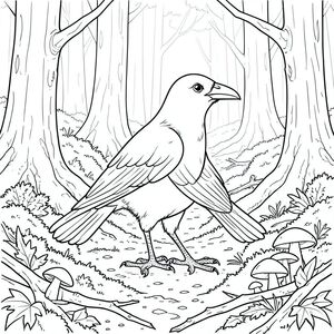 . Đối tượng: Một con quạ duy nhất Con quạ được đặt hơi nghiêng, đầu quay về phía người xem, một cái cổ nghiêng tinh tế truyền tải cảm giác thông minh cảnh giác. Đôi mắt của nó to và , tập trung với cường độ yên tĩnh. Mỏ được xác định rõ ràng, một loại obsidian được đánh bóng. Bộ lông của quạ là một , mượt như nhung , gần như hấp thụ . Đó là một dạng hơi dài, gợi ý một con chim trưởng thành, có kinh nghiệm. Đuôi dài và dày, trái ngược hoàn toàn với phần còn lại của cơ thể, và được uốn cong một cách tinh tế, gợi ý về một chuyển động duyên dáng, mạnh mẽ. Chân của quạ tương đối ngắn và chắc chắn, kết thúc bằng móng vuốt sắc nhọn. Ấn tượng tổng thể là một trong những sự tĩnh lặng trang nghiêm và kiến thức cổ xưa. Bối cảnh: Sàn rừng rậm rạp Nền là một sàn rừng được kết xuất tỉ mỉ, chủ đạo là một tấm thảm rêu ẩm ướt và lá mục nát. Mặt đất không bằng phẳng, có những mảng đất nhỏ và rải rác cành rụng. Ánh sáng mặt trời lọc yếu qua tán cây cổ thụ rậm rạp, tạo ra ánh sáng lốm đốm, thanh tao chiếu sáng khu vực ngay lập tức. Cây chủ yếu cao và mảnh mai, với vỏ cây hơi gồ ghề, có kết cấu. Bảng màu bị tắt tiếng - chủ yếu là các sắc thái của , , và a , gần như - rêu. Có một vài cây được đặt ở vị trí chiến lược, lớn hơn một chút, - nấm nép mình giữa những chiếc lá. Mềm mại và khuếch tán, tạo cảm giác sâu sắc và bí ẩn. Trọng tâm là kết cấu của sàn rừng - độ ẩm, mục nát và sự thay đổi tinh tế về màu sắc của rêu. Một con đường duy nhất, hơi mờ dẫn vào hậu cảnh, gợi ý một tuyến đường khả thi cho khách du lịch. Cảm giác tổng thể là một trong những sự cô đơn yên tĩnh và những bí mật cổ xưa., trang màu, nghệ thuật đường nét, nền trắng