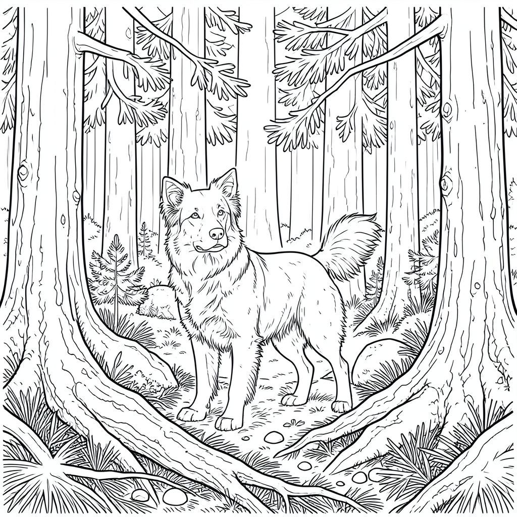 . Hãy tập trung vào một môi trường thực tế, chi tiết và một duy nhất, được kết xuất hoàn hảo. Môi trường: Rừng thông rậm rạp - Chiều muộn Hình minh họa mô tả một rừng thông rậm rạp đáng kể, tắm vào cuối buổi chiều. Cây chủ yếu là cây thông trắng phương Đông trưởng thành, kim của chúng a, phong phú. Mặt đất là một tấm thảm phức tạp của lá thông, cành rụng, rễ lộ ra và những mảng rêu. Mật độ là; nó gần như ngột ngạt.  * Một lớp lá thông dày, được kết hợp với các đường xếp chồng lên nhau, tạo ra một lớp nền có kết cấu. Một rễ cây thông lớn gồ ghề, lộ ra, dày như thân người đàn ông, uốn lượn trên tiền cảnh, bị che khuất một phần bởi kim. Những viên sỏi nhỏ, không đều nằm rải rác giữa các cây kim.  * Thân cây thông mọc lên đáng kể, khác nhau về chiều cao và độ dày. Một số hoàn toàn thẳng, một số khác nghiêng ở những góc khó xử, cho thấy tuổi tác và sức gió. Vỏ cây cực kỳ chi tiết - có rãnh, có kết cấu, với các vảy và đường gờ riêng lẻ được vẽ tỉ mỉ. Có một số cây thông nhỏ hơn xen kẽ, thân của chúng mỏng hơn và mỏng manh hơn. Một khối đá nhỏ, phủ đầy rêu, gần như hình cầu, nằm ẩn một phần giữa các rễ.   chỉ ngụ ý* thông qua các biến thể về mật độ dòng. Ấn tượng tổng thể là một trong những khu rừng cổ xưa mênh mông. Chủ đề: - Border Collie là một Border Collie, cao khoảng 18 inch, được đặt vuông vắn ở trung tâm của hình minh họa. Tư thế của nó cảnh giác và chú ý, đầu hơi nghiêng như thể đang quan sát thứ gì đó ở đằng xa.  * Đầu được vẽ bằng những đường nét chính xác, tự tin. Đôi mắt hình quả hạnh, với đồng tử hơi phản chiếu. Tai dựng đứng và nhọn, chi tiết tỉ mỉ với từng sợi tóc. Mõm hơi dài, mũi rõ ràng và các nếp nhăn tinh tế. Biểu cảm tổng thể là thông minh và tập trung.  * Cơ thể gầy và cơ bắp, phản ánh di sản làm việc của giống chó này. Các đường nét sạch sẽ và trôi chảy, truyền tải chuyển động và sự nhanh nhẹn. Đôi chân dài và mạnh mẽ, với hệ cơ bắp chi tiết.  * Đuôi được mang cao và hơi cong, một đặc điểm cổ điển của Border Collie. Nó được vẽ bằng một đường thẳng, gợi ý một sự vẫy vẫy tinh tế. Chi tiết hình minh họa: Toàn bộ hình minh họa được hiển thị bằng . Có , và được áp dụng ngoài chính các dòng. Các khu vực màu trắng là nền - chính khu rừng. Các đường nét dày và đậm, tạo ra tác động thị giác mạnh mẽ. Độ chi tiết cực kỳ cao, với các kim, cành và sợi cơ riêng lẻ được kết xuất tỉ mỉ. được xác định rõ ràng, không bị mờ hoặc mềm các nếp nhăn. Hiệu ứng tổng thể là một hình minh họa rất chân thực và chi tiết, phù hợp để tô màu. Lưu ý cuối cùng: Mô tả này tập trung hoàn toàn vào các yếu tố hình ảnh. Mục tiêu là một hình ảnh duy nhất, có tác động của Border Collie trong một môi trường rừng thực tế, rất chi tiết, được tạo ra chỉ thông qua nghệ thuật đường nét màu trắng. Điểm nhấn là độ chính xác, chi tiết và cảm giác chân thực mạnh mẽ., tô màu, nghệ thuật đường nét, nền trắng