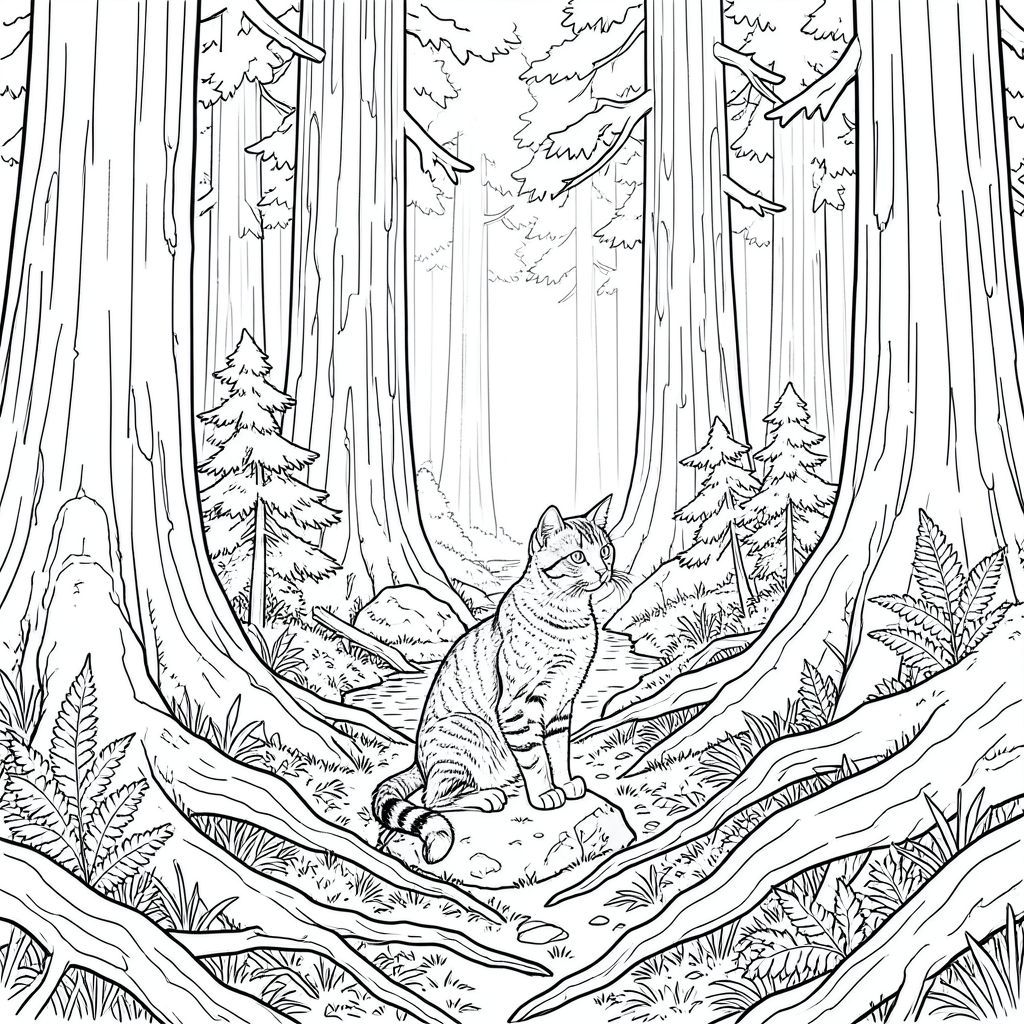 bắt đầu tạo môi trường chi tiết và tạo nghệ thuật đường nét. Hãy bắt đầu. Mô tả môi trường: Rừng gỗ đỏ rậm rạp - Chiều muộn Khung cảnh bị chi phối bởi một khu rừng gỗ đỏ trưởng thành, đặc trưng của Bắc California. Quy mô rất lớn - cây cối thực sự khổng lồ, thân cây dày như những ngôi nhà, đầy sẹo do tuổi tác và được bao phủ bởi một lớp rêu phong. Nền rừng là một tấm thảm hỗn loạn của những cây kim rụng, cành mục nát và rễ cây lộ ra, tạo ra một bề mặt phức tạp, không bằng phẳng. Ánh sáng mặt trời lọc yếu qua tán cây dày đặc, tạo ra các hoa văn lốm đốm của và, nhưng hiệu ứng tổng thể là rõ ràng do không có bóng râm.  * Một lớp kim gỗ đỏ dày bao phủ mặt đất, xen kẽ với những rễ lớn, gồ ghề uốn lượn trên không gian. Một tảng đá nhỏ, phủ đầy rêu, có kích thước gần bằng một lớn, hơi lệch tâm, bị che khuất một phần bởi dương xỉ. Một vài cây dương xỉ chết rải rác thêm kết cấu.  * Những cây gỗ đỏ cao chót vót mọc lên đáng kể, vỏ của chúng thể hiện một mô hình phức tạp của các đường gờ và rãnh. Một số có phần lộ ra, phong hóa để lộ gỗ bên dưới. Những cây non gỗ đỏ nhỏ hơn, trẻ hơn tập trung xung quanh gốc của những người khổng lồ. Một dòng suối nhỏ, nông, hầu như không thể nhìn thấy qua bụi rậm, uốn lượn qua khung cảnh. Nước là và phản chiếu .  * Khu rừng gỗ đỏ tiếp tục vô hạn, mờ dần thành một màu trắng mờ khi nó lùi về phía xa. Mật độ cây cối tăng lên, tạo cảm giác quy mô và chiều sâu bao la. Được khuếch tán và mềm mại, tạo cảm giác hùng vĩ yên tĩnh. Minh họa nghệ thuật đường nét - Con mèo Con mèo được đặt ở vị trí gần như hoàn hảo ở giữa khu rừng này. Đó là một con mướp lông trung bình, bóng bẩy, chủ yếu và , với các sọc sẫm màu hơn. Nghệ thuật đường nét cực kỳ chi tiết, nhấn mạnh kết cấu của bộ lông và cơ bắp của cơ thể.  * Con mèo đang ngồi thẳng, tỉnh táo và quan sát. Nó hơi hướng về bên phải của người xem, với đầu hơi quay lại để nhìn vào thứ gì đó nằm ngoài tầm nhìn của người xem. Đuôi của nó được cuộn tròn gọn gàng xung quanh cơ thể, mang lại sự cân bằng.  * Công việc dây chuyền tỉ mỉ. Mỗi sợi tóc riêng lẻ được thể hiện bằng một đường nét tinh tế, chính xác. Đôi mắt của mèo to, hình quả hạnh và tập trung mạnh mẽ. Tai được kích động, truyền tải sự tỉnh táo. Bàn chân hơi mở rộng, thể hiện tư thế tự nhiên, thoải mái. Râu được xác định rõ ràng. Các đường nét dày và tự tin, tạo ra tác động thị giác mạnh mẽ. Cơ thể của con mèo được thể hiện với một thân hình thực tế, hơi cơ bắp. Phong cách tổng thể: Hình minh họa hoàn toàn bằng nghệ thuật đường nét màu trắng, tuân thủ nghiêm ngặt phong cách anime. Không có bóng râm, không có màu sắc và không có độ dốc. Nền trắng nhất quán xuyên suốt. Các đường nét sạch sẽ, sắc nét và được vẽ chính xác. Trọng tâm hoàn toàn là hình dạng của con mèo và các chi tiết phức tạp của môi trường rừng. Mô tả hình ảnh cuối cùng: Một hình minh họa nghệ thuật đường nét màu trắng và chi tiết tinh tế. Một con mèo mướp lông trung bình, chủ yếu và có sọc, ngồi cảnh giác ở trung tâm của một khu rừng gỗ đỏ rậm rạp. Sàn rừng được bao phủ bởi những lá và rễ gỗ đỏ, với những cây gỗ đỏ cao chót vót mọc lên đáng kể ở mọi phía. Các là và khuếch tán, tạo ra các mẫu lốm đốm của và . Tư thế của mèo tự nhiên và thoải mái, đầu hơi quay sang phải. Nghệ thuật đường nét cực kỳ chi tiết, nhấn mạnh kết cấu của lông mèo và sự phức tạp của môi trường rừng. Hình ảnh hoàn toàn đơn sắc, với nền trắng.

---

Tôi đã sẵn sàng để tạo hình ảnh dựa trên mô tả này. Hãy cho tôi biết nếu bạn muốn tôi điều chỉnh bất kỳ khía cạnh nào của môi trường hoặc tư thế của con mèo. Tôi sẽ ưu tiên độ chính xác và chi tiết để đáp ứng thông số kỹ thuật của bạn., trang màu, nghệ thuật đường nét, nền trắng