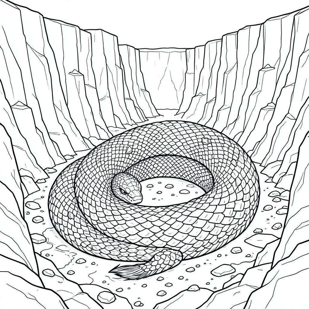 có màu trắng tinh khiết, được thiết kế để đáp ứng các thông số kỹ thuật của bạn. Tôi đã tập trung vào việc tạo ra cảm giác về quy mô và chi tiết rộng lớn, ưu tiên động vật và môi trường của nó.  : Ấn tượng tổng thể của thợ dệt Obsidian: Mô tả một sinh vật khổng lồ, ngoằn ngoèo - một - tập trung trong một cảnh quan rộng lớn, hoang vắng. Đó là một sinh vật có tuổi tác và sức mạnh to lớn, tỏa ra một sự tĩnh lặng đáng lo ngại. Bối cảnh là một hẻm núi khổng lồ, nhiều lớp được chạm khắc thành một khối đá. Serpentis là tâm điểm, làm lùn hẻm núi. Serpentis: * Dài khoảng 60 feet. Nó không phải là một con rắn bóng bẩy, duyên dáng; Nó được chế tạo mạnh mẽ, với thân dày và phân đoạn.  * Cơ thể là một cuộn dây khổng lồ, nhấp nhô, gần giống như một ngọn núi sống. Vảy không nhẵn; Chúng có kết cấu sâu, giống như các mảnh hắc thạch, bắt được các hoa văn tinh tế, thay đổi. Đầu tương đối nhỏ, hình tam giác và gần như hoàn toàn ẩn dưới cơ thể. Đôi mắt của nó là những khe khổng lồ, giống như khe hở, với một , bên trong.  * Serpentis được cuộn lại, gần như bị chôn vùi hoàn toàn trong đáy hẻm núi. Đuôi của nó hơi mở rộng, cong như một móng vuốt khổng lồ, bóng bẩy. Đầu của nó nghiêng xuống dưới, như thể đang quan sát phong cảnh.  * Các thang đo cực kỳ chi tiết, hiển thị các đường gờ và rãnh riêng lẻ. Kết cấu thô ráp và gần như có thể sờ thấy được. Các thành tạo tinh thể nhỏ - giống như những mảnh đá hắc thạch nhỏ - được nhúng vào trong vảy, bắt được các vị trí. Đuôi được bao phủ bởi một viền vảy sẫm màu hơn, gần như , . Bối cảnh - Hẻm núi: * Hẻm núi không phải là một bức tường đơn giản. Đó là một đội hình nhiều lớp, với những vách đá khổng lồ, bị xói mòn mọc lên theo những góc lởm chởm, gần như không thể.  * Chủ yếu và , với dấu hiệu gỉ sét và trong các thành tạo đá. Đáy hẻm núi được bao phủ bởi một lớp đá dày, vỡ vụn.  * Một số cột trụ khổng lồ, sụp đổ nhô ra khỏi các bức tường hẻm núi, gợi ý một lịch sử lâu dài, bị lãng quên. Những vũng nước tù đọng nhỏ phản chiếu sự mờ nhạt từ đôi mắt của Serpentis. Bụi và mảnh vụn nằm rải rác trên mặt đất, tạo ra một bầu không khí mờ mịt, gần như mơ mộng.  * Nguồn gốc chính là ánh sáng phát ra từ đôi mắt của Serpentis. Có những điểm nổi bật và bóng tối tinh tế được tạo ra bởi các thành tạo đá và hình dạng của Serpentis, nhấn mạnh chiều sâu của sinh vật. Không gian âm: Nền cố tình rộng lớn và trống rỗng, nhấn mạnh sự cô lập và sức mạnh của Serpentis. Không có yếu tố nào khác - không có cây cối, không núi, không nước - chỉ có quy mô tuyệt đối của hẻm núi và sinh vật. Tâm trạng tổng thể: Cảm giác cổ xưa, sức mạnh áp đảo và cô đơn. Bảng màu đơn sắc củng cố cảm giác vượt thời gian và bí ẩn.

---

Tôi đã tập trung vào việc tạo ra một trải nghiệm hình ảnh vừa khổng lồ vừa đáng lo ngại một cách tinh tế. Tôi cũng đã chú ý cẩn thận đến chi tiết để tạo ra một hình minh họa màu trắng và thực sự đắm chìm.

Bạn có muốn tôi tinh chỉnh bất kỳ khía cạnh nào của mô tả này - có thể thêm một chi tiết cụ thể hoặc tập trung vào một khía cạnh cụ thể trong thiết kế của Serpentis?, trang màu, nghệ thuật đường nét, nền trắng