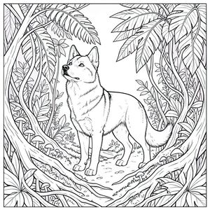 của một màu trắng tinh khiết có một duy nhất, ở giữa, tập trung vào chi tiết và thẩm mỹ Art Nouveau. Sự miêu tả: Được chi phối bởi một khung cảnh rừng rậm rộng lớn, gần như không thể tưởng tượng được. Hậu cảnh là một bức tranh khảm xoáy, nhiều lớp của màu xanh lá cây, màu tím bầm tím và màu son trầm, gợi nhớ đến bầu trời chạng vạng ngay trước cơn bão. Những rễ rậm rạp uốn lượn trên tiền cảnh, che khuất một phần con đường dẫn ra xa. Ấn tượng tổng thể là một trong những sự phát triển cổ xưa, rộng lớn.  Ở trung tâm, được đặt hơi lệch tâm, là một duy nhất, được kết xuất hoàn hảo. Đó là một giống chó lông ngắn, bóng bẩy - hãy nghĩ đến Siberian Husky, nhưng với mõm hơi dài và biểu cảm vương giả, gần như u sầu. hơi quay mặt sang trái, đầu nghiêng lên như thể đang quan sát thứ gì đó không nhìn thấy. Bộ lông của nó là một , phong phú, gần như , với những thay đổi tinh tế trong tông màu gợi ý một chút sáng bóng. Đôi mắt là một màu sắc thông minh, đáng kinh ngạc, được đặt trong bộ lông. Có một đường cong nhẹ, gần như không thể nhận thấy ở mõm.  Cơ thể của vô cùng chi tiết. Mỗi sợi lông riêng lẻ được hiển thị với độ chính xác tỉ mỉ - kết cấu của bộ lông là rất quan trọng. Cơ bắp được gợi ý một cách tinh tế thông qua sự sắp xếp của bộ lông, tạo cảm giác quyền lực và duyên dáng. Các bàn chân được tạo hình tinh tế, với các miếng đệm hơi nhô lên. Đuôi dài và dày, uốn cong duyên dáng xuống dưới, kết thúc bằng một lọn tóc nhỏ, gần như không thể nhận thấy.  Nền là một bố cục hỗn loạn, nhưng được xây dựng cẩn thận, của những tán lá. Những cây dương xỉ khổng lồ với hoa văn phức tạp, giống như đường gân chiếm ưu thế ở phần trên của . Những dây leo chảy, dày lá, rủ xuống dưới, tạo cảm giác sâu lắng. Những cây nấm nhỏ, rực rỡ mọc lên từ mặt đất rêu phong, tỏa ra ánh sáng mờ nhạt, thanh tao. Hiệu ứng tổng thể là cảm giác được đắm chìm trong một thế giới nguyên thủy, ẩn giấu.  Không có yếu tố nào khác - không thừa tứ chi, không bóng, không màu, không, không bị phân tâm. Trọng tâm hoàn toàn là và môi trường xung quanh nó. Các chi tiết chính cần nhấn mạnh: * Yếu tố quan trọng nhất là kết cấu của lông. Nó cần phải cảm thấy vô cùng phong phú và nhiều lớp. * sẽ được chiếu sáng tinh tế, tạo cảm giác có chiều sâu và làm nổi bật kết cấu của bộ lông. Bóng sẽ được sử dụng để xác định hình dạng của và tạo cảm giác khối lượng. * được đặt hơi lệch tâm, thu hút ánh nhìn của người xem vào nó. Nền được xếp lớp để tạo cảm giác chiều sâu.  ---  Mô tả này có nắm bắt được bản chất của hình ảnh bạn đang hình dung không? Bạn có muốn tôi giải thích chi tiết về bất kỳ khía cạnh cụ thể nào không?, trang màu, nghệ thuật đường nét, nền trắng