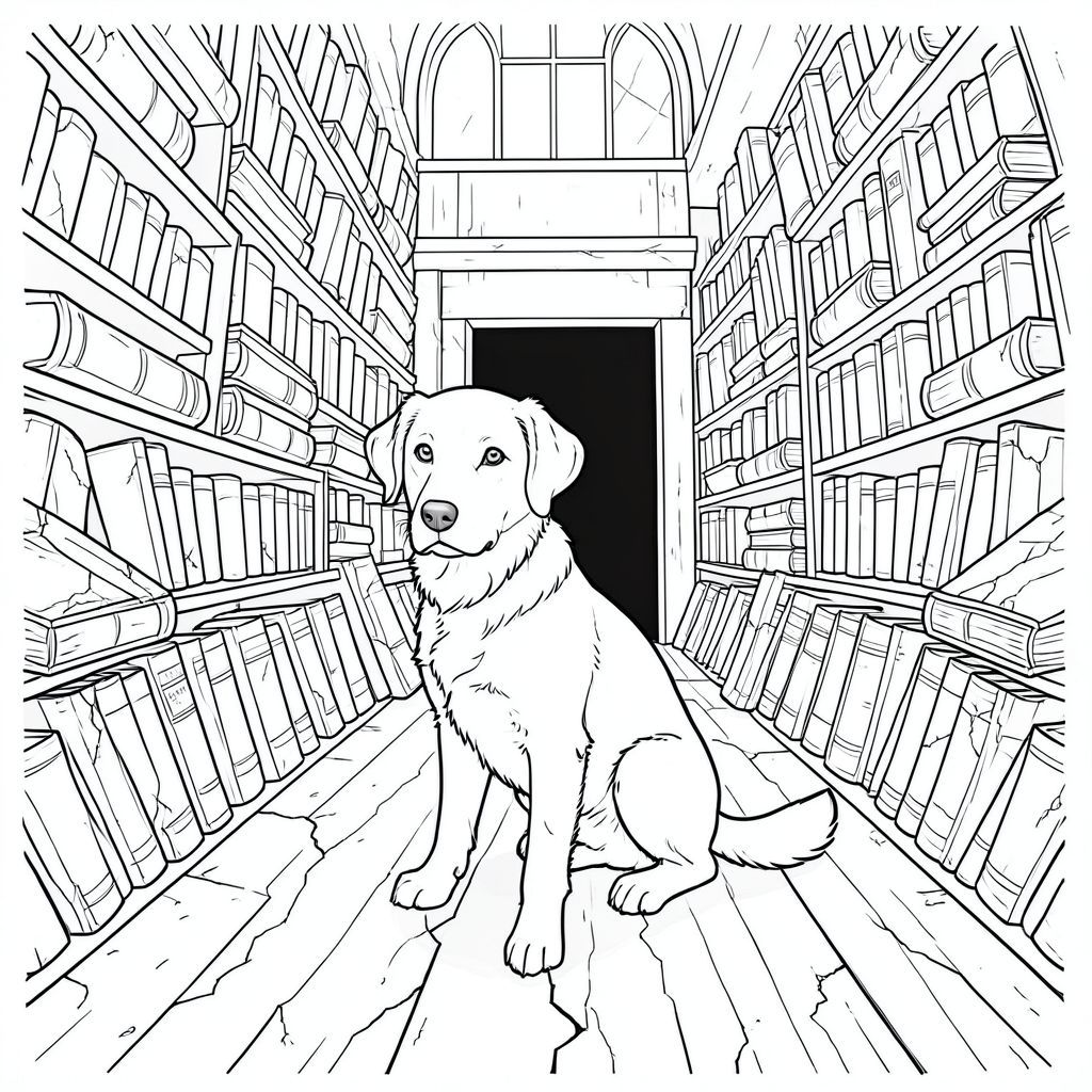 của một màu trắng tinh khiết có một duy nhất, ở giữa, với nền rất chi tiết, tuân thủ các thông số kỹ thuật của bạn. Tôi sẽ tập trung vào việc tạo ra cảm giác về chiều sâu và bầu không khí, hơn là các chi tiết cụ thể. Mô tả: Được chi phối bởi một không gian trung tâm lớn, hơi nghiêng. Đó là một thư viện rộng lớn, ánh sáng mờ - không được chiếu sáng rực rỡ, nhưng có cảm giác rõ ràng về tuổi tác và lịch sử. Nền là một nhiều lớp, gần như hỗn loạn, ấn tượng về những cuốn sách cổ, xếp chồng lên nhau. Chúng không được sắp xếp gọn gàng; chúng được xếp chồng lên nhau một cách bừa bãi, dựa vào nhau, tạo ra cảm giác khối lượng khổng lồ, mục nát. Những cuốn sách là một , lốm đốm và , với độ mòn có thể nhìn thấy - gai bị nứt, chữ mờ trên một số và cảm giác chung của giấy vỡ vụn. Các cuốn sách được sắp xếp theo hình tam giác, tạo cảm giác về một không gian rộng lớn, trung tâm.  Ở trung tâm của sự sắp xếp hình tam giác này, nằm trên sàn gỗ hơi nhô lên, mòn - sàn nhà là một , gỗ nứt, nhuộm màu trông giống như cổ xưa - là một duy nhất. Nó được đặt hơi lệch tâm, gần như thể nó là một tiêu điểm, nhưng không hung hăng như vậy. hơi quay mặt sang trái, với ánh mắt thấp, thông minh hướng về phía người xem. Tư thế của nó thoải mái, gần như chiêm nghiệm, nhưng với sự tỉnh táo tinh tế. Bộ lông của là một , phong phú , với những biến thể tinh tế trong tông màu gợi ý tuổi tác và kết cấu. Nó có mõm hơi dài và biểu cảm nhẹ nhàng, gần như u sầu. Đôi mắt của có màu sắc xuyên thấu, thông minh.  Nền là một ấn tượng phức tạp, nhiều lớp về nội thất của thư viện. Có sự chuyển màu tinh tế của bóng tối, tạo ra cảm giác chiều sâu. Lớp trên cùng là một ấn tượng hơi mờ của một cửa sổ cao, hình vòm, tạo ra một mờ nhạt, xuống sàn. Bên dưới, nền tiếp tục được xếp lớp với nhiều cuốn sách hơn, tạo ra một cảm giác dày đặc, gần như ngột ngạt. Có những gợi ý tinh tế về một hốc tường tối ở phía xa, gợi ý một góc bóng tối. Ấn tượng tổng thể là một không gian rộng lớn, im lặng, chứa đầy sức nặng của kiến thức bị lãng quên. Tối giản, nhấn mạnh kết cấu của sách và lông chó. Các yếu tố chính và bầu không khí: * Trọng tâm chính là kết cấu - bề mặt gồ ghề, mòn của sách, sàn gỗ nứt và lông chó. * Sự phân lớp của hậu cảnh và độ nghiêng nhẹ của không gian trung tâm là rất quan trọng để tạo ra cảm giác chiều sâu. * Cảnh gợi lên cảm giác cô đơn yên tĩnh, tuổi tác và có lẽ là một chút u sầu. Đó không phải là một cảnh vui vẻ hay kịch tính, mà là một cảnh chiêm nghiệm. * Đơn sắc và trắng là điều cần thiết để duy trì phong cách nghiêm ngặt.  ---  Tôi đã tập trung vào việc tạo ra một hình ảnh hấp dẫn về mặt hình ảnh và không khí, ưu tiên làm đối tượng trung tâm và sử dụng phong cách cụ thể và các ràng buộc tiêu cực. Tôi đã cố gắng xây dựng cảm giác về tuổi tác và lịch sử thông qua hậu cảnh và tư thế của.  Bạn có muốn tôi giải thích chi tiết về bất kỳ khía cạnh cụ thể nào của mô tả này không, chẳng hạn như thêm chi tiết vào nền hoặc tinh chỉnh biểu cảm của?, trang màu, nghệ thuật đường nét, nền trắng