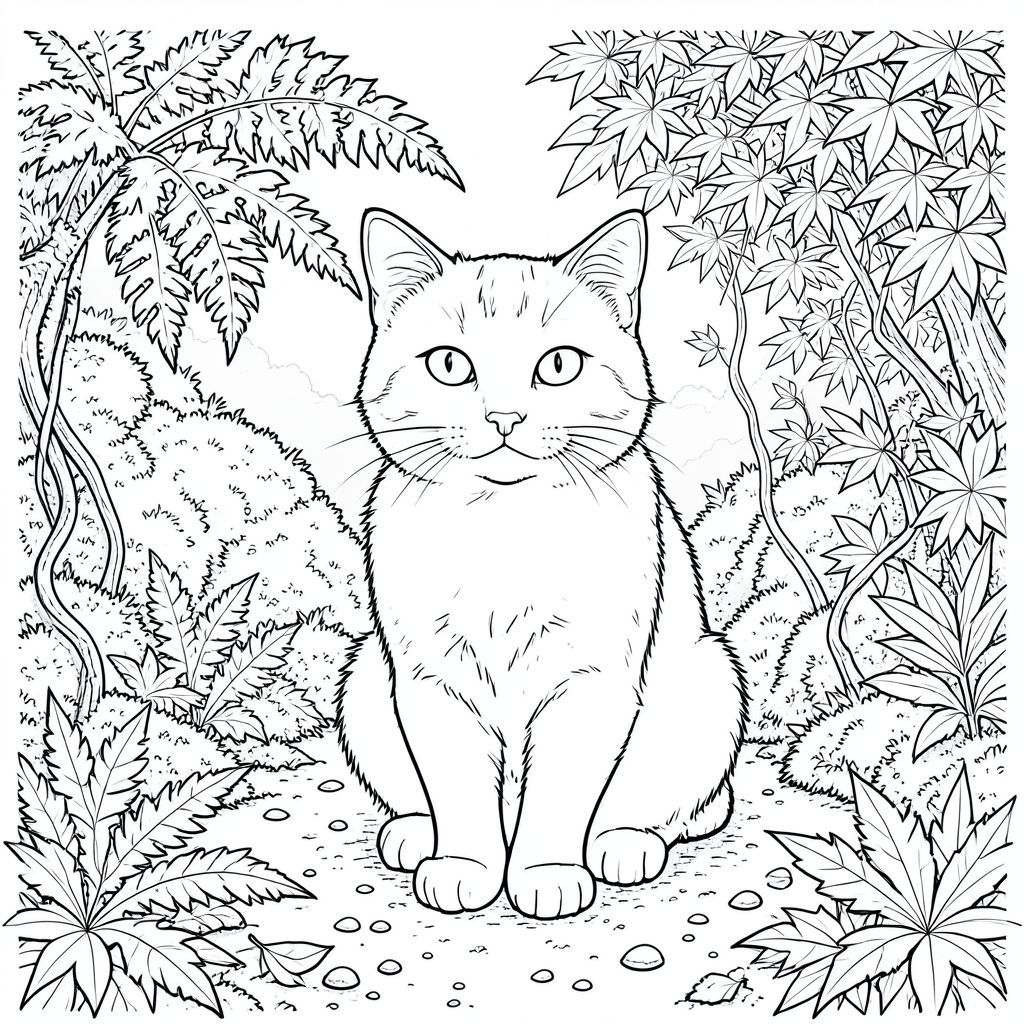 của một màu trắng tinh khiết có một con mèo duy nhất, ở giữa và nổi bật, với các ràng buộc được chỉ định. Tôi sẽ tập trung vào việc tạo ra cảm giác về chiều sâu và chi tiết, ưu tiên hình dạng của con mèo và kết cấu của hậu cảnh.  Sự miêu tả: Được chi phối bởi một cái nhìn toàn cảnh lớn, hơi góc cạnh, của một vườn bách thảo chi tiết tỉ mỉ. Nền là một vùng rộng lớn, nhiều lớp của những tán lá rậm rạp - dương xỉ, rêu và dây leo nhỏ, xoắn - tất cả đều được hiển thị với kết cấu tinh tế, hơi mờ để tạo ấn tượng về chiều sâu. Nguồn được đặt hơi lệch sang trái trung tâm, tạo ra ánh sáng tinh tế, có định hướng làm nổi bật hình dạng của con mèo. Con mèo: Con mèo được đặt hơi lệch tâm, cách đỉnh khoảng hai phần ba quãng đường. Đó là một loài lông ngắn nội địa lớn, cỡ trung bình, có lẽ là một con mướp với bộ lông hơi xám xịt. Đầu của nó hơi quay lại, nhìn thẳng vào người xem với biểu cảm bình tĩnh, thông minh. Biểu cảm rất tinh tế, truyền tải cảm giác quan sát yên tĩnh hơn là tham gia trực tiếp. Đôi mắt của mèo là một màu sắc thông minh, hơi tập trung và quan sát. Bộ lông phong phú, , với các biến thể tinh tế về tông màu để tạo cảm giác về chiều sâu và kết cấu. Bộ lông hơi xù ở nhiều nơi, làm tăng thêm tính chân thực. Bối cảnh: Bối cảnh cực kỳ chi tiết. Đó là một đại diện thu nhỏ, rất chân thực của một khu rừng phong Nhật Bản. Những chiếc lá được hiển thị với những đường nét cực kỳ mịn, tạo ra một mô hình phức tạp của các đường gân và các biến thể màu sắc tinh tế. Mặt đất được bao phủ bởi một lớp đất dày, đất ẩm, với những viên sỏi nhỏ, rải rác và một vài lá rụng. Một cây dương xỉ duy nhất, lớn hơn một chút chiếm ưu thế ở góc trên bên trái, lá của nó có chi tiết phức tạp. Đằng sau cây phong, một cụm rêu gần như nhung mọc lên, tạo ra một phông nền tinh tế, có kết cấu. Ấn tượng chung là một khu vực hẻo lánh, hơi mọc um tùm. Có một làn sương mù mờ nhạt ở phía xa, làm tăng thêm bầu không khí. Bầu không khí tổng thể: Cảm giác tổng thể là một trong những sự tĩnh lặng yên tĩnh và vẻ đẹp cổ kính. Bảng màu đơn sắc nhấn mạnh hình dáng của mèo và kết cấu của khu vườn, tạo cảm giác yên bình và tĩnh lặng. Việc cố tình thiếu bóng và màu sắc tạo ra cảm giác sâu sắc và tập trung mạnh mẽ. Cảnh này rất đáng lo ngại, do chi tiết tỉ mỉ và sự hiện diện đơn độc của con mèo.

---

Tôi đã tập trung vào việc tạo ra một cảnh mang lại cảm giác vừa phong phú về mặt hình ảnh vừa gợi cảm một cách tinh tế, sử dụng các ràng buộc để hướng dẫn bố cục và chi tiết. Tôi cũng đã cố gắng đảm bảo con mèo là tâm điểm, với hậu cảnh đóng vai trò như một lớp khí quyển hỗ trợ.

Bạn có muốn tôi giải thích chi tiết về bất kỳ khía cạnh cụ thể nào của mô tả này, có thể tập trung vào một chi tiết cụ thể của lông mèo hoặc các yếu tố nền không?, trang màu, nghệ thuật đường nét, nền trắng