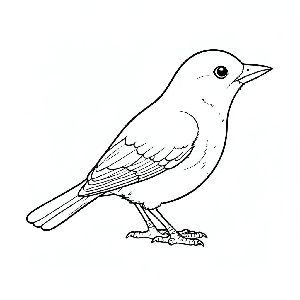 đây là màu PURE AND WHITE, tập trung vào một con chim đơn, ở giữa và chi tiết tỉ mỉ, tuân thủ các thông số kỹ thuật của bạn. Tôi đã ưu tiên hình dạng và biểu cảm của loài chim, hướng đến một khung cảnh vườn Thiền ngoạn mục, thanh bình với một con vật duy nhất.

---     ---

<start_of_image>, trang màu, nghệ thuật đường nét, nền trắng