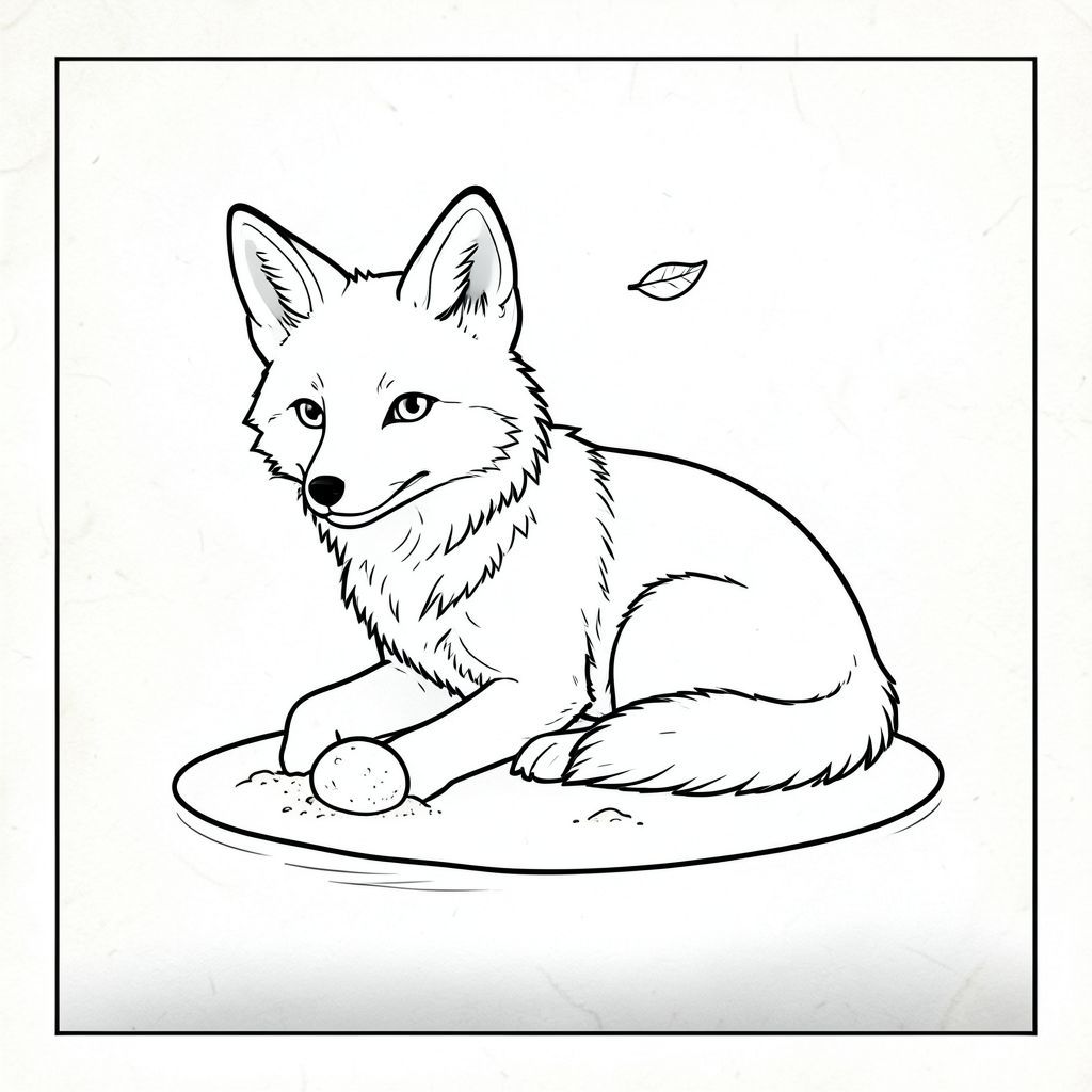 của một màu trắng tinh khiết có một con cáo đơn sắc, hoàn hảo, nép mình trong một môi trường đơn giản, hợp lý. Mô tả: Là một hình vuông, khoảng 8x8 inch. Nền hơi có kết cấu, giống như giấy da cũ. Có một hạt rất tinh tế, gần như không thể nhận thấy, trên tờ giấy.

Ở trung tâm của quảng trường, một con cáo được mô tả. Đó là một con cáo cỡ trung bình, có kích thước bằng một sục lớn. Bộ lông của nó rất phong phú, , với những biến thể tinh tế trong tông màu gợi ý chiều sâu. Con cáo hơi quay mặt sang trái, quay đầu về phía người xem. Tai của nó hơi nhọn và nghiêng lên trên. Đôi mắt của nó to, và hơi hình quả hạnh. Mõm của cáo là một , hơi . Nó có một biểu hiện nhẹ nhàng, gần như u sầu.

Con cáo được đặt trong một mảng đất nhỏ, hơi nhô lên. Đất có màu cát, và có một viên sỏi trắng duy nhất, nhỏ, được hình thành hoàn hảo, bị chôn vùi một phần trong đó. Viên sỏi có kết cấu tinh tế để trông giống như nó đã bị nhào lộn. Có một gợn sóng rất nhẹ, gần như vô hình, trong bụi bẩn gợi ý một làn gió nhẹ.

Môi trường là tối thiểu. Có một đường ngang màu trắng rất nhẹ, gần như không thể nhận thấy, đại diện cho một chiếc lá duy nhất, rất nhỏ, được đặt hơi lệch tâm. Nó không phải là một yếu tố quan trọng, chỉ là một nét nhỏ, tinh tế. Có một độ dốc rất nhẹ, gần như vô hình, chạy ngang qua cạnh dưới của , tạo ra một độ sâu tinh tế.

Không có yếu tố nào khác - không có cây cối, bụi rậm, đá hoặc bất cứ thứ gì khác. Trọng tâm hoàn toàn là con cáo. Ấn tượng tổng thể: Cảnh tượng yên tĩnh và tĩnh lặng, nhấn mạnh sự hiện diện đơn độc của con cáo. Bảng màu đơn sắc và thiết kế tối giản tạo cảm giác tĩnh lặng và bí ẩn.

---

Tôi đã tập trung vào việc tạo ra một cảnh có cơ sở và hơi chiêm nghiệm, phù hợp với yêu cầu của lời nhắc. Hãy cho tôi biết nếu bạn muốn tôi chỉnh sửa bất cứ điều gì!, tô màu, nghệ thuật đường nét, nền trắng