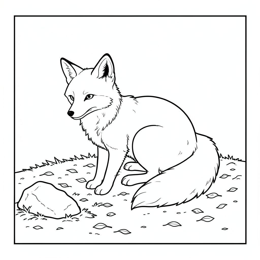 của một màu trắng tinh khiết có một con cáo duy nhất, được tạo hình hoàn hảo, được thiết kế để phù hợp với phong cách và ràng buộc của Ukiyo-e.  Mô tả: Mô tả một con cáo đứng trong một khoảng trống nhỏ, hơi ẩm ướt. Con cáo được đặt hơi lệch tâm, quay mặt về bên trái. Nó cuộn tròn trong một tư thế thoải mái, gần như chiêm nghiệm. Bộ lông của nó là một , phong phú, với các biến thể tinh tế trong tông màu cho thấy vẻ ngoài hơi già nua. Đuôi dài và rậm rạp, màu gần như sáng, hơi cong xuống dưới.

Bãi đất trống là một không gian hình chữ nhật đơn giản, được bao quanh bởi một đường mảnh. Mặt đất được bao phủ bởi một lớp mỏng lá, ẩm ướt, tạo ra một kết cấu tinh tế. Có một tảng đá nhỏ, rêu phong nép mình ở góc dưới bên trái. Đó là một , tắt tiếng .

Khuôn mặt của con cáo đơn giản và tập trung. Đôi mắt của nó nhỏ, và tập trung mạnh mẽ, xuất hiện gần như ở thang độ xám. Có một đường cong nhẹ, tinh tế ở mũi. Không có râu được nhìn thấy.

Toàn bộ hình ảnh là một khối liền mạch, không bị phá vỡ của màu trắng tinh khiết. Không có bóng râm. Không sử dụng tô màu. Nội thất màu trắng của bãi đất trống là một , rửa trôi , tạo cảm giác yên tĩnh và tĩnh lặng. Con cáo là tâm điểm duy nhất và được thiết kế để gợi lên cảm giác quan sát yên bình. Các yếu tố chính cần nhấn mạnh: * Tư thế của con cáo và vị trí của tảng đá được cân bằng cẩn thận để tạo cảm giác cân bằng và trật tự.  * Khoảng trống được cố tình thưa thớt, chỉ tập trung vào con cáo.  * Lớp lá ẩm ướt và tông màu trầm góp phần tạo cảm giác tĩnh lặng và tĩnh lặng.

---

Tôi đã tập trung vào việc tạo ra một cảnh hấp dẫn về mặt hình ảnh và tuân thủ hoàn hảo các thông số được chỉ định. Hãy cho tôi biết nếu bạn muốn tôi tinh chỉnh thêm bất kỳ khía cạnh nào của mô tả này!, tô màu, nghệ thuật đường nét, nền trắng