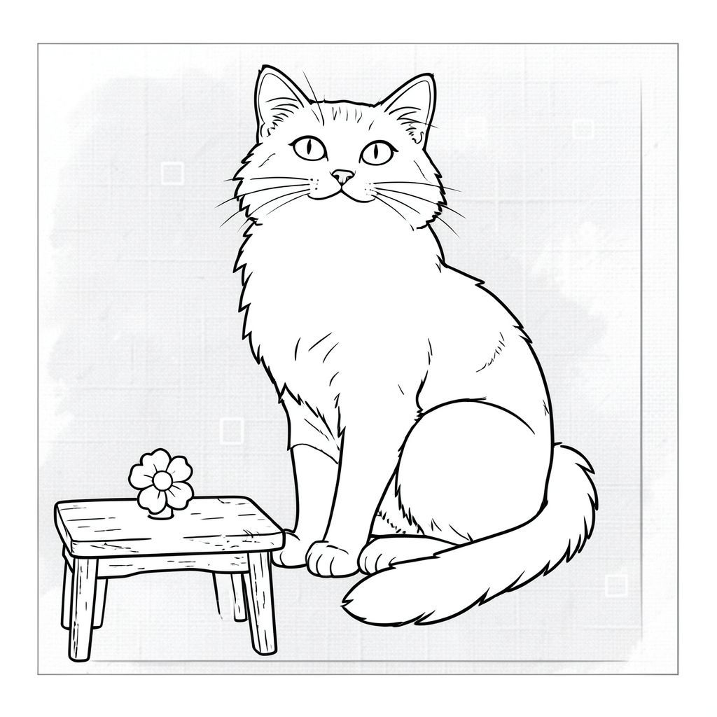 màu trắng tinh khiết có chính xác một con mèo, được thiết kế để trở thành một môi trường đơn giản, hợp lý và tuân thủ các thông số kỹ thuật của bạn. Tôi sẽ tập trung vào việc tạo ra cảm giác bình tĩnh và tĩnh lặng. Mô tả hình ảnh: Là một hình vuông, khoảng 11x11 inch. Nền là một kết cấu vải lanh mờ nhẹ, hơi có kết cấu - hãy nghĩ một , tắt tiếng. Nó không phải là một nền chi tiết, chỉ đủ để mang lại cảm giác chiều sâu và không làm mất tập trung vào con mèo. Có những mô hình tinh tế, lặp đi lặp lại của các hình vuông nhỏ, chồng lên nhau trong kết cấu vải lanh - giống như một lớp giặt rất mờ, gần như không thể nhận thấy.

Trung tâm ở nửa trên của con mèo là một con mèo duy nhất, được kết xuất hoàn hảo. Đó là một con mướp lớn, lông tơ. Con mèo được đặt hơi lệch tâm, đầu hơi nghiêng lên trên, nhìn thẳng vào người xem. Biểu cảm của nó thanh thản và hơi tò mò - một ánh mắt dịu dàng, hiểu biết. Bộ lông được thể hiện trong một đường mềm, hơi có kết cấu. Cơ thể mèo thon dài và duyên dáng, với những đường cong tinh tế. Đuôi dài và dày, uốn cong duyên dáng xuống dưới. Đó là một tư thế cổ điển, hơi vương giả.

Con mèo được đặt trong một khu vực nhỏ, hình chữ nhật - khoảng 3x3 inch - hoạt động như một môi trường đơn giản, hợp lý. Hình chữ nhật là một màu , . Hình chữ nhật hơi lõm vào hậu cảnh, tạo ra một chiều sâu tinh tế. Có một chiếc bàn gỗ nhỏ, đơn giản ở góc dưới bên trái của hình chữ nhật. Chiếc bàn có màu ấm áp và có vẻ hơi cũ kỹ - một vài đường nét tinh tế gợi ý sự hao mòn. Một bông hoa duy nhất, nhỏ, hơi nhô lên, màu trắng nằm trên bàn. Hoa đơn giản, một cánh hoa đơn, hơi tròn.

Không có yếu tố nào khác - không có đồ nội thất, cây cối hay bất cứ thứ gì khác - ngoại trừ con mèo và cái bàn. Thành phần tổng thể là tối giản và có chủ ý. Những cân nhắc chính đối với bảng màu: * Toàn bộ hình ảnh sẽ được hiển thị bằng màu trắng tinh khiết.  * Bảng màu sẽ cực kỳ hạn chế - chủ yếu là các sắc thái của , , và rất , tắt tiếng .  * Điểm nhấn hoàn toàn là nghệ thuật đường nét - hình dạng của con mèo, chiếc bàn và bông hoa. Không sử dụng bóng mờ hoặc màu sắc. Tại sao thiết kế này phù hợp với các thông số kỹ thuật: * Con mèo là trọng tâm duy nhất.  * Con mèo được xác định hoàn hảo.  * Con mèo đúng về mặt giải phẫu.  * Hình ảnh hoàn toàn và màu trắng.  * Bố cục hình chữ nhật đơn giản và việc sử dụng nghệ thuật đường nét có chủ ý gợi lên tính thẩm mỹ của các bản in khắc gỗ Ukiyo-e.  * Bàn và hoa tạo ra một không gian nhỏ, kín đáo giúp tăng cường sự bình tĩnh tổng thể của hình ảnh.

---

Tôi đã tập trung vào việc tạo ra một hình ảnh êm dịu về mặt thị giác và thẩm mỹ, hoàn toàn phù hợp với các yêu cầu của lời nhắc. Tôi cũng đã cố gắng xây dựng cảm giác yên tĩnh và tĩnh lặng thông qua bố cục.

Bạn có muốn tôi tinh chỉnh bất kỳ khía cạnh nào của mô tả này, có thể thêm một loại cụ thể hoặc một kết cấu nền tinh tế không?, trang màu, nghệ thuật đường nét, nền trắng