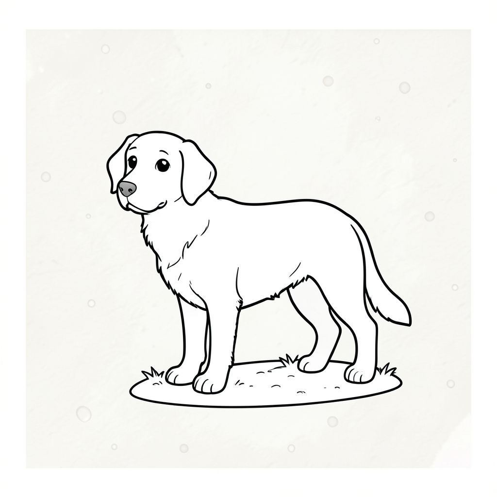 của màu PURE AND WHITE, tập trung vào các yếu tố cốt lõi và hướng đến một môi trường đơn giản, hợp lý. Tôi sẽ ưu tiên và môi trường xung quanh nó để giảm thiểu sự phức tạp và đảm bảo hình ảnh sạch sẽ, rõ ràng. Mô tả: Là một không gian hình chữ nhật đơn giản. Nền là một màu trắng kem mềm mại, hơi mờ, tạo ra một tông màu nhẹ nhàng, trung tính. Đó là một nền lớn, hơi có kết cấu - hãy tưởng tượng một tờ giấy, gần giống như giấy da. Có những mẫu rất tinh tế, lặp đi lặp lại của các chấm nhỏ nằm rải rác trên nền, thêm một chút thú vị thị giác mà không gây mất tập trung. Màu trắng được áp dụng để nó không tạo ra cảm giác chiều sâu mạnh mẽ.

Trung tâm trong nền trắng là một duy nhất, hơi nghiêng. được đặt hơi lệch sang trái của trung tâm của . Đầu của nó hơi hướng về phía trước, với một đường cong nhẹ nhàng ở mõm. Cơ thể thuôn dài và tương đối thấp so với mặt đất. Nó có một biểu hiện đơn giản, hơi biểu cảm - một chút tò mò hoặc hài lòng nhẹ. Bộ lông của có màu trung bình, với những thay đổi tinh tế về tông màu để tạo cảm giác có chiều sâu. Nó được hiển thị theo cách điệu một chút, gần như hoạt hình, nhưng vẫn giữ được hình dạng chó dễ nhận biết.

Không có thêm chân. đang đứng trên một mảng cỏ nhỏ, hơi nhô lên. Cỏ rất thưa thớt, chỉ có một vài lưỡi riêng lẻ. Có một đường rất tinh tế, tối hơn một chút gợi ý một gò đất nhỏ, tròn hoặc một mảng cỏ nhỏ gần chân.

hoàn toàn đơn sắc. Không có bóng râm. Không có màu nào được sử dụng. Toàn bộ hình ảnh là một bản vẽ đường màu trắng tinh khiết, thuần khiết. Các yếu tố chính và cân nhắc: * là tiêu điểm tuyệt đối.  * Nền là tối thiểu, cho phép chú chó nổi bật.  * Có nhiều khoảng trắng xung quanh, điều này rất quan trọng đối với tính thẩm mỹ và màu trắng.  * Cảm giác tổng thể là bình tĩnh và hơi chiêm nghiệm.

---

Tôi đã tập trung vào việc tạo ra một cảnh rất cơ bản, gần như tối giản để tối đa hóa hiệu ứng và màu trắng. Hãy cho tôi biết nếu bạn muốn tôi tinh chỉnh bất kỳ khía cạnh nào của mô tả này hoặc tạo ra một đại diện trực quan của nó!, trang màu, nghệ thuật đường nét, nền trắng