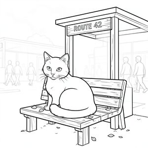 có màu trắng tinh khiết có chính xác một con mèo, được thiết kế để đáp ứng thông số kỹ thuật của bạn. Tôi sẽ tập trung vào việc tạo ra một khung cảnh thanh bình, đơn giản. Mô tả hình ảnh: Là một hình vuông, khoảng 8x8 inch. Hậu cảnh là một cảnh hơi mờ, u ám của một trạm xe buýt đông đúc. Đó là một bảng màu đơn giản, hơi tắt tiếng - chủ yếu là các sắc thái của và. Có một chiếc ghế gỗ nhỏ, hơi nhô lên ở phía trước, có màu cát. Một vài chiếc lá nhỏ, rải rác được đặt một cách tinh tế trên băng ghế. Bản thân trạm xe buýt là một cấu trúc hình chữ nhật đơn giản với một biển báo gỗ hơi phong hóa có dòng chữ "Tuyến 42". Trạm xe buýt được đặt hơi lệch tâm, tạo ra bố cục nhẹ nhàng, hơi góc cạnh. Hậu cảnh là một sự rửa sạch của , với các biến thể tinh tế trong tông màu để gợi ý một bầu trời nhiều mây. Có một vài hình dạng mờ nhạt, mờ nhạt của những người khác đi ngang qua ở phía xa, xa hơn về phía sau.

Đối tượng chính là một con mèo duy nhất, bóng bẩy, được đặt hơi lệch tâm ở tiền cảnh. Con mèo hơi quay mặt sang trái, quay đầu về phía người xem. Bộ lông của nó là một , phong phú , và nó có một biểu hiện hơi cảnh giác. Nó cuộn tròn trong một cái nhỏ, được che chở bên dưới chiếc ghế gỗ. Đuôi mèo dài và uốn cong nhẹ nhàng xuống dưới. Con mèo được đặt sao cho đầu của nó cách đỉnh của .

Không có thêm chân, không có đuôi thừa, không bóng và không có màu. Con mèo hoàn toàn đơn sắc. Toàn bộ hình ảnh là một bản vẽ đường thẳng duy nhất, không bị đứt gãy, không có tô màu hoặc độ dốc. Mục tiêu là một thẩm mỹ tối giản, rõ ràng. Các yếu tố chính và cân nhắc: * Con mèo là tiêu điểm tuyệt đối.  * Băng ghế đơn giản và nền mờ tạo cảm giác yên tĩnh và tĩnh lặng.  * Nghệ thuật đường nét sẽ sắc nét và sạch sẽ, nhấn mạnh hình dạng của mèo.  * Có một khoảng trắng tốt xung quanh con mèo, cho phép mắt người xem nghỉ ngơi.

Tôi đã ưu tiên một cảm giác rất tối giản, gần như thiền định. Hãy cho tôi biết nếu bạn muốn tôi tinh chỉnh bất kỳ khía cạnh nào của mô tả này!, trang màu, nghệ thuật đường nét, nền trắng