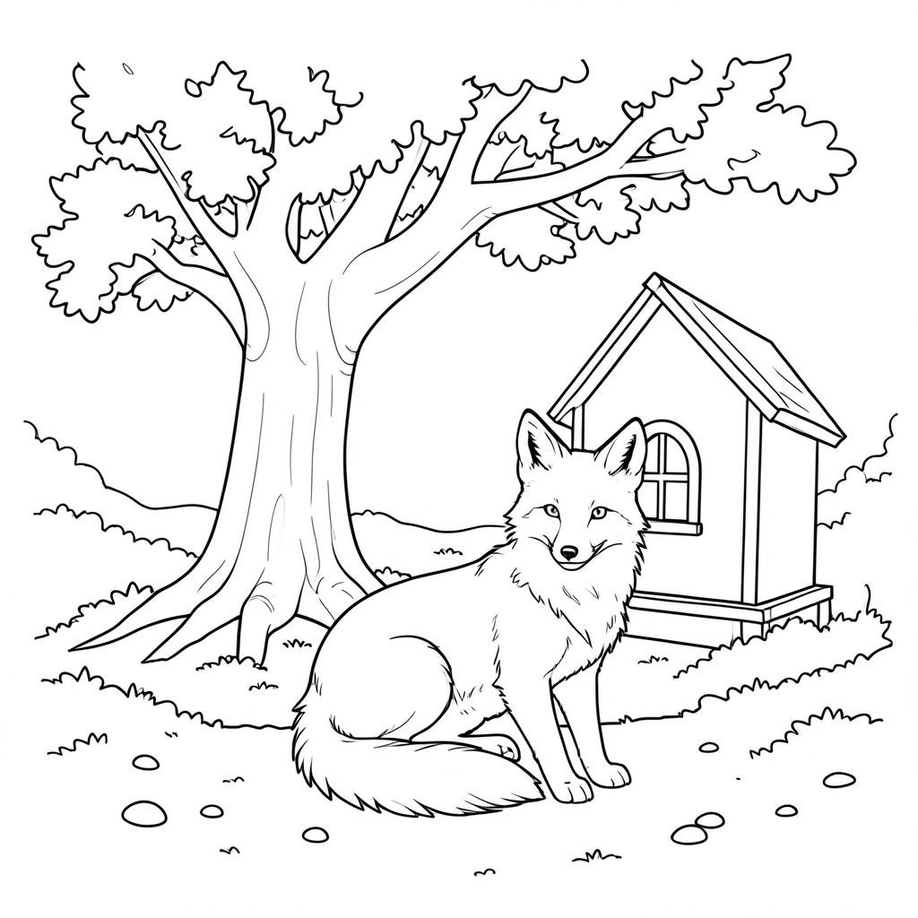 . Mô tả hình ảnh: Là một hình chữ nhật lớn, hơi nghiêng. Nền là một vùng rộng lớn mềm mại, hơi mờ của một cây sồi trưởng thành, rậm rạp. Cây được đặt hơi lệch sang trái khung hình, tạo ra một đường cong nhẹ nhàng của thân cây. Các lá là một , gần như phát sáng, gợi ý ánh sáng mặt trời lốm đốm. Mặt đất được bao phủ bởi một tấm thảm rêu dày, một , đất, và một vài viên sỏi nhỏ rải rác, tròn hoàn hảo. Ấn tượng chung là một trong những sự yên tĩnh yên tĩnh.

Trung tâm trong cảnh này là một con cáo duy nhất, bóng bẩy. Bộ lông của nó mịn màng và hơi xù, tạo cho nó một chuyển động tinh tế, thanh lịch. Con cáo hơi hướng về bên phải, nhìn thẳng vào người xem với biểu cảm bình tĩnh, thông minh. Nó được đặt thấp hơn một chút trong khung hình, cho phép nhìn rõ hình dạng của nó. Con cáo hơi cuộn tròn, gợi ý một khoảnh khắc nghỉ ngơi.

Toàn bộ hình ảnh là một bản vẽ đường thẳng duy nhất, không bị đứt gãy, không có bóng mờ. Nội thất màu trắng của ngôi nhà trên cây có thể nhìn thấy một cách tinh tế, một cấu trúc hình chữ nhật đơn giản được xây dựng trên cây, với một cửa sổ nhỏ, hình vòm. Đó là một màu , mang lại sự tương phản nhẹ nhàng với con cáo. Ngôi nhà trên cây được đặt hơi lệch tâm, tạo cảm giác cân bằng. Các yếu tố chính và cân nhắc: * Con cáo là đối tượng chính.  * Đơn giản và cân bằng. Cây và cáo là những yếu tố chính.  * Hậu cảnh là một khung cảnh rừng tự nhiên tinh tế.  * Chủ yếu là màu nâu, xanh lá cây và kem tắt tiếng, với cáo mang lại sự tương phản mạnh mẽ.  * Các đường nét rõ ràng và chính xác, nhấn mạnh hình dạng của con cáo và cái cây. Tại sao cách tiếp cận này đáp ứng các yêu cầu: * Cáo là đối tượng duy nhất.  * Con cáo có một đầu và một cơ thể.  * Không có thêm chi hoặc phần phụ.  * Hình ảnh hoàn toàn và màu trắng, không có màu.  * Cây và cáo tạo cảm giác chuyển động và thú vị thị giác.  * Phong cách hoàn toàn là nghệ thuật đường nét.  * Việc không có bóng râm là rất quan trọng.

Tôi đã tập trung vào việc tạo ra một cảnh êm dịu về mặt hình ảnh và thẩm mỹ, ưu tiên các yếu tố cốt lõi và tuân thủ nghiêm ngặt các ràng buộc được yêu cầu. Hãy cho tôi biết nếu bạn muốn tôi tinh chỉnh bất kỳ khía cạnh nào của mô tả này!, trang màu, nghệ thuật đường nét, nền trắng