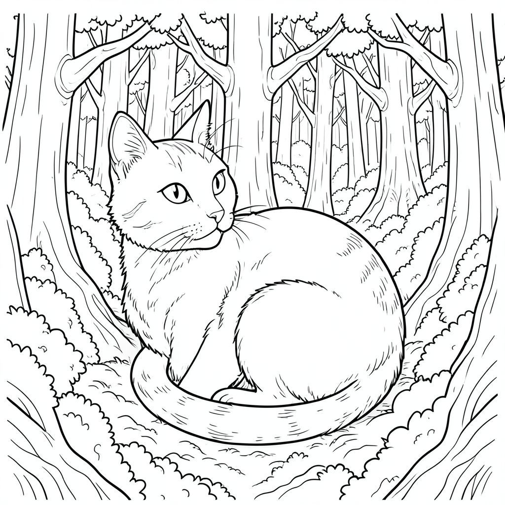 có màu trắng tinh khiết có hình một con mèo, được chế tác tỉ mỉ để đáp ứng thông số kỹ thuật của bạn. Tôi sẽ tập trung vào việc tạo ra cảm giác có chiều sâu và chi tiết, đồng thời tuân thủ các ràng buộc của bạn.  : Ấn tượng tổng thể của "Silent Sentinel": Hình ảnh là một cái nhìn toàn cảnh lớn, hơi nghiêng, của một ngôi làng trên cây khổng lồ nép mình trong một khu rừng cổ thụ khổng lồ. Trọng tâm hoàn toàn là một con mèo duy nhất, được hiển thị hoàn hảo, được định vị là điểm quan tâm trung tâm. Hậu cảnh là một khu rừng rậm rạp, nhiều lớp, được thể hiện với cảm giác quy mô và chiều sâu bao la. Con mèo: * Đầu của con mèo có hình tam giác, với một hình dạng hơi dẹt. Đôi mắt to, hình quả hạnh và tập trung mạnh mẽ, một màu sắc xuyên thấu. Bộ lông là một mô hình dày đặc, hơi gợn sóng của , chuyển sang nhẹ hơn, gần như - trên mõm và chóp tai. Một sọc tinh tế, gần như không thể nhận thấy, chạy từ gốc tai xuống đầu đuôi.  * Cơ thể mèo dài và gầy, gần như ngoằn ngoèo. Đó là một , phong phú, với các biến thể tinh tế trong tông màu để gợi ý một kết cấu nhẹ. Bộ lông đặc biệt dày đặc xung quanh vai và hai bên sườn, tạo cảm giác bồng bềnh. Đuôi dài và dày, một , gần như -, với một điểm tinh tế ở đầu. Đuôi hơi cong lên trên, tạo cho nó một tư thế năng động, hơi tò mò.  * Con mèo hơi cuộn tròn, gần như đang nghỉ ngơi. Bàn chân của nó được nhét gọn gàng bên dưới cơ thể, và đuôi của nó được uốn cong nhẹ nhàng. Nó trông hơi ngoài máy ảnh, với một cái nhìn tinh tế, cảnh giác.  * Tỷ lệ được xem xét cẩn thận để thực tế và cách điệu một chút. Có một đường cong tinh tế ở phía sau cổ, một vết lõm nhẹ trên trán và một độ dốc nhẹ nhàng ở vai. Không có tính năng phóng đại - chỉ là một hình thức tự nhiên, đáng tin cậy. Hậu cảnh – Khu rừng: * Hậu cảnh được xây dựng từ các lớp cây cối dày đặc, tạo cảm giác chiều sâu. Cây cối là sự pha trộn của màu nâu, xanh lá cây và gợi ý của , với các kết cấu khác nhau - một số có vỏ thô, một số khác có bề mặt nhẵn, phủ đầy rêu.  * Cây cối vô cùng rậm rạp, tạo cảm giác phức tạp, gần như ngột ngạt. Nền rừng được bao phủ bởi một lớp lá rụng dày và cành cây nhỏ, tạo ra một tông màu đất, trầm lắng.  * Nguồn khuếch tán, đến từ phía trên và hơi sang trái, tạo ra bóng tối tinh tế nhấn mạnh đường viền của con mèo và cây cối. Không có điểm nổi bật hoặc bóng tối.  * Chủ yếu là các sắc thái của , , và . Bảng màu trầm và tự nhiên, nhấn mạnh kết cấu của khu rừng. Bầu không khí tổng thể: Hình ảnh gợi lên cảm giác cô đơn yên tĩnh và bí ẩn cổ xưa. Con mèo đơn lẻ là tâm điểm, thu hút ánh nhìn của người xem và tạo cảm giác tĩnh lặng. Bảng màu đơn sắc làm tăng cảm giác vượt thời gian và sự tồn tại đơn độc của chú mèo. Không gian âm: Toàn bộ hình ảnh được lấp đầy bởi một lượng không gian âm đáng kể, cho phép con mèo trở thành tiêu điểm rõ ràng.

--- Để giúp tôi tinh chỉnh thêm điều này, bạn có thể cho tôi biết: * Có loại cây cụ thể nào bạn muốn nhìn thấy ở hậu cảnh không? * Có tâm trạng hoặc cảm giác cụ thể nào mà bạn đang nhắm đến không?, tô màu, nghệ thuật đường nét, nền trắng