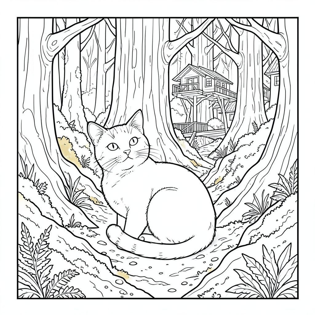 . Tôi sẽ ưu tiên chi tiết và cảm giác tổng thể của một cảnh tuyệt vời, biệt lập.  : "Silent Sentinel" Bố Cục Tổng thể: Phối cảnh rộng, hơi nghiêng, nhìn lên trên về phía một khu rừng cổ thụ rậm rạp. Ngôi làng trên cây nép mình trong một cây gỗ đỏ khổng lồ phủ đầy rêu. Con mèo là tâm điểm, trung tâm hơi lệch tâm, tạo cảm giác quan sát yên tĩnh. Nền là một đại diện xoáy, ấn tượng của sàn rừng và tán lá - màu xanh lá cây, nâu và vàng trầm. Con mèo: * Con mèo hơi cuộn tròn, gần như đang nghỉ ngơi. Đầu của nó hơi quay sang trái, nhìn về phía người xem. Đó là một biểu hiện vương giả, hơi u sầu - không dữ dội công khai, nhưng sở hữu một phẩm giá trầm lặng.   không * đầy màu sắc; chúng chỉ đơn giản là sự vắng mặt của màu sắc. Có một chút nghiêng lên trên đầu, nhấn mạnh cảm giác tĩnh lặng cảnh giác.  * Thân máy là một hình chữ nhật bóng bẩy, thuôn dài, a, mượt như nhung. Nó rộng hơn một chút so với chiều cao, cho thấy một cấu trúc mạnh mẽ. Bộ lông dày và có kết cấu, với chất lượng tinh tế, gần như mượt như nhung. Có những đường nét rất mờ, hầu như không có gợi ý định nghĩa cơ bắp tinh tế - vừa đủ để gợi ý về một hình thức tinh tế, thanh lịch.  * Đuôi dài và thuôn nhọn, tương tự như thân. Đó không phải là một đường cong đơn giản; Nó có một đường cong đi lên nhẹ, gần như không thể nhận thấy, thêm một chút năng động. Có những đường rất mờ, gần như vô hình, chạy dọc theo chiều dài của đuôi, bắt chước đường rơi vào lông.  * Hoàn toàn không đổ bóng. Bộ lông được hiển thị với chất lượng chính xác, gần như toán học. Kết cấu tinh tế của bộ lông là rất quan trọng. Thân máy hơi góc cạnh, tạo cảm giác có chiều sâu. Bối cảnh: * Sàn rừng là sự pha trộn hỗn loạn của màu nâu, màu xanh rêu và những mảng địa y. Mặt đất không bằng phẳng, có những vết lõm và chỗ lõm nhỏ, không đều. Có những cây dương xỉ và cành cây thu nhỏ, rải rác.  * Những cây gỗ đỏ rất lớn, thân cây dày và gồ ghề. Các cành của chúng đan xen vào nhau, tạo ra một tán cây dày đặc che khuất một phần mèo. Vỏ cây thô, , với những thay đổi tinh tế về âm sắc. Có một vài đốm rêu nhỏ, gần như mọc trên vỏ cây.  * Nguồn mềm và khuếch tán, đến từ phía trên bên trái. Nó tạo ra các điểm nổi bật và bóng tối tinh tế nhấn mạnh hình dạng của con mèo và kết cấu của khu rừng. Rơi xuống mặt mèo, tạo ra ánh sáng tinh tế xung quanh mắt.  * Bầu không khí tổng thể hơi mờ ảo, tạo cảm giác sâu sắc và bí ẩn. Có một cảm giác tĩnh lặng cổ xưa. Tông màu tổng thể: Ảnh phải gợi lên cảm giác chiêm ngưỡng yên tĩnh và cảm giác vượt thời gian. Nó không có nghĩa là kích thích thị giác; đó là về việc truyền tải cảm giác hiện diện và quan sát.

---

Tôi đã tập trung vào việc tạo ra một cảnh có hình ảnh phong phú và chi tiết, thêm bất kỳ yếu tố nào có thể vi phạm các ràng buộc của nhiệm vụ. Hãy cho tôi biết nếu bạn muốn tôi giải thích chi tiết về bất kỳ khía cạnh cụ thể nào - có thể là một loại rêu cụ thể, một biến thể tinh tế trong lông mèo hoặc cách định vị., trang màu, nghệ thuật đường nét, nền trắng