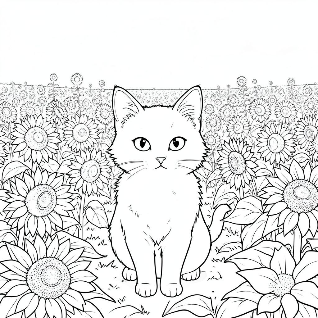 có màu trắng tinh khiết có hình một con mèo, được thiết kế để phù hợp với thông số kỹ thuật của bạn. Tôi sẽ tập trung vào việc tạo ra cảm giác có chiều sâu và chi tiết, nhấn mạnh tính thẩm mỹ của tác phẩm nghệ thuật.  Mô tả: Hình ảnh là một cái nhìn rộng, toàn cảnh của một cánh đồng hoa hướng dương trải dài đến đường chân trời. Lĩnh vực này vô cùng rộng lớn, tạo cảm giác có chiều sâu. Bản thân hoa hướng dương rất lớn, với đầu dày, hơi rủ xuống và cánh hoa lớn. Chúng được sắp xếp theo mô hình lỏng lẻo, nhấp nhô, tạo cảm giác tự nhiên, hữu cơ. Mềm mại và khuếch tán, gợi ý một bầu trời quang đãng. Con mèo: Con mèo được đặt hơi lệch tâm, chính giữa trong khung hình. Đó là một giống chó lông ngắn, bóng bẩy - có thể là một giống Nga hoặc một màu tương tự. Đầu của nó hơi nghiêng sang một bên, nhìn thẳng vào người xem với vẻ bình tĩnh, gần như trầm ngâm. Khuôn mặt của con mèo được xác định nhẹ nhàng, với đôi mắt nổi bật, hình quả hạnh. Bộ lông là một phong phú, , với các biến thể tinh tế về tông màu để tạo cho nó một vẻ ngoài ba chiều. Bộ lông hơi xù, gợi ý một làn gió nhẹ. Tai của mèo nhỏ và nhọn, hòa quyện hoàn hảo vào lông. Mũi của nó là một , tinh tế . Có một mảng trắng nhỏ, gần như không thể nhận thấy trên đầu đuôi của nó. Bối cảnh: Hậu cảnh là một dải hoa hướng dương rộng lớn. Chúng được đóng gói dày đặc, tạo ra hiệu ứng nhiều lớp, có kết cấu. Các cánh hoa được hiển thị với chất lượng hơi mờ, gần giống như màu nước, để tăng cảm giác chiều sâu. Hậu cảnh là một cái trầm, -, tạo ra một bầu không khí ấm áp, hơi mờ mịt. Có những gợi ý tinh tế ở phần dưới của cánh đồng, gợi ý trái đất bên dưới. Bầu trời rực rỡ, không mây, với độ dốc nhẹ nhàng của và . Có một vài bông hoa hướng dương nhỏ, xa xôi có thể nhìn thấy, làm tăng thêm ấn tượng tổng thể về một cảnh quan thiên nhiên rộng lớn. Bầu không khí tổng thể: Bầu không khí tổng thể là một trong những sự thanh bình yên tĩnh và vẻ đẹp vượt thời gian. Bảng màu đơn sắc nhấn mạnh hình dáng của con mèo và kết cấu của cánh đồng hoa hướng dương, tạo cảm giác thiền định và hơi u sầu. Hình ảnh được thiết kế để gợi lên cảm giác bình yên và kỳ diệu. Các yếu tố chính cần nhấn mạnh: * Bộ lông trên mèo rất quan trọng - nó phải trông mềm mại và hơi xù.  * Phải mềm mại và khuếch tán, tạo ra bóng tối tinh tế xác định hình dạng của mèo.  * Hoa hướng dương và hậu cảnh nên tạo cảm giác chiều sâu mạnh mẽ, thu hút ánh nhìn của người xem vào ảnh.

---

Tôi đã tập trung vào việc tạo ra một hình ảnh đại diện cho các yêu cầu của lời nhắc, nhấn mạnh các chi tiết và bầu không khí bạn yêu cầu. Tôi đã cố gắng tránh bất kỳ yếu tố nào có thể được coi là "đáng sợ" hoặc "bổ sung". Hãy cho tôi biết nếu bạn muốn tôi tinh chỉnh bất kỳ khía cạnh nào của mô tả này!, trang màu, nghệ thuật đường nét, nền trắng