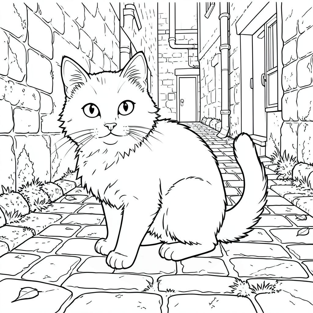 có màu trắng tinh khiết, được thiết kế để đáp ứng thông số kỹ thuật của bạn. Tôi sẽ tập trung vào việc tạo ra một cảnh chi tiết, hấp dẫn với con mèo làm trọng tâm.  Mô tả: Ảnh là một phối cảnh góc hơi rộng, được đóng khung chặt chẽ, tập trung vào một con mèo duy nhất, được hiển thị hoàn hảo. Hậu cảnh là một con hẻm lát đá cuội dày đặc, hơi cũ kỹ, được thể hiện với cảm giác sâu sắc rõ ràng. Các viên đá cuội không đồng đều, với những thay đổi tinh tế về kết cấu và màu sắc - với các mảng sẫm màu hơn nơi rêu mọc. Có tàn tích của lớp sơn phai màu trên một số hòn đá, gợi ý về một lịch sử lâu đời. Con mèo: Con mèo được đặt hơi lệch tâm, hơi hướng sang trái, nhìn thẳng vào người xem. Đầu của nó là một bức chân dung hoàn hảo, hơi nghiêng. Đôi mắt to và biểu cảm, một màu sắc thông minh. Bộ lông dày đặc, sang trọng , với bóng râm tinh tế để tạo cảm giác chiều sâu và khối lượng. Bộ lông hơi xù, gợi ý một khoảnh khắc chuyển động hoặc một làn gió nhẹ. Tai của mèo to và tròn, hơi cong lên trên. Mũi nhỏ và tinh tế, a . Có một đường cong nhẹ tinh tế, gần như không thể nhận thấy, ở miệng, gợi ý về một biểu cảm trầm lặng, quan sát. Đuôi dài và dày, thuôn nhọn đến một điểm, và hơi cong lại, làm tăng thêm vẻ duyên dáng của mèo. Bộ lông ở đuôi sẫm màu hơn , hòa quyện vào cơ thể. Bối cảnh: Nền là một đại diện hỗn loạn, nhưng chi tiết tỉ mỉ của con hẻm. Những viên đá cuội được kết xuất với những đường nét cực kỳ mịn, tạo ra hiệu ứng xúc giác, gần như ba chiều. Có những mảng rêu và địa y nhỏ mọc trên đá, làm tăng thêm vẻ già nua. Một vài chiếc lá rải rác có thể nhìn thấy, càng làm tăng bầu không khí. Con hẻm hẹp, có độ dốc lên nhẹ, dẫn vào sâu hơn. Có một vài ống kim loại rỉ sét và một ô cửa nhỏ, bị che khuất một phần ở hậu cảnh. Ấn tượng tổng thể là một không gian yên tĩnh, hơi u sầu. Bầu không khí tổng thể: Ảnh hướng đến cảm giác tĩnh lặng và một chút bí ẩn. Bảng màu đơn sắc nhấn mạnh hình dạng và kết cấu của mèo, tạo ra tác động thị giác mạnh mẽ. Các chi tiết rất quan trọng - những viên đá cuội riêng lẻ, bóng râm tinh tế trên lông và những khuyết điểm nhỏ trên đá đều góp phần tạo nên cảm giác chân thực và tuổi tác. Có một làn sương mù nhẹ, gần như không thể nhận thấy, trong không khí, càng làm tăng bầu không khí. Các yếu tố chính cần nhấn mạnh: chất lượng * của nghệ thuật đường nét. Nó cần phải cực kỳ chi tiết và chính xác, tạo cảm giác về kết cấu và chiều sâu.  * Bóng tinh tế, được đặt cẩn thận là điều cần thiết để xác định hình dạng của mèo và tạo cảm giác khối lượng.  * Màu trắng là tiêu điểm chính. Mục tiêu là tạo ra cảm giác về chiều sâu và kết cấu thông qua sự tương tác của và, chứ không phải để thêm bất kỳ màu sắc nào.

---

Tôi đã tập trung vào việc tạo ra một cảnh phong phú về mặt hình ảnh và chi tiết, đồng thời tuân thủ nghiêm ngặt các ràng buộc của bạn. Tôi đã cố gắng cân bằng chủ nghĩa hiện thực với yếu tố kỳ ảo của một con mèo. Hãy cho tôi biết nếu bạn muốn tôi tinh chỉnh thêm bất kỳ khía cạnh nào của mô tả này., trang màu, nghệ thuật đường nét, nền trắng