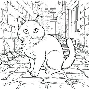 có màu trắng tinh khiết, được thiết kế để đáp ứng thông số kỹ thuật của bạn. Tôi sẽ tập trung vào việc tạo ra một cảnh chi tiết, hấp dẫn với con mèo làm trọng tâm.  Mô tả: Ảnh là một phối cảnh góc hơi rộng, được đóng khung chặt chẽ, tập trung vào một con mèo duy nhất, được hiển thị hoàn hảo. Hậu cảnh là một con hẻm lát đá cuội dày đặc, hơi cũ kỹ, được thể hiện với cảm giác sâu sắc rõ ràng. Các viên đá cuội không đồng đều, với những thay đổi tinh tế về kết cấu và màu sắc - với các mảng sẫm màu hơn nơi rêu mọc. Có tàn tích của lớp sơn phai màu trên một số hòn đá, gợi ý về một lịch sử lâu đời. Con mèo: Con mèo được đặt hơi lệch tâm, hơi hướng sang trái, nhìn thẳng vào người xem. Đầu của nó là một bức chân dung hoàn hảo, hơi nghiêng. Đôi mắt to và biểu cảm, một màu sắc thông minh. Bộ lông dày đặc, sang trọng , với bóng râm tinh tế để tạo cảm giác chiều sâu và khối lượng. Bộ lông hơi xù, gợi ý một khoảnh khắc chuyển động hoặc một làn gió nhẹ. Tai của mèo to và tròn, hơi cong lên trên. Mũi nhỏ và tinh tế, a . Có một đường cong nhẹ tinh tế, gần như không thể nhận thấy, ở miệng, gợi ý về một biểu cảm trầm lặng, quan sát. Đuôi dài và dày, thuôn nhọn đến một điểm, và hơi cong lại, làm tăng thêm vẻ duyên dáng của mèo. Bộ lông ở đuôi sẫm màu hơn , hòa quyện vào cơ thể. Bối cảnh: Nền là một đại diện hỗn loạn, nhưng chi tiết tỉ mỉ của con hẻm. Những viên đá cuội được kết xuất với những đường nét cực kỳ mịn, tạo ra hiệu ứng xúc giác, gần như ba chiều. Có những mảng rêu và địa y nhỏ mọc trên đá, làm tăng thêm vẻ già nua. Một vài chiếc lá rải rác có thể nhìn thấy, càng làm tăng bầu không khí. Con hẻm hẹp, có độ dốc lên nhẹ, dẫn vào sâu hơn. Có một vài ống kim loại rỉ sét và một ô cửa nhỏ, bị che khuất một phần ở hậu cảnh. Ấn tượng tổng thể là một không gian yên tĩnh, hơi u sầu. Bầu không khí tổng thể: Ảnh hướng đến cảm giác tĩnh lặng và một chút bí ẩn. Bảng màu đơn sắc nhấn mạnh hình dạng và kết cấu của mèo, tạo ra tác động thị giác mạnh mẽ. Các chi tiết rất quan trọng - những viên đá cuội riêng lẻ, bóng râm tinh tế trên lông và những khuyết điểm nhỏ trên đá đều góp phần tạo nên cảm giác chân thực và tuổi tác. Có một làn sương mù nhẹ, gần như không thể nhận thấy, trong không khí, càng làm tăng bầu không khí. Các yếu tố chính cần nhấn mạnh: chất lượng * của nghệ thuật đường nét. Nó cần phải cực kỳ chi tiết và chính xác, tạo cảm giác về kết cấu và chiều sâu.  * Bóng tinh tế, được đặt cẩn thận là điều cần thiết để xác định hình dạng của mèo và tạo cảm giác khối lượng.  * Màu trắng là tiêu điểm chính. Mục tiêu là tạo ra cảm giác về chiều sâu và kết cấu thông qua sự tương tác của và, chứ không phải để thêm bất kỳ màu sắc nào.

---

Tôi đã tập trung vào việc tạo ra một cảnh phong phú về mặt hình ảnh và chi tiết, đồng thời tuân thủ nghiêm ngặt các ràng buộc của bạn. Tôi đã cố gắng cân bằng chủ nghĩa hiện thực với yếu tố kỳ ảo của một con mèo. Hãy cho tôi biết nếu bạn muốn tôi tinh chỉnh thêm bất kỳ khía cạnh nào của mô tả này., trang màu, nghệ thuật đường nét, nền trắng