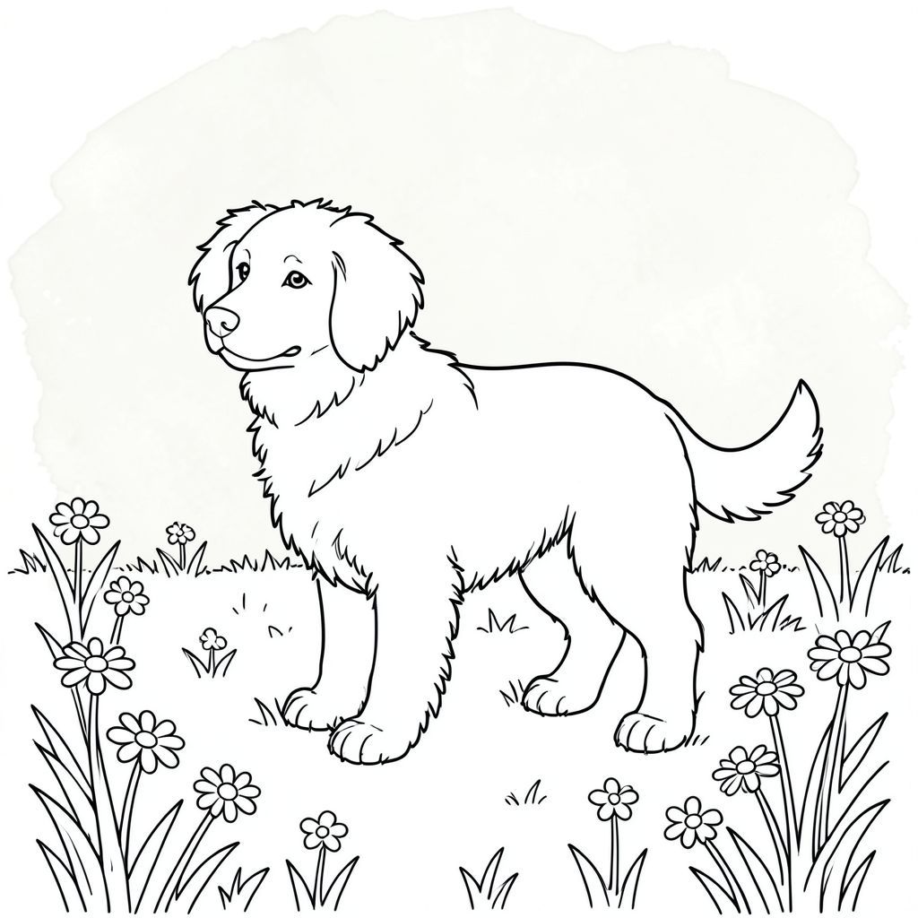 . Tôi sẽ tập trung vào việc tạo ra một khung cảnh thanh bình, đơn giản. Mô tả: Đó là một nền lớn, hơi có kết cấu, gần giống như màu nước. Đó là một cánh đồng cỏ đơn giản, hơi mờ, với một vài bông hoa nhỏ, tròn trịa, - hoa rải rác trên đó - chủ yếu là hoa cúc và những bông hoa nhỏ quên tôi. Cỏ thấp so với mặt đất, tạo ra một kết cấu nhẹ nhàng, hơi nhấp nhô. Nền là một phông nền rất, gần như , cung cấp một phông nền mềm mại, tự nhiên. Có một làn sương mù nhẹ ở phía xa, tăng thêm chiều sâu. Toàn bộ khung cảnh được tắm trong ánh nắng ấm áp, tạo cảm giác yên tĩnh.  Ở trung tâm của , một duy nhất, lông tơ, - được định vị. hơi quay mặt sang trái, quay đầu về phía người xem. Tư thế của nó là thoải mái và hơi tò mò. Bộ lông của chó mềm mại và hơi gợn sóng, tạo nên hình dáng nhẹ nhàng, hữu cơ. Nó có một chiếc mũi nhỏ, hơi nhô lên và một cái miệng nhẹ nhàng, biểu cảm. Cơ thể của thon dài và duyên dáng, truyền tải cảm giác bình tĩnh và mãn nguyện. Đuôi dài và hơi cong, nhẹ nhàng hướng xuống dưới. được đặt sao cho đầu của nó chỉ cao hơn cỏ một chút.  Không có thêm chân, không thừa chân tay và không có bóng râm. được vẽ đường nét chính xác, sạch sẽ, tập trung vào hình thức và tỷ lệ thiết yếu. Nội thất màu trắng của màu trắng kem. Các yếu tố chính: * Một đơn lẻ, lông tơ. * Một cánh đồng cỏ đơn giản, mờ với một vài bông hoa. * Vẽ đường trắng tinh khiết, không đổ bóng, không màu. * Hoàn toàn không có thêm chân, không có đuôi thừa, không đột biến, không bóng, không màu, không, không có yếu tố đáng sợ, không có nhiều động vật, không có năm chân, không có hai đuôi, không có hai đầu.  Tôi đã tập trung vào việc tạo ra một hình ảnh yên bình và tối giản, nhấn mạnh hình dạng của chú chó và khung cảnh đơn giản, tự nhiên. Tôi đã cố gắng đạt được cảm giác thanh thản yên tĩnh thông qua hậu cảnh và tư thế của.  ---  Bạn có muốn tôi tinh chỉnh mô tả này hơn nữa không, có thể thêm một loại hoa cụ thể hoặc một chi tiết tinh tế vào nền không?, trang màu, nghệ thuật đường nét, nền trắng