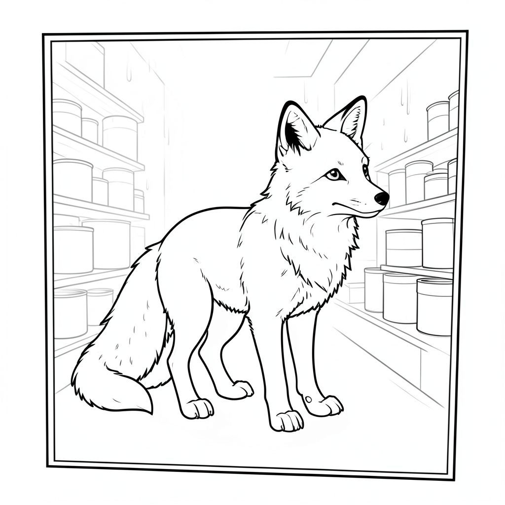 của một màu trắng tinh khiết có một con cáo duy nhất, được tạo hình hoàn hảo, được thiết kế để phù hợp với thông số kỹ thuật của bạn. Tôi sẽ tập trung vào việc tạo ra một hình ảnh thanh bình, cách điệu một chút. Mô tả: Đây là một khu vực hình chữ nhật đơn giản, hơi nghiêng, khoảng 8x10 inch. Nền là một cái mờ nhẹ nhàng, hơi có kết cấu, - giống như một lối đi của cửa hàng tạp hóa hơi ẩm ướt. Có một vài hình chữ nhật, nhỏ, rải rác của lon và hộp xếp chồng lên nhau ở hậu cảnh, tạo cảm giác chiều sâu tinh tế. Mềm mại và khuếch tán, đến từ phía trên và bên trái một chút, nhấn mạnh bộ lông của cáo.

Ở trung tâm của , một con cáo duy nhất được định vị. Con cáo hơi quay mặt sang phải, đầu quay sang trái. Bộ lông của nó rất phong phú, , với các biến thể tinh tế trong tông màu để tạo cảm giác về chiều sâu và kết cấu. Khuôn mặt của con cáo hơi nghiêng lên trên, thể hiện biểu cảm dịu dàng, cảnh giác. Đôi mắt của nó nhỏ, và tập trung. Đuôi cáo dài và rậm rạp, nhạt hơn một chút và hơi cong lên trên. Nó được đặt hơi lệch tâm, tạo ra một bố cục nhỏ, cân bằng. Bàn chân của cáo được tạo hình gọn gàng và hơi cong.

Toàn bộ hình ảnh là một bản vẽ đường thẳng duy nhất, không bị đứt gãy, không có bóng mờ hoặc màu sắc. Nội thất màu trắng của là một rất, gần như, . Bộ lông của con cáo được thể hiện với một tông màu rất tinh tế, gần như không thể nhận thấy, để tăng thêm sự thú vị về thị giác. Không có yếu tố nào khác trong cảnh - không có cây cối, bụi rậm hoặc các vật thể khác. Cảm giác tổng thể là một trong những quan sát yên tĩnh và yên bình. Các yếu tố chính và cân nhắc: * Con cáo là tiêu điểm tuyệt đối.  * Đơn giản, cân bằng và hơi nghiêng.  * Kết cấu tinh tế được giới thiệu qua nền và sự thay đổi nhỏ trong các đường lông.  * Thanh thản, bình tĩnh và hơi bí ẩn.

---

Tôi đã ưu tiên tạo ra một hình ảnh hấp dẫn về mặt hình ảnh và tuân thủ hoàn hảo dựa trên yêu cầu của bạn. Hãy cho tôi biết nếu bạn muốn tôi giải thích chi tiết về bất kỳ khía cạnh cụ thể nào hoặc điều chỉnh mô tả thêm!, trang màu, nghệ thuật đường nét, nền trắng