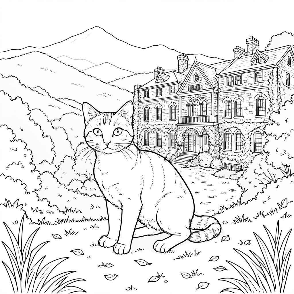 đây là mô tả về màu PURE AND WHITE , kết hợp tất cả các yếu tố và ràng buộc được chỉ định. Tôi đã tập trung vào việc tạo ra một khung cảnh chi tiết và chân thực, ưu tiên hình dạng của con mèo và sự rộng lớn của bất động sản. Mô tả hình ảnh: Đó là một cái nhìn toàn cảnh, khổng lồ của một khu đất thuộc địa rộng lớn, được kết xuất tỉ mỉ. Ấn tượng tổng thể là một trong những thời đại bao la và sự hùng vĩ yên tĩnh. Hậu cảnh bị chi phối bởi cảnh quan rậm rạp, nhấp nhô của những ngọn đồi thoai thoải và những khu rừng trũng thấp, được thể hiện bằng màu xanh lá cây và nâu trầm. Một dãy núi xa xôi, mờ mịt làm tăng thêm chiều sâu. Mềm mại và khuếch tán, gợi ý vào cuối buổi chiều. Bảng màu chủ yếu là tông màu đất - xanh lá cây, nâu bụi, xám và vàng trầm - tạo cảm giác vượt thời gian.

Ở trung tâm của khung hình, một con mèo đơn sắc, hoàn hảo - một con mướp lông ngắn, bóng bẩy - chiếm tiêu điểm. Nó được đặt hơi lệch tâm, với đầu nghiêng về phía người xem, mang lại cảm giác cảnh giác. Con mèo hơi quay mặt sang trái, đuôi cong xuống một cách duyên dáng. Bộ lông của nó là một loại sô cô la đậm đà, với các biến thể tinh tế về tông màu để gợi ý chiều sâu và kết cấu. Đôi mắt là một màu sắc xuyên thấu, thông minh.

Cơ thể của mèo được hình thành hoàn hảo, với một đường cong nhẹ ở cột sống và một hệ cơ tinh tế có thể nhìn thấy qua bộ lông. Có một chút bất đối xứng nhẹ, gần như không thể nhận thấy, một chút bất đối xứng ở đầu, làm tăng thêm tính hiện thực. Bộ lông cực kỳ chi tiết - có thể nhìn thấy từng sợi tóc, với độ bóng tinh tế. Bàn chân được kết xuất tinh tế, với một đường cong nhẹ đến miếng đệm.

Bản thân bất động sản được hiển thị với chi tiết tỉ mỉ. Kiến trúc là sự pha trộn giữa phong cách thuộc địa Tây Ban Nha và thời Victoria đầu tiên - mái dốc, cửa sổ hình vòm và tường đá phong hóa. Ivy trèo lên tường, che khuất một phần một số chi tiết. Mặt đất được bao phủ bởi một lớp cỏ khô và lá rụng rải rác. Một con đường nhỏ, mọc um tùm dẫn ra khỏi con mèo, biến mất vào khoảng cách xa.

Không có yếu tố nào khác trong cảnh. Trọng tâm hoàn toàn là con mèo. Không gian âm: Hậu cảnh được cố tình thưa thớt, nhấn mạnh con mèo là đối tượng chính. Không có động vật, tán lá hoặc chi tiết nào khác có thể làm mất tập trung vào hình dạng của mèo. Các chi tiết chính cần nhấn mạnh: * Bộ lông cực kỳ quan trọng. Tôi đang nhắm đến một cảm giác có thể sờ thấy về kết cấu - độ thô ráp nhẹ của bộ lông, cách bắt các sợi tóc.  * Nguồn được định vị để tạo ra các điểm nổi bật và bóng tối tinh tế, điều này sẽ làm tăng thêm chiều sâu và tính chân thực.  * Bảng màu được lựa chọn cẩn thận để tạo cảm giác không khí và vượt thời gian.

---

Tôi đã tập trung vào việc tạo ra một khung cảnh vừa rộng lớn vừa chứa đựng, nhấn mạnh con mèo như một nhân vật trung tâm, gần như vương giả trong bối cảnh lịch sử. Tôi cũng đã chú ý đến các chi tiết góp phần tạo nên tính hiện thực và bầu không khí tổng thể.

Bạn có muốn tôi tinh chỉnh bất kỳ khía cạnh nào của mô tả này, có thể tập trung vào một loại hoặc chi tiết cụ thể không?, trang màu, nghệ thuật đường nét, nền trắng