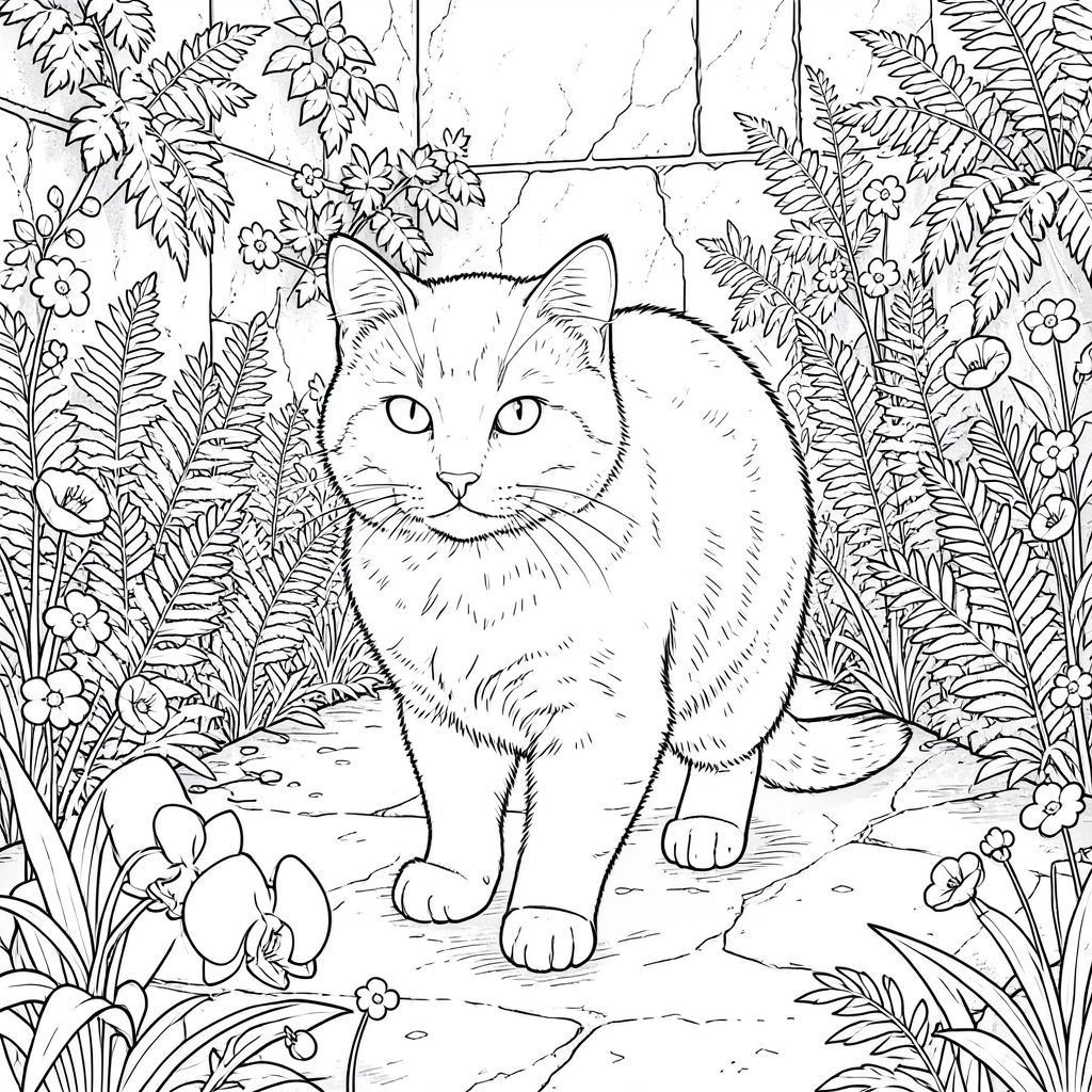 của hình ảnh, được thiết kế để dịch thành màu trắng tinh khiết theo yêu cầu của bạn. Tôi sẽ tập trung vào việc tạo ra một cảnh chi tiết, hấp dẫn với một con mèo, nhấn mạnh tính chân thực và khắc nghiệt. Mô tả hình ảnh: Hình ảnh là một hình minh họa một bảng chi tiết tỉ mỉ tập trung vào một sàn có kết cấu nhẹ. Sàn nhà là một , phong phú, gần giống như obsidian, với các biến thể tinh tế trong tông màu để gợi ý một bề mặt hơi mòn. Sàn nhà hơi góc cạnh, tạo cảm giác có chiều sâu. Con mèo: Con mèo được đặt trong một tư thế hơi năng động, gần như đĩnh đạc. Đó là một loài lông ngắn nội địa lớn, cỡ trung bình, dài khoảng 8 inch. Bộ lông của nó dày đặc, lông ngắn , với kết cấu tinh tế, hơi mượt như nhung. Bộ lông được hiển thị với mức độ chi tiết cao, thể hiện các sợi riêng lẻ và sự thay đổi tinh tế về bóng râm. Đầu mèo hơi nghiêng, hơi nhìn về phía người xem. Đôi mắt của nó có màu sắc xuyên thấu, thông minh, tập trung hơi lệch tâm. Mũi là một , hơi nhăn nheo . Miệng há ra một cách tinh tế, để lộ một nụ cười nhẹ, gần như không thể nhận thấy. Có một đường cong nhẹ, tinh tế ở tai. Bối cảnh: Bối cảnh là một vườn bách thảo trong nhà siêu thực, cực kỳ chi tiết. Đó là một không gian rộng lớn, hơi mọc um tùm. Các bức tường được xây dựng bằng đá, gần như mờ, với các vết nứt và khuyết điểm tinh tế. Đá có kết cấu trông giống như vữa cũ. Các bức tường được bao phủ bởi một sự sắp xếp dày đặc của những cây dương xỉ thu nhỏ, tươi tốt - nhiều sắc thái khác nhau của , từ đến , được đóng gói dày đặc. Có những mảng màu nhỏ - hoa anh túc, hoa quên tôi và những chút nắng - nằm rải rác khắp các cây dương xỉ. Một bông lan trắng duy nhất, hơi rủ xuống, nằm ở góc dưới bên trái, cánh hoa của nó hơi mở ra. Hậu cảnh được lấp đầy bởi một hiệu ứng hơi mờ, ấn tượng, tạo cảm giác chiều sâu và khoảng cách. Nguồn phát ra từ phía trên và hơi sang trái, tạo ra ánh sáng định hướng tinh tế. Làm nổi bật kết cấu của đá và dương xỉ. Chi tiết & Bầu không khí: * Sàn nhà được bao phủ bởi một lớp bụi rất mịn, gần như không thể nhận thấy - làm tăng thêm cảm giác tổng thể về tuổi tác và lịch sử.  * Mềm mại và khuếch tán, tạo ra các điểm nổi bật và bóng tối tinh tế. Nó nhấn mạnh kết cấu của đá và dương xỉ.  * Chủ yếu và , với màu sắc nổi bật từ thực vật.  * Con mèo là tâm điểm trung tâm, thu hút ánh nhìn của người xem. Nền cung cấp bối cảnh và chiều sâu, tạo cảm giác về một không gian yên tĩnh, hơi mọc um tùm.  * Hoàn toàn không áp dụng bóng râm. Ấn tượng tổng thể: Ảnh sẽ gợi lên cảm giác yên tĩnh, vẻ đẹp tinh tế và một bầu không khí hơi u sầu, vượt thời gian. Đó là một khung cảnh cô lập thanh bình, xoay quanh một con mèo thanh lịch.

---

Tôi đã tập trung vào việc tạo ra trải nghiệm hình ảnh vừa ấn tượng về mặt kỹ thuật vừa gợi lên cảm xúc, đồng thời tuân thủ nghiêm ngặt các ràng buộc của lời nhắc. Tôi hy vọng mô tả chi tiết này cung cấp một nền tảng vững chắc cho một hình minh họa thực sự hấp dẫn và màu trắng. Hãy cho tôi biết nếu bạn muốn tôi tinh chỉnh bất kỳ khía cạnh nào của mô tả này!, trang màu, nghệ thuật đường nét, nền trắng