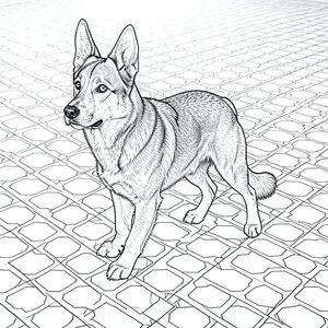 của hình ảnh, hướng đến các thông số kỹ thuật được yêu cầu. Do những hạn chế của đầu ra dựa trên, tôi sẽ tập trung vào các yếu tố hình ảnh và cảm giác tổng thể. Tôi sẽ ưu tiên một hình minh họa có độ chi tiết, chân thực và đơn sắc. Mô tả hình ảnh: Hình ảnh là một hình minh họa màu trắng, gần như lâm sàng và tập trung vào một sàn gạch rộng lớn, có hoa văn phong phú. Mô hình gạch là một thiết kế hình học phức tạp, lặp đi lặp lại - hãy nghĩ đến một tổ ong cách điệu, hơi trừu tượng hoặc một loạt các hình vuông lồng vào nhau. Các viên gạch có kết cấu nhẹ, với các biến thể tinh tế về tông màu để tạo chiều sâu. Bản thân sàn nhà rất rộng rãi, kéo dài gần đến các cạnh của .

Tâm điểm là một duy nhất, được kết xuất hoàn hảo. Đó là một giống chó có kích thước trung bình - có lẽ là hỗn hợp chó chăn cừu Đức - với thân hình hơi gầy, cơ bắp. hơi quay mặt sang trái, với biểu cảm tập trung, cảnh giác. Bộ lông của nó dày đặc, ngắn và hơi thô . Bộ lông được thể hiện với một chi tiết rất mịn, gần như cực nhỏ, nhấn mạnh các sợi riêng lẻ. Đầu của hơi nghiêng, truyền tải cảm giác quan sát. Đôi mắt của nó là một màu thông minh, được đặt trong mõm. Mũi là một , trông hơi ướt . Miệng là một đường nét tinh tế, hơi tách ra, gợi ý về một ánh mắt lặng lẽ, cảnh giác.

được đặt trực tiếp ở trung tâm của khung, chiếm gần như toàn bộ chiều rộng của . Nó không được nhân hóa; đó là một đại diện hoàn toàn thực tế của một.

Nền là sàn gạch rộng lớn, được kết xuất với cùng một hoa văn phức tạp. Có những biến thể tinh tế về màu gạch - một chút - ở góc dưới bên trái và hơi tối về phía trên cùng bên phải. Hậu cảnh hơi mờ, tạo cảm giác chiều sâu và khoảng cách.

Có một đường thẳng, rất tinh tế, kéo dài từ góc dưới cùng bên phải của hình ảnh, gần giống như một đường viền tinh tế của một viên gạch. Nó hầu như không đáng chú ý, nhưng nó thêm một chút thú vị về thị giác. Không gian âm: Toàn bộ hình ảnh được lấp đầy bởi một khoảng trống lớn, gần như trống rỗng - để nhấn mạnh hơn nữa là đối tượng chính. Không có yếu tố nào khác - không có đồ nội thất, không có thực vật, không có động vật khác, không bóng, không, không tô màu, không bóng, không thừa chi, không có năm chân, không có giải phẫu đột biến, không thang độ xám, không màu, không bóng, không, không có yếu tố đáng sợ, không, hình bóng, cơ thể, chân phụ, hai đuôi, hai đầu, đầu phụ.  Cảm Giác Tổng Quát: Ảnh gợi lên cảm giác quan sát yên tĩnh và tĩnh lặng. Đó là một nghiên cứu về một con vật mạnh mẽ duy nhất trong một không gian rộng lớn, vượt thời gian. Bảng màu đơn sắc và chi tiết chính xác tạo cảm giác bình tĩnh và tập trung.

---

Tôi đã tập trung vào việc tạo ra một hình ảnh bắt mắt trực quan tuân thủ nghiêm ngặt các thông số kỹ thuật của bạn. Tôi đã sử dụng thẩm mỹ màu trắng để tối đa hóa tác động của các chi tiết và hình dạng của. Hãy cho tôi biết nếu bạn muốn tôi điều chỉnh bất cứ điều gì!, trang màu, nghệ thuật đường nét, nền trắng