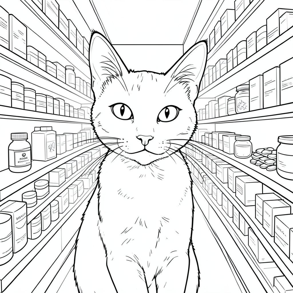 . Tôi sẽ tập trung vào việc tạo ra một khung cảnh chi tiết, nhập vai. Mô tả: Nó bị chi phối bởi một hình ảnh trắng và rõ ràng của một con mèo bóng bẩy. Con mèo được đặt hơi lệch tâm, ở giữa một lối đi hẹp của một cửa hàng dược phẩm hiện đại. Đó là một bức chân dung hơi góc cạnh, nhìn thẳng vào người xem. Con mèo cao khoảng 6 inch. Bối cảnh: Nền là một hình ảnh chi tiết tỉ mỉ, hơi mờ và nhiều lớp của lối đi của cửa hàng dược phẩm. Đó là sự sắp xếp mật độ cao của các kệ chứa đầy các loại thuốc và sản phẩm sức khỏe khác nhau. Các kệ là sự kết hợp của gỗ đánh bóng và nhựa mờ có kết cấu nhẹ. Có một số màn hình nhỏ, được đặt một cách chiến lược - một chai vitamin C rực rỡ, một lọ thủy tinh nhỏ đựng trà thảo mộc và một chồng viên nén được sắp xếp gọn gàng. Hơi khuếch tán, tạo ra các điểm nổi bật và bóng tối tinh tế nhấn mạnh kết cấu của kệ. Nền là một màu hơi tắt, mang lại sự tương phản tinh tế với con mèo. Có những phản chiếu mờ, gần như không thể nhận thấy, trên bề mặt được đánh bóng của kệ. Ấn tượng tổng thể là một trong những sự hỗn loạn có tổ chức, một màn hình được xây dựng cẩn thận, hơi choáng ngợp. Chi tiết mèo: * Con mèo đang ở tư thế thoải mái, hơi cảnh giác. Đầu của nó hơi nghiêng sang một bên, với một đường cong tinh tế, gần như không thể nhận thấy ở tai. Đôi mắt của nó hơi tập trung về phía trước, truyền tải trí thông minh và một chút tò mò. * Bộ lông cực kỳ chi tiết. Đó là một bộ lông ngắn, dày đặc của , với các biến thể tinh tế về tông màu để tạo chiều sâu. Các sợi lông riêng lẻ được xác định rõ ràng và kết cấu được hiển thị một cách tinh tế - có thể nhìn thấy một kết cấu 'giống như lông thú' nhẹ. Có các mẫu râu nhẹ, gần như vô hình. * Đôi mắt có màu sắc xuyên thấu, với một chút điểm nổi bật, tinh tế. Chúng lớn và biểu cảm, truyền tải cảm giác quan sát yên tĩnh. * Mũi có hình dạng hơi tròn, với bóng mờ tinh tế để tạo cảm giác có chiều sâu. Có một đường cong hơi hướng lên ở đầu. * Tai to và nhọn, với một đường cong hơi hướng lên. Chúng có màu đậm hơn lông và có bóng mờ tinh tế để tạo cho chúng vẻ ngoài ba chiều. * Đuôi dài và thon, với đầu tinh tế, tối hơn một chút. Nó hơi cong lại, làm tăng thêm tư thế năng động của mèo. Đuôi là một điểm nhỏ. * Chân rất đơn giản và tối giản - chỉ là hình dạng cơ bản của chân. Chúng là một màu sắc và không quá chi tiết. Bàn chân hơi góc cạnh, cho thấy tư thế thoải mái. * Giải phẫu chính xác hoàn hảo, với mọi cơ và xương được xác định rõ ràng. Không có biến dạng hoặc bất thường. Bầu không khí tổng thể: Hình ảnh hướng đến cảm giác quan sát yên tĩnh và vẻ đẹp hơi đáng lo ngại nhưng quyến rũ. Bảng màu đơn sắc nhấn mạnh hình dạng và kết cấu của mèo, tạo ra một hình ảnh có độ chi tiết cao và nổi bật về mặt thị giác. Nền thêm chiều sâu và bối cảnh, thu hút ánh nhìn của người xem vào con mèo.  ---  Tôi đã tập trung vào việc tạo ra một cảnh vừa phong phú về mặt hình ảnh vừa đòi hỏi kỹ thuật, tuân thủ các yêu cầu cụ thể của bạn. Tôi đã ưu tiên mức độ chi tiết và tính chân thực cao, hướng đến một hình ảnh thực sự đắm chìm và quyến rũ.  Bạn có muốn tôi tinh chỉnh bất kỳ khía cạnh nào của mô tả này, có thể tập trung vào một hiệu ứng cụ thể hoặc thêm một yếu tố tinh tế vào nền không?, trang màu, nghệ thuật đường nét, nền trắng