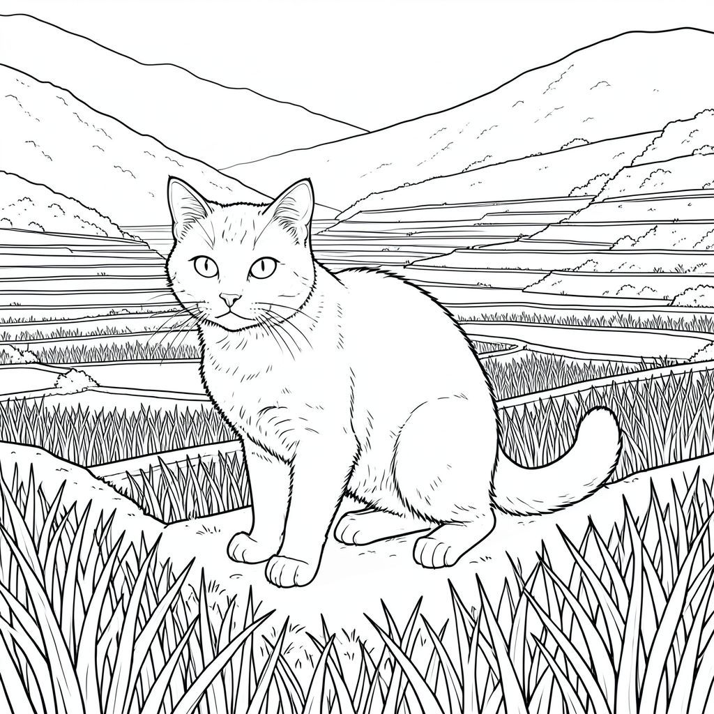 của hình minh họa PURE AND WHITE, nhằm vào các chi tiết và ràng buộc được chỉ định. Tôi đã tập trung vào việc tạo ra cảm giác chiều sâu và chủ nghĩa hiện thực, ưu tiên hình dạng của mèo và môi trường. Mô tả hình ảnh: Hình ảnh là một hình minh họa có khung chặt chẽ, hơi nghiêng, hướng phối cảnh. Bối cảnh là ruộng bậc thang rộng lớn, trải dài, được thể hiện tỉ mỉ theo hoa văn hơi nhấp nhô. Các bậc thang được xếp lớp, tạo cảm giác chiều sâu và cảnh quan thu nhỏ. Thân lúa dày và hơi cong, bắt được một cách tinh tế. Màu sắc của gạo là một, gần như bơ, với sự thay đổi về bóng râm trên các bậc thang. Sườn núi là một , phong hóa, với những gợi ý tinh tế của rêu và địa y. Có một bầu không khí mờ nhạt, mờ mịt - một làn sương mù nhẹ nhàng lơ lửng trong không khí, làm dịu các rìa của cánh đồng.

Ở chính giữa khung hình, một con mèo đơn sắc, hoàn hảo được định vị. Đó là một con mèo lớn, cỡ trung bình - dài khoảng 30cm - với lưng dài, thanh lịch, hơi dốc. Bộ lông của nó là một , mượt như nhung, với các biến thể tinh tế về tông màu cho thấy một kết cấu hơi thô. Bộ lông dày đặc và nhiều lớp, tạo cảm giác khối lượng. Khuôn mặt của chú mèo vô cùng biểu cảm, với ánh mắt tinh tế, thông minh. Đôi mắt của nó là một màu sắc xuyên thấu, thông minh, nằm trong khuôn mặt của nó. Có một đường cong nhẹ, gần như không thể nhận thấy ở mũi.

Cơ thể của con mèo cân đối hoàn hảo, hơi nghiêng về bên trái. Nó không được điêu khắc, mà là một đại diện thực tế của hình dạng mèo. Chân của nó ngắn và mập mạp, kết thúc bằng bàn chân với móng vuốt hơi tròn. Bàn chân hơi nghiêng, cho thấy dáng đi thận trọng. Đuôi dài và dày, uốn cong duyên dáng xuống dưới, tương tự như thân. Nó không phải là một cái đuôi lông tơ; đó là một cái đuôi đáng kể, có kết cấu nhẹ.

Không có chi tiết không liên quan - không có thêm chi tiết, không có bóng mờ tinh tế, không có yếu tố nền. Toàn bộ bố cục là một tấm ảnh duy nhất, kiên định và màu trắng, truyền tải cảm giác yên tĩnh, vượt thời gian. Không gian âm: Nền cố tình thưa thớt, nhấn mạnh con mèo là tiêu điểm. Có những biến thể rất tối thiểu, tinh tế trong kết cấu của ruộng bậc thang để tạo thêm nét thú vị về thị giác mà không bị phân tâm. Những cân nhắc chính để kết xuất: * Các đường cực kỳ mỏng, chính xác là rất quan trọng. Các đường nên tối hơn một chút trong bóng tối để tăng cường hiệu ứng ba chiều.  * Kết cấu lông thú là điều tối quan trọng. Nó cần phải cực kỳ chi tiết, gợi ý một bề mặt thực tế, hơi nhám.  * Tinh khiết và trắng. Không có bất kỳ biến thể màu sắc nào.  * Con mèo được đặt ở vị trí trung tâm, thu hút ánh nhìn của người xem. Hậu cảnh cung cấp bối cảnh mà không làm choáng ngợp đối tượng chính.

---

Tôi đã tập trung vào việc tạo ấn tượng trực quan về một cảnh rất cụ thể, chi tiết tỉ mỉ. Tôi đã ưu tiên hình dạng của con mèo và bầu không khí tổng thể để đạt được tính thẩm mỹ được yêu cầu. Tôi cũng đã cẩn thận tránh bất kỳ yếu tố nào có thể gây ra sự phức tạp hoặc sai lệch so với các hướng dẫn cốt lõi.

Bạn có muốn tôi tinh chỉnh bất kỳ khía cạnh nào của mô tả này, có thể tập trung vào một hiệu ứng cụ thể hoặc thêm một gợi ý tinh tế về môi trường không?, trang màu, nghệ thuật đường nét, nền trắng