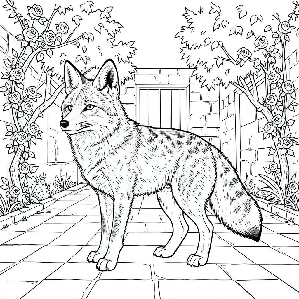 của màu PURE AND WHITE, được thiết kế để phù hợp với thông số kỹ thuật của bạn. Tôi sẽ cung cấp các yếu tố hình ảnh và chi tiết tốt nhất có thể mà không thực sự tạo ra hình ảnh. Hãy tưởng tượng đây là một hình minh họa chi tiết, được chế tác tỉ mỉ. Cảnh tổng thể: Hình ảnh mô tả một con cáo đơn độc, mạnh mẽ, được đặt ở trung tâm của một khoảng sân được chi tiết tỉ mỉ, hơi mọc um tùm. Sân trong là một khu dân cư truyền thống - sự kết hợp của sàn lát gạch đất nung, những bức tường đá phong hóa và một vài cây lá trưởng thành bị che khuất một phần bởi hoa hồng leo. Cảm giác tổng thể là một trong những sự hiện diện yên tĩnh, cảnh giác. Mềm mại và khuếch tán, tạo ra bóng và điểm nổi bật tinh tế. Con cáo: * Con cáo ở tư thế hơi nghiêng, cảnh giác, lưng một phần về phía người xem. Nó không được tạo dáng theo cách anh hùng hay hung hăng, mà là một tư thế cảnh giác, quan sát. Đầu của nó hơi quay lại, hơi nhìn sang trái.  * Đầu cáo lớn và hơi thon dài, với biểu cảm rõ rệt, thông minh. Đôi mắt của nó được thiết lập và có màu sắc xuyên thấu, hơi tách biệt. Mũi rộng và hơi móc, và mõm là một , mượt như nhung. Có những nếp nhăn tinh tế quanh mắt, cho thấy tuổi tác và kinh nghiệm.  * Đuôi dài và dày, màu sắc phong phú. Nó không hoàn toàn đối xứng; Có một đường cong nhẹ ở một bên, gợi ý về một chuyển động tự nhiên, hơi hoang dã. Đầu đuôi hơi cong lên trên. Đuôi dày hơn ở gốc và thuôn nhọn đến một điểm.  * Bộ lông dày đặc và hơi thô, có thể nhìn thấy kết cấu tinh tế. Đó là một hoa văn lốm đốm của màu nâu, xám và đen, tạo cảm giác có chiều sâu và ngụy trang. Các sợi lông riêng lẻ không được xác định rõ ràng; Bộ lông dường như là một bề mặt hơi già cỗi, có kết cấu.  * Cơ thể được xây dựng mạnh mẽ, với bộ ngực rộng và tư thế hơi gù. Các cơ được xác định một cách tinh tế bên dưới bộ lông. Có một đường gờ lông nhỏ dọc theo cột sống.  * Cáo có đôi chân dài và mạnh mẽ, nhưng chúng hơi nằm dưới cơ thể, cho thấy một chuyển động thận trọng, có chủ ý. Bàn chân to và hơi có màng, móng vuốt sắc nhọn. Bàn chân không quá chi tiết, nhấn mạnh ấn tượng tổng thể về sức mạnh và khả năng phục hồi. Bối cảnh: * Sàn lát gạch đất nung có màu ấm, hơi mòn theo tuổi tác. Có thể nhìn thấy các vết nứt nhỏ và biến thể trên gạch.  * Các bức tường được làm bằng phong hóa, - đá - a -. Có những biến thể tinh tế trong kết cấu của đá, tạo cảm giác về tuổi tác và lịch sử.  * Một cụm cây trưởng thành nhỏ có lá che khuất một phần hậu cảnh. Các cành cây hơi rủ xuống, làm tăng thêm cảm giác tĩnh lặng.  * Một vài bông hồng leo có thể nhìn thấy một phần, thêm một chút màu sắc và cảm giác hơi hoang dã, hữu cơ. Chúng là một, mượt mà.  * , bóng tinh tế được tạo ra bởi cây cối và góc của, nhấn mạnh các đường viền của cáo và sân. Bảng màu: * Chủ yếu là các sắc thái của , , và .
* Một cái chạm - cho bộ lông của cáo.
* và cho những bức tường đá.
* Đối với hoa hồng. Bầu không khí tổng thể: Ảnh phải gợi lên cảm giác quan sát yên tĩnh, cảm giác tĩnh lặng cổ xưa, và sự hiện diện tinh tế, cảnh giác. Bảng màu đơn sắc và chi tiết tỉ mỉ nhằm tạo cảm giác vượt thời gian và sức mạnh yên tĩnh.

---

Tôi đã tập trung vào việc tạo ra một cảnh chi tiết, đáng tin cậy với cảm giác mạnh mẽ về bầu không khí. Tôi đã cố gắng tránh bất kỳ yếu tố nào có thể đi chệch khỏi yêu cầu của bạn về một hình minh họa trắng và thuần túy. Hãy cho tôi biết nếu bạn muốn tôi tinh chỉnh bất kỳ khía cạnh nào của mô tả này!, trang màu, nghệ thuật đường nét, nền trắng