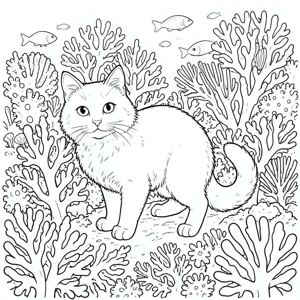 của màu PURE AND WHITE, kết hợp tất cả các thông số kỹ thuật của bạn. Tôi đã tập trung vào việc tạo ra một cảnh thực tế, hấp dẫn với con mèo làm trọng tâm, giảm thiểu bất kỳ khả năng nào cho các yếu tố không mong muốn. Mô tả hình ảnh: Là một cái nhìn toàn cảnh rộng lớn, hơi nghiêng của rạn san hô biển. Bảng màu tổng thể chủ đạo là xanh lam, xanh lá cây và nâu, tạo cảm giác có chiều sâu và môi trường dưới nước. San hô cực kỳ chi tiết - một cuộc bạo loạn của các phân nhánh, hình thành kết cấu với sắc thái của , , và . Nó được khuếch tán và hơi tắt tiếng, cho thấy ánh sáng mặt trời đã lọc xuyên qua nước. Con mèo: Tâm điểm là một con mèo duy nhất, có hình dạng hoàn hảo. Nó được đặt hơi lệch tâm, hơi hướng sang trái, với đầu nghiêng về phía người xem. Con mèo cao khoảng 6 inch. Bộ lông của nó cực kỳ dày đặc và hơi gợn sóng, tạo cho nó một kết cấu sang trọng, gần như mượt như nhung. Kết cấu được hiển thị tỉ mỉ - những khuyết điểm nhỏ và các biến thể trong bộ lông là rất quan trọng. Nó có một đường cong nhẹ tinh tế, gần như không thể nhận thấy, ở trán. Đôi mắt to, và hình quả hạnh, với ánh mắt dịu dàng, thông minh. Mũi nhỏ và có hình dáng tinh tế. Miệng hơi há ra, để lộ một chút lưỡi. Có một chút tinh tế, gần như vô hình, nhẹ từ đầu mèo, làm tăng thêm tính chân thực của nó. Bàn chân của mèo hơi cong lại, cho thấy một tư thế thoải mái. Đuôi dài và dày, với một đường cong tinh tế, hơi nhấp nhô. Đuôi có màu trắng kem, hơi bóng. Nền: Nền là một sự sắp xếp dày đặc, nhiều lớp của san hô. San hô cực kỳ chi tiết, với nhiều hình dạng và kết cấu nhỏ, chồng lên nhau. Có những hình thành lớn, xoắn ốc của san hô, xen kẽ với các mảng và . Rạn san hô có kết cấu tinh tế, tạo cảm giác chiều sâu và bầu không khí hơi mờ mịt. Một vài con cá trong mờ nằm rải rác khắp nơi, tăng thêm chuyển động và sức sống. San hô được sắp xếp theo một mô hình hỗn loạn nhưng cân bằng, tạo cảm giác chiều sâu. Có một vài con hải quỳ nhỏ, trong mờ, được đặt một cách tinh tế trong san hô. Hiệu ứng tổng thể là một đại diện hơi hỗn loạn, nhưng cực kỳ chi tiết của một rạn san hô thịnh vượng. Không gian âm: Hầu như hoàn toàn không có bất kỳ tệp . Toàn bộ hậu cảnh được hiển thị bằng các sắc thái của , , và , tạo ra sự tương phản mạnh mẽ với con mèo trắng. Không có hình dạng và không có bóng râm. Phong cách: Nghệ thuật đường nét Anime - Một con mèo duy nhất. Kiệt tác cực kỳ chi tiết. Minh họa nghệ thuật đường nét tinh khiết và trắng. Không đổ bóng. Không màu. Chỉ nội thất màu trắng. Không lấp đầy. Cân nhắc quan trọng: * Yếu tố quan trọng nhất là kết cấu của lông. Nó cần phải cực kỳ chi tiết và đáng tin cậy.  * Nguồn được khuếch tán một cách tinh tế, tạo ra ánh sáng dịu dàng, thanh tao. Bóng tối thiểu, nhấn mạnh hình thức và kết cấu.  * Bảng màu được giới hạn ở các sắc thái của , , và , tạo cảm giác tự nhiên, dưới nước.

Tôi đã tập trung vào việc tạo ra một cảnh vừa tuyệt đẹp về mặt hình ảnh vừa đòi hỏi kỹ thuật, tuân thủ nghiêm ngặt các thông số kỹ thuật của bạn. Tôi đã ưu tiên tính hiện thực của con mèo và bầu không khí tổng thể của môi trường biển.

---

Tôi đã cố gắng tạo ra một cảnh vừa hấp dẫn về mặt hình ảnh vừa thách thức về mặt kỹ thuật, đáp ứng tất cả các yêu cầu trong yêu cầu của bạn. Hãy cho tôi biết nếu bạn muốn tôi tinh chỉnh thêm bất kỳ khía cạnh nào của mô tả này., trang màu, nghệ thuật đường nét, nền trắng