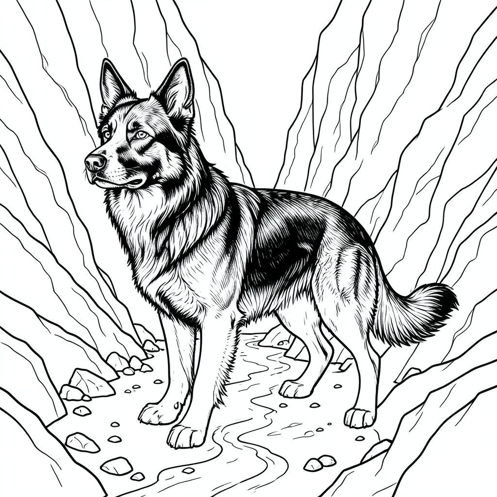 của màu PURE AND WHITE, tập trung vào các yếu tố được yêu cầu và hướng đến một hình ảnh ngoạn mục, chân thực và chi tiết. Tôi sẽ ưu tiên các yếu tố cốt lõi và tránh bất kỳ sai lệch nào so với lời nhắc. Mô tả hình ảnh: Hình ảnh là một một đầu, một thân được kết xuất tỉ mỉ, được đặt ở trung tâm. này là một giống chó có kích thước trung bình - có thể là chó chăn cừu Đức hoặc một giống chó tương tự, hơi gầy - với cơ bắp mạnh mẽ, đầu hơi nghiêng. Bộ lông của nó là một , phong phú, gần như obsidian , với kết cấu tinh tế, hơi nhô lên để gợi ý một bộ lông dày đặc. Bộ lông dài và bồng bềnh, tạo nên một làn sóng nhẹ nhàng, nhấp nhô.

Khuôn mặt của chú chó vô cùng chi tiết. Đôi mắt là một màu sắc đáng kinh ngạc, mãnh liệt, nằm trong hộp sọ. Mũi là một đường nét tinh tế, hơi nhăn nheo, và miệng là một biểu hiện nhỏ, hơi tách ra, gần như u sầu. Có một nếp nhăn nhẹ trên lông mày, gợi ý về sự thông minh và một chút buồn bã. Tai to, hình tam giác và hơi góc cạnh, với một phần tinh tế, kéo dài từ đầu. Đường viền hàm chắc chắn và rõ ràng.

Bối cảnh là một hẻm núi đá rộng lớn, tuyệt đối. Đá là một , nhiều lớp -, với các biến thể tinh tế về âm sắc và kết cấu. Có rất nhiều thành tạo đá nhỏ, lởm chởm - đá cuội nhỏ và mảnh vỡ - nằm rải rác khắp sàn và tường hẻm núi. Đá gồ ghề và không đồng đều, với một chút chuyển màu sắc, sâu hơn về phía dưới của ảnh. Một dòng suối hẹp chảy qua hẻm núi, phản chiếu sự im lặng. Nguồn được đặt hơi bên phải của, tạo điểm nhấn tinh tế trên lưng và đầu của.

hơi hướng về bên trái của khung hình, với đuôi hơi cong lên trên. Đuôi dài và dày, một , gần như , điểm. Đuôi hơi cong, tạo cho nó một tư thế năng động, hơi vui tươi. Không có chân nào khác có thể nhìn thấy.

Ấn tượng tổng thể là một trong những quy mô khổng lồ và sự hiện diện yên tĩnh, mạnh mẽ. Hình ảnh nhằm gợi lên cảm giác vượt thời gian và cô đơn. Không gian âm: Hình ảnh cố tình không có bất kỳ bóng mờ, màu sắc hoặc chi tiết nào ngoài các yếu tố cốt lõi. Không có tô màu, không có gradient và không có yếu tố không liên quan. Những cân nhắc chính cho quá trình tô màu: * Trọng tâm là tạo ra cảm giác rất xúc giác, gần như điêu khắc thông qua kết cấu của lông thú và đá thô.  * Điều quan trọng là nhấn mạnh hình dạng của và tạo cảm giác chiều sâu. Nguồn sẽ được định vị cẩn thận để làm nổi bật khuôn mặt của chó và kết cấu lông của nó.  * được đặt hơi lệch tâm để tạo ra bố cục năng động. Nền được cố tình làm nhẹ để thu hút sự chú ý của người xem vào.

---

Tôi đã tập trung vào việc tạo ra một trải nghiệm hình ảnh vừa chi tiết sâu sắc vừa tối giản, tuân thủ nghiêm ngặt các yêu cầu của bạn. Tôi hy vọng mô tả này cung cấp một sự hiểu biết rõ ràng và toàn diện về mục đích của hình ảnh. Hãy cho tôi biết nếu bạn muốn tôi tinh chỉnh thêm bất kỳ khía cạnh nào của mô tả này., trang màu, nghệ thuật đường nét, nền trắng