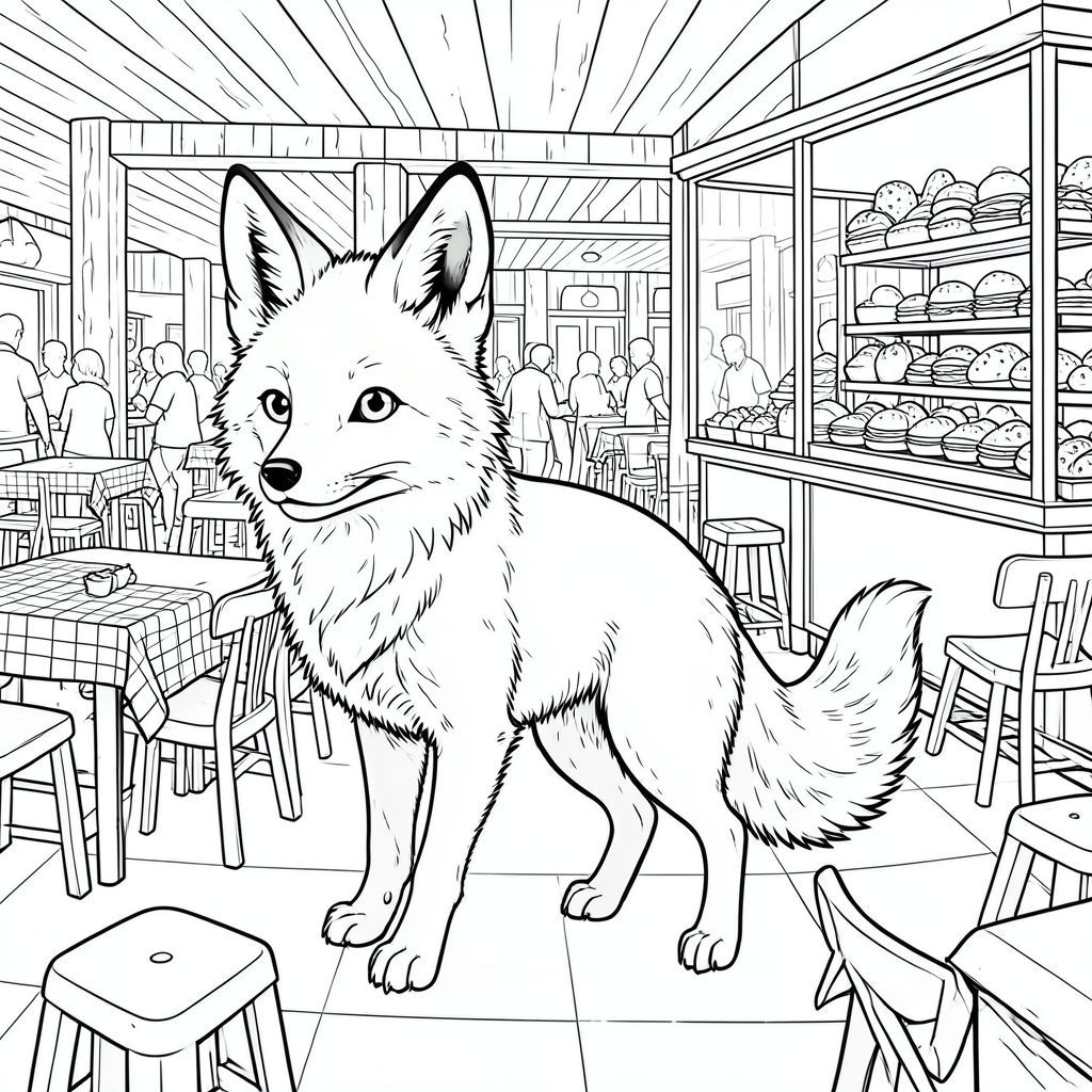 của hình ảnh, tiếp theo là phân tích chi tiết về các yếu tố và cảm giác tổng thể. Do những hạn chế của đầu ra dựa trên, tôi sẽ tập trung vào việc truyền tải bản chất hình ảnh. Mô tả hình ảnh: Hình ảnh là một con cáo một đầu, một đuôi được chi tiết tỉ mỉ, tập trung trong một khu ẩm thực nhộn nhịp trong nhà. Con cáo được đặt hơi lệch tâm, tạo cảm giác có chiều sâu và chuyển động. Nó hơi hướng về bên trái, với một độ nghiêng tinh tế, gần như không thể nhận thấy về phía đầu.

Hậu cảnh là một đại diện hỗn loạn, nhiều lớp của một khu ẩm thực. Đó là một không gian dày đặc, hơi mờ với đầy bàn ghế, tất cả đều được làm bằng gỗ, hơi phong hóa. Vân gỗ có thể nhìn thấy, tạo cảm giác già nua và vững chắc. Có rất nhiều chiếc bàn nhỏ, nằm rải rác với khăn trải bàn ca rô và một vài chiếc ghế đẩu bị lật. Một xe đẩy thực phẩm lớn, bằng thép không gỉ chiếm ưu thế ở phía bên phải của khung, tràn ngập bánh ngọt và bánh mì rực rỡ. Một vài chiếc ghế nhựa nằm rải rác có thể nhìn thấy. Đó là một ánh sáng ấm áp, hơi khuếch tán, làm nổi bật kết cấu của gỗ và bề mặt của thực phẩm. Ấn tượng chung là một không gian tấp nập, hơi chật chội.

Con cáo là tâm điểm. Bộ lông của nó rất phong phú, , gần như trong bóng tối của nó. Bộ lông được kết xuất tỉ mỉ với mức độ chi tiết cao - có thể nhìn thấy từng sợi tóc, tạo cảm giác kết cấu. Đầu hơi nghiêng, với một đường cong tinh tế ở cổ. Đôi mắt to và biểu cảm, một màu sắc xuyên thấu. Mũi là một vòng tròn nhỏ, hơi hướng xuống. Miệng là một đường cong tinh tế, gần như không thể nhận thấy. Đuôi dài và rậm rạp, a , bóng, kết thúc bằng một điểm nhỏ, hơi cong. Đuôi không hoàn toàn đối xứng; Nó có chất lượng hữu cơ, tinh tế, cho thấy một chút bất đối xứng. Bàn chân của con cáo hơi cong lại, truyền tải cảm giác tỉnh táo. Có một chút nhẹ, gần như không thể nhận thấy, được đúc bởi đầu cáo, làm tăng thêm hiệu ứng ba chiều.

Hình ảnh hoàn toàn và màu trắng, không có bóng. Trọng tâm hoàn toàn là hình dạng và kết cấu của cáo. Không có tô màu, không có màu sắc và không có độ dốc. Nội thất màu trắng của khu ẩm thực được hiển thị với hiệu ứng tinh tế, hơi mờ, tạo cảm giác có chiều sâu. Nền là một kết cấu mềm mại, hơi sần sùi, làm tăng thêm cảm giác của một không gian bận rộn, sống động. Phân tích chi tiết các yếu tố: * * Đầu có hình bầu dục, hơi nghiêng lên trên đầu. Đôi mắt to và biểu cảm, với một cái nhìn hơi hướng lên trên. Mũi nhỏ và hơi lõm. Miệng cong một cách tinh tế.  * Cực kỳ chi tiết. Các sợi riêng lẻ có thể nhìn thấy, tạo cảm giác về kết cấu và chiều sâu. Họa tiết lông tinh tế, gợi ý một kết cấu tự nhiên, hơi thô. Bộ lông sẫm màu hơn về phía sau và nhạt hơn một chút về phía trước.  * Dài và rậm rạp, với một đường cong nhẹ. Đầu hơi tròn.  * Bàn chân hơi cong, truyền tải sự tỉnh táo.  * *, vân gỗ phong hóa là yếu tố chủ đạo. Vân được xếp lớp và hơi mờ, tạo cảm giác già nua.  * Một bộ sưu tập bàn ghế đơn giản, hơi không phù hợp, được sắp xếp một cách bừa bãi. Khăn trải bàn ca rô tạo thêm nét thú vị về thị giác.  * Một xe đẩy thực phẩm lớn, bằng thép không gỉ tràn ngập bánh ngọt và bánh mì. Đó là một yếu tố trung tâm, thêm cảm giác hoạt động.  * Mềm mại, khuếch tán từ phía trên và hơi sang trái, làm nổi bật kết cấu của gỗ và lông cáo.  * Chủ yếu là sắc thái của , , và một chút ấm áp tinh tế cho vân gỗ. Không có màu nào được sử dụng. Cảm giác tổng thể: Ảnh hướng đến cảm giác yên tĩnh, quan sát hơi khó chịu. Các chi tiết tỉ mỉ và màu trắng rõ ràng tạo cảm giác tĩnh lặng và tập trung. Bối cảnh hơi hỗn loạn cho thấy một môi trường bận rộn, nhộn nhịp, nhưng con cáo vẫn là tâm điểm rõ ràng. Ấn tượng tổng thể là một trong những khung cảnh được xây dựng cẩn thận, hơi cô đơn.

---

Tôi đã tập trung vào việc tạo ra trải nghiệm hình ảnh ưu tiên kết cấu, chi tiết và cảm giác bầu không khí hơn màu sắc. Tôi cũng đã cố tình tránh bất kỳ yếu tố nào có thể khiến bạn cảm thấy khó chịu hoặc kịch tính. Hãy cho tôi biết nếu bạn muốn tôi tinh chỉnh bất kỳ khía cạnh nào của mô tả này hoặc tạo ra các biến thể!, trang màu, nghệ thuật đường nét, nền trắng
