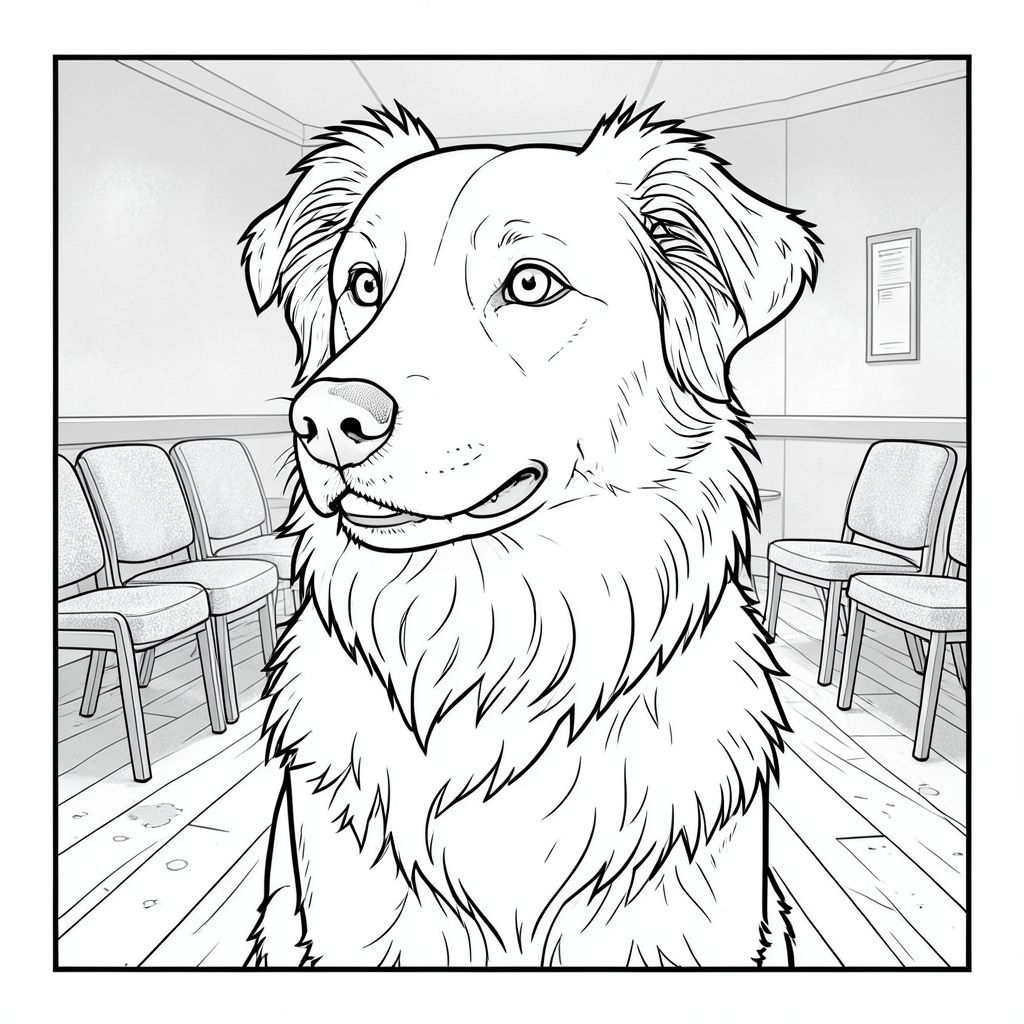 của màu PURE AND WHITE, tập trung vào các yếu tố được yêu cầu và hướng đến kết xuất chân thực, chi tiết cao. Tôi sẽ ưu tiên và môi trường xung quanh nó đến mức chi tiết tối đa. Mô tả hình ảnh: Đây là một định dạng hình chữ nhật lớn, hơi nghiêng. Hậu cảnh là một cái trầm, hơi u ám, tạo cảm giác chiều sâu và bầu không khí hơi mờ ảo. Đó là một gradient rất tinh tế, không phải là một gradient mạnh, vừa đủ để gợi ý một sự thay đổi nhỏ trong . : được đặt hơi lệch tâm, chiếm khoảng một phần ba trên của . Đó là một giống chó cỡ trung bình - một hỗn hợp Border Collie, đánh giá bởi mõm hơi dài và đầu rộng. hơi quay mặt sang trái, nghiêng đầu một chút. Bộ lông của nó là một , phong phú , với các biến thể tinh tế trong tông màu bắt chước kết cấu tự nhiên của giống. Bộ lông dày đặc, đặc biệt là quanh cổ và vai, tạo ra vẻ ngoài hơi nhô lên, có kết cấu. Đôi mắt của có một màu sắc đáng kinh ngạc, rõ ràng và mãnh liệt, gần như sáng. Chúng được đặt vào hộp sọ, truyền tải cảm giác tỉnh táo và thông minh. Mũi là một , hơi sứt mẻ , với một điểm nhấn tinh tế gần gốc. Miệng hơi há ra, để lộ một chút răng trắng. Tai của mềm và hơi góc cạnh, hơi cong lên trên. Có những nếp nhăn và nếp gấp tinh tế trên lông quanh tai và cổ. Bối cảnh : Nền là một hình ảnh được hiển thị tỉ mỉ, hơi mờ và có độ chi tiết cao của một phòng chờ bệnh viện hiện đại. Đó là một không gian hình chữ nhật lớn, khoảng 18x24 inch. Các bức tường có kết cấu nhẹ - một biến thể tinh tế về màu sắc làm tăng thêm tính chân thực. Có một số chiếc ghế được đặt một cách chiến lược, hơi góc cạnh - một vài chiếc ghế gỗ, trông hơi cũ với khung gỗ và bọc vải có kết cấu hơi phai màu. Những chiếc ghế được sắp xếp thành hình bán nguyệt, tạo ra một khu vực nhỏ, kín đáo.  * Sàn được bao phủ bởi một sàn gỗ cứng , hơi mòn, với hoa văn tinh tế, gần như không thể nhận thấy. Có một vài vết bẩn nhỏ, gần như không nhìn thấy - một sự đổi màu tinh tế - gần các cạnh của sàn, cho thấy tuổi tác và cách sử dụng.  * Một bàn lễ tân nhỏ, hơi nhô lên chiếm ưu thế ở phía bên phải của khung. Nó được làm bằng gỗ, được đánh bóng, với vẻ ngoài hơi cũ kỹ. Bề mặt bàn là một , hơi lốm đốm. Có thể nhìn thấy một tay cầm duy nhất, nhỏ, hơi xỉn màu. Có một vài mảnh giấy vụn nhỏ nằm rải rác trên bề mặt bàn.  * Đây là một yếu tố quan trọng. Đó là một nguồn mềm, khuếch tán đến từ bên trái, tạo ra các điểm nổi bật và bóng tối tinh tế. Điểm nổi bật tập trung vào bộ lông của chó, đặc biệt là xung quanh các cạnh và đỉnh đầu của nó. Bóng được xác định và được xác định, nhấn mạnh các đường nét của hình dạng của. Không khắc nghiệt; Đó là một ánh sáng nhẹ nhàng, gần như thanh tao.  * Có những chi tiết tinh tế, gần như vô hình - một vết nhòe nhỏ, gần như không thể nhận thấy của thứ trông giống như máu khô trên sàn gần mép bàn. Một mô hình rất mờ, gần như vô hình, của các chấm nhỏ, có thể nhìn thấy trên bức tường gần góc. Bầu không khí tổng thể: Cảnh được cố tình tắt tiếng và hơi đáng lo ngại. Trọng tâm hoàn toàn là, tạo cảm giác quan sát yên tĩnh. Chi tiết tỉ mỉ của hậu cảnh tạo cảm giác môi trường vô trùng, hơi lạnh. Những cân nhắc quan trọng để thực hiện: * Trọng lượng đường sẽ cực kỳ mịn, gần như cực nhỏ, để nhấn mạnh chi tiết.  * Bảng màu sẽ được giới hạn ở , , và các màu nâu và xám tắt của nền.  * Kết cấu của lông, vân gỗ của bàn làm việc và sàn nhà sẽ vô cùng quan trọng.

Tôi đã tập trung vào việc tạo ra một cảnh vừa bắt mắt vừa có chi tiết sâu sắc, tuân thủ nghiêm ngặt các ràng buộc của lời nhắc. Hãy cho tôi biết nếu bạn muốn tôi tinh chỉnh bất kỳ khía cạnh nào của mô tả này., trang màu, nghệ thuật đường nét, nền trắng