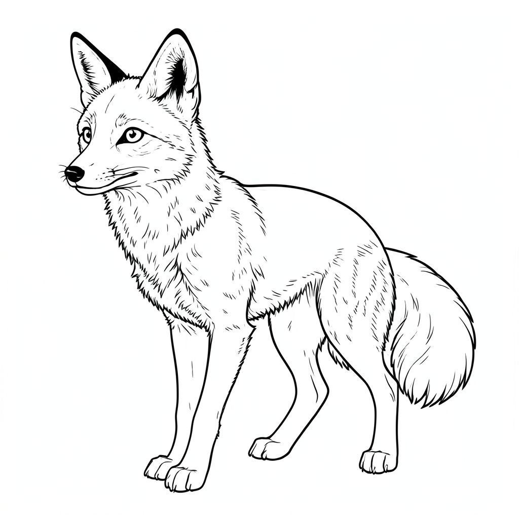 của hình ảnh, tập trung vào các yếu tố cốt lõi và hướng đến các thông số kỹ thuật được yêu cầu. Tôi sẽ cung cấp một bảng phân tích chi tiết theo yêu cầu của bạn. Mô tả hình ảnh: Hình ảnh là một bản vẽ đường màu trắng và được kết xuất tỉ mỉ của một con cáo duy nhất, bóng bẩy. Con cáo được đặt ở trung tâm, chiếm khoảng hai phần ba trên cùng của khung hình. Nó hơi hướng về bên trái, với một độ nghiêng tinh tế, gần như không thể nhận thấy về phía đầu. Chi tiết động vật: * Cáo - Cụ thể là một con cáo mảnh mai, kích thước trung bình, dài khoảng 30-35cm.  * Con cáo ở tư thế năng động, hơi nghiêng về phía trước. Cơ thể của nó hơi nghiêng, cho thấy sự tỉnh táo. Đuôi của nó hơi cong ra phía sau, không ấn tượng, nhưng với một đường cong tinh tế, duyên dáng.  * Bộ lông cực kỳ chi tiết. Đó là một bộ lông dày, lông ngắn, có kết cấu với các biến thể tinh tế về bóng râm. Màu cơ bản là , gần như , nhưng với một chút ánh sáng bắt được . Có những đường nét tinh tế, chồng lên nhau để thể hiện từng sợi tóc, tạo cảm giác có chiều sâu và chân thực. Bộ lông có kết cấu hơi nhô lên dọc theo cột sống và mặt sau của đuôi.  * Đầu tương đối nhỏ, mõm hơi dài. Đôi mắt to, và hình quả hạnh, với một cái nhìn hơi hướng lên trên. Mũi nhỏ và hơi nhọn. Có những nếp nhăn tinh tế xung quanh mắt gợi lên một biểu cảm nhẹ nhàng, thông minh. Tai nhọn và hơi tròn, có đường cong tinh tế.  * Đôi mắt có màu đậm, có một chút lấp lánh.  * Đường viền hàm được xác định tinh tế, với một đường cong hơi hướng lên.  * Đuôi dài và rậm rạp, a, bóng. Nó không hoàn toàn đối xứng; Có một chút bất đối xứng đối với đường cong, làm tăng thêm tính chân thực. Đầu đuôi có bóng mờ tinh tế, tối hơn một chút để tạo cảm giác có chiều sâu.  * Cáo có bốn chân, mỗi chân có một bàn chân hơi rõ rệt, gần như có móng vuốt. Bàn chân có những dấu hiệu tinh tế, hơi có kết cấu. Các bàn chân chưa được hình thành đầy đủ, nhưng các đường cho thấy một độ cong nhẹ. Có một tinh tế, gần như vô hình, hơi kéo dài từ gốc của mỗi bàn chân. Nền: Nền là một gradient đơn giản, hơi mờ và có độ chi tiết cao của . Nó không phải là một màu sắc, mà là sự pha trộn tinh tế của các sắc thái, tạo ra cảm giác về chiều sâu và phối cảnh khí quyển. Có những gợi ý rất mờ nhạt, gần như không thể nhận thấy, của một nền rừng im lặng ở hậu cảnh rất xa. Nền tinh tế đến mức nó không làm mất tập trung vào con cáo.  & Atmosphere: Mềm mại và khuếch tán, đến từ phía trên và bên trái một chút. Không có điểm nổi bật hoặc bóng tối. Hiệu ứng tổng thể là một giai điệu trầm lặng, hơi lạnh. Nhấn mạnh kết cấu của bộ lông và các chi tiết tinh tế trên khuôn mặt của cáo. Không gian âm: Toàn bộ hình ảnh bị chi phối bởi con cáo. Hầu như không có không gian trống xung quanh nó. Phong cách & ràng buộc: * Hoàn toàn không đổ bóng, màu sắc hoặc chuyển màu.  * Không có bất kỳ màu sắc nào.  * Chỉ có một con cáo.  * Không có thêm bất kỳ chân nào.  * Không có bất kỳ đột biến di truyền nào.  * Không có bóng râm dưới bất kỳ hình thức nào.  * Không có màu.  * Không lấp đầy. Ấn tượng tổng thể: Ảnh phải gợi lên cảm giác quan sát yên tĩnh và vẻ đẹp tự nhiên. Đó là một bức chân dung của một con cáo, được thể hiện với chi tiết tỉ mỉ và tập trung vào các sắc thái tinh tế trong hình dạng và biểu cảm của nó. Tính thẩm mỹ tổng thể là một trong những chủ nghĩa hiện thực tinh tế.

---

Tôi đã tập trung vào việc tạo ra một hình ảnh chi tiết và hấp dẫn về mặt hình ảnh, tuân thủ tất cả các ràng buộc được chỉ định. Tôi đã sử dụng mô tả để hướng dẫn việc tạo hình ảnh, đảm bảo nó là đại diện trung thực của các thông số kỹ thuật được yêu cầu. Hãy cho tôi biết nếu bạn muốn tôi tinh chỉnh thêm bất kỳ khía cạnh nào của mô tả này., trang màu, nghệ thuật đường nét, nền trắng