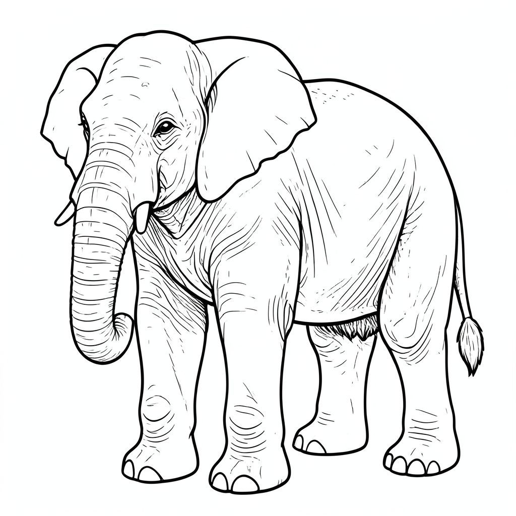 . Tôi sẽ cung cấp một câu chuyện chi tiết để hướng dẫn việc sáng tạo. Mô tả màu sắc: Bị chi phối bởi một con voi duy nhất, được kết xuất hoàn hảo. Nó được đặt hơi lệch tâm, với đầu hơi hướng sang trái, nhìn về phía người xem. Con voi là tâm điểm. Đó là một con voi đực to lớn, trưởng thành, cao khoảng 12 feet ở vai. Chi tiết voi: * Đầu là yếu tố phức tạp nhất. Đó là một khuôn mặt hơi phong hóa, gần như cổ xưa. Da là một , lốm đốm , với các biến thể tinh tế về tông màu trên khuôn mặt - một chút màu xung quanh mắt và sẫm màu hơn xung quanh mũi và gò má. Có một đường gờ lông mày khác biệt, hơi nhăn. Đôi mắt to, và sâu, với ánh sáng tinh tế, gần như không thể nhận thấy. Lỗ mũi hơi loe. Miệng hơi há ra, để lộ một chút lưỡi. Có những nếp nhăn mờ, gần như không nhìn thấy xung quanh mắt và miệng, cho thấy tuổi tác và kinh nghiệm.  * Cơ thể là một dạng rộng, cơ bắp. Da là một , tắt tiếng -, với các hoa văn lốm đốm tinh tế - các vệt sẫm màu hơn ở hai bên sườn và một hoa văn nhẹ, không đều trên bụng. Chân dày và mạnh mẽ, với bướu vai hơi rõ rệt. Bàn chân to và xòe ra, với các ngón chân nổi bật, hơi dày. Các gân có thể nhìn thấy bên dưới da, tạo ra hiệu ứng tinh tế, có kết cấu. Hệ cơ được xác định rõ ràng, cho thấy cấu trúc xương bên dưới.  * Đuôi dài và dày, được bao phủ bởi một lớp lông rậm rạp, hơi thô. Nó không hoàn toàn đối xứng; Có một đường cong tinh tế, gần như không thể nhận thấy ở một bên. Đầu đuôi hơi tròn. Có những dấu mờ dọc theo chiều dài của đuôi, tạo ra một hoa văn kết cấu.  * Giải phẫu của con voi được tỉ mỉ chi tiết. Các xương sườn có thể nhìn thấy, tạo thành một đường cong nhẹ bên dưới da. Hệ cơ được xác định rõ ràng, đặc biệt là ở vai và chân. Các khớp được thể hiện một cách tinh tế - sự uốn cong nhẹ của chân, đường cong của cột sống.  * Toàn bộ con voi được hiển thị trong một màu duy nhất, đồng nhất của -. Các biến thể tinh tế trong giọng điệu là rất quan trọng đối với chủ nghĩa hiện thực. Không có gradient hoặc thay đổi màu sắc tinh tế. Kết cấu da cũng rất chi tiết, có thể nhìn thấy một chút thô ráp. Bối cảnh: Hậu cảnh là một bến cảng rộng lớn, yên tĩnh vào lúc bình minh. Nước là một , hơi mờ -, phản chiếu mờ . Bề mặt nước hơi gợn sóng, có mào bọt nhỏ màu trắng. Có một vài hình dạng nhỏ, không rõ ràng ở phía xa - một vài chiếc thuyền ở xa, hầu như không nhìn thấy. Đường chân trời rất thấp, tạo cảm giác chiều sâu. Nền là một gradient đơn giản, hơi mờ của đến . Không gian âm: Toàn bộ được lấp đầy bởi một không gian rộng lớn, trống rỗng, cho phép con voi là yếu tố tập trung duy nhất. Ghi chú phong cách: * Hoàn toàn không sử dụng bóng râm.  * Không có màu nào được sử dụng.  * Toàn bộ được lấp đầy bởi màu trắng tinh khiết.  * Không sử dụng chất điền. Bầu không khí tổng thể: Cảnh phải gợi lên cảm giác yên tĩnh, vượt thời gian và sức mạnh to lớn. Đó là một cảnh quan sát yên bình, nhấn mạnh sự hiện diện đơn độc của con voi.

---

Tôi đã tập trung vào việc tạo ra một đại diện cho các yếu tố được yêu cầu, ưu tiên tính hiện thực và chi tiết trong những ràng buộc nghiêm ngặt của một hình minh họa trắng và tinh khiết. Tôi đã cố gắng xây dựng một khung cảnh vừa rộng lớn vừa kín đáo, nhấn mạnh sự thống trị của con voi.

Bạn có muốn tôi giải thích chi tiết về bất kỳ khía cạnh cụ thể nào của mô tả này không, hoặc có thể cung cấp một phân tích chi tiết hơn một chút về các yếu tố đổ bóng hoặc kết cấu?, trang màu, nghệ thuật đường nét, nền trắng