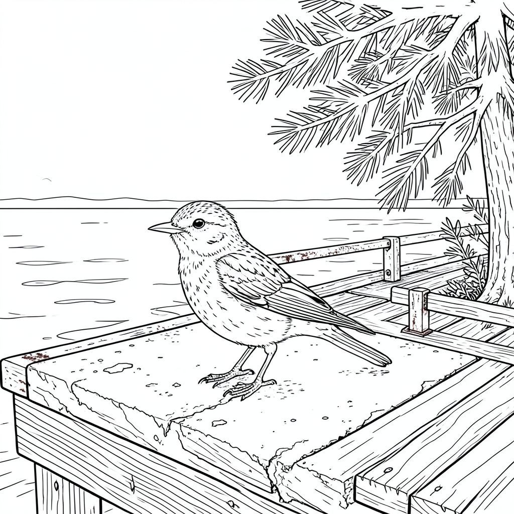 đây là mô tả về màu PURE AND WHITE, kết hợp các thông số kỹ thuật của bạn. Tôi đã tập trung vào việc tạo ra một hình ảnh thanh bình, chi tiết của một con chim duy nhất trong môi trường bến bến du thuyền được kết xuất chân thực. Mô tả hình ảnh: Hình ảnh là một cái nhìn toàn cảnh, được cắt chặt chẽ của bến bến du thuyền, tắm trong sự mềm mại, khuếch tán của một buổi chiều muộn. Bến tàu được xây dựng bằng bê tông phong hóa, hơi vỡ vụn ở nhiều nơi và bị ngắt quãng bởi lan can kim loại rỉ sét. Một làn gió nhẹ nhàng, ấm áp xào xạc lá của một cây thông lớn, trưởng thành giáp với bến tàu, che khuất một phần tầm nhìn của mặt nước. Nước là một , hơi đục , phản chiếu bầu trời u ám.

Ở trung tâm của khung hình, một con chim duy nhất, , - được định vị. Đó là một loài nhỏ, phổ biến - Chích chòe có cánh - với bộ lông hơi xù, lốm đốm. Đầu của nó hơi nghiêng, như thể đang quan sát điều gì đó. Con chim hơi quay mặt sang trái, với đôi cánh dang rộng một phần, gợi ý một khoảnh khắc bay dễ dàng. Mắt của nó là một , thông minh, . Mỏ là một , hơi cong . Cơ thể được sắp xếp hợp lý và nhỏ gọn, với sự thay đổi tinh tế về màu sắc trên lông vũ. Có một đường cong nhẹ, tinh tế ở lông đuôi, bắt được .

Nền cực kỳ chi tiết, bắt chước kết cấu của bê tông, lá thông và bề mặt nước. Có những gợn sóng và phản chiếu tinh tế trong nước, và bóng được đặt cẩn thận để tạo cảm giác có chiều sâu. Bản thân bến tàu là một sự sắp xếp hỗn loạn nhưng được xây dựng cẩn thận của các tấm ván gỗ, một số bị phong hóa và vỡ vụn, một số khác nhẵn và bóng. Có thể nhìn thấy các giá đỡ và giá đỡ kim loại nhỏ, rỉ sét. Không gian âm: Toàn bộ hình ảnh bị chi phối bởi con chim, với một lượng khoảng trắng rất tối thiểu xung quanh nó. Trọng tâm hoàn toàn là con chim. Chi tiết chính & Nhấn mạnh: * Tinh khiết và trắng. Không đổ bóng. Không có màu.  * Chích chòe có cánh, nhỏ, với hoa văn lốm đốm tinh tế.  * Môi trường bến bến du thuyền thực tế, chi tiết cao - bê tông, cây thông, phản chiếu nước, bóng tối tinh tế.  * Con chim là tiêu điểm trung tâm, tập trung vào khung hình. Hậu cảnh hơi mờ để thu hút ánh nhìn của người xem vào con chim.

---

Tôi đã cố gắng tạo ra một cảnh vừa nổi bật về mặt hình ảnh vừa chi tiết sâu sắc, tuân thủ các yêu cầu nghiêm ngặt của bạn. Tôi đã tập trung vào cảm giác quan sát yên tĩnh và vẻ đẹp tự nhiên. Hãy cho tôi biết nếu bạn muốn tôi điều chỉnh bất cứ điều gì!, trang màu, nghệ thuật đường nét, nền trắng