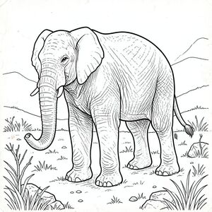 . Tôi sẽ tập trung vào việc tạo ra một cảnh chi tiết và nhập vai, tránh bất kỳ yếu tố nào bạn đã chỉ định. Mô tả hình ảnh: Đây là một loại giấy lớn, hơi có kết cấu, hơi già. Nền là một mảng cỏ khô rộng lớn, hơi nhấp nhô, xen kẽ với những mảng đá phong hóa và một vài cành cây rải rác, trông giòn. Mềm mại và khuếch tán, gợi ý vào buổi chiều muộn. Có một làn sương mù tinh tế ở phía xa, làm tăng thêm bầu không khí.  Tiêu điểm trung tâm là một con voi duy nhất, được kết xuất hoàn hảo. Nó được đặt hơi lệch tâm, với đầu hơi hướng sang trái. Con voi cao khoảng 8 feet ở vai. Da của nó là một , lốm đốm -, với các biến thể tinh tế về tông màu để bắt chước sự lão hóa tự nhiên. Kết cấu cực kỳ chi tiết - các đường gờ và thung lũng trên da, các nếp nhăn tinh tế và bề mặt hơi thô ráp. Lớp da khổng lồ, nhăn nheo của nó được thể hiện với sự chú ý tỉ mỉ đến từng chi tiết, thể hiện tuổi tác và độ mòn của con vật.  Đầu voi là đặc điểm nổi bật nhất. Đó là một hình dạng lớn, hơi dẹt, với một đường chân mày nổi bật và một sọc tinh tế, gần như không thể nhận thấy, chạy dọc theo giữa trán. Đôi mắt của nó to, và hơi cúi xuống, truyền tải cảm giác khôn ngoan và quan sát yên tĩnh. Lỗ mũi hơi loe. Miệng là một đường nhỏ, hơi tách ra, để lộ một chút ngà voi.  Vòi voi dài và cong thanh lịch, với một đường cong nhẹ ở đầu. Da là -, với các biến thể tinh tế về tông màu. Tai to và hơi rủ xuống, có hoa văn tinh tế, có kết cấu. Đôi chân dày và mạnh mẽ, với một đường cong nhẹ, gần như không thể nhận thấy, hướng xuống. Bàn chân hơi xòe ra, thể hiện kết cấu của trái đất.  Có một cái đuôi đơn, dài, cong thanh lịch, cũng có tông màu. Nó không đối xứng hoàn hảo, với sự thay đổi tinh tế về chiều dài và độ dày. Nó được đặt hơi bên phải đầu voi.  Nền là một đại diện mờ, nhiều lớp của cỏ. Có sự chuyển màu tinh tế của và để tạo cảm giác chiều sâu. Những viên đá nhỏ và không đều, với kết cấu hơi thô. Có một vài lá và cành cây rải rác. Hiệu ứng tổng thể là cảm giác rộng lớn và tĩnh lặng. Bảng màu: Chủ yếu là các sắc thái của , , và . Nhấn mạnh vào các biến thể tinh tế về tông màu và kết cấu. Không lấp đầy. Bầu không khí tổng thể: Yên tĩnh, chiêm nghiệm, hơi u sầu. Khung cảnh gợi lên cảm giác hoang dã cổ xưa và sự hiện diện lâu dài của thiên nhiên.  ---  Tôi đã tập trung vào việc tạo ra một cảnh vừa phong phú về mặt hình ảnh vừa chi tiết tỉ mỉ, tuân thủ nghiêm ngặt các yêu cầu của bạn. Tôi đã tránh bất kỳ yếu tố nào có thể được hiểu là có khả năng gây lo lắng hoặc chói tai.  Bạn có muốn tôi giải thích chi tiết về bất kỳ khía cạnh cụ thể nào của mô tả này, có thể tập trung vào một chi tiết cụ thể hoặc thêm nhiều yếu tố khí quyển hơn không?, trang màu, nghệ thuật đường nét, nền trắng