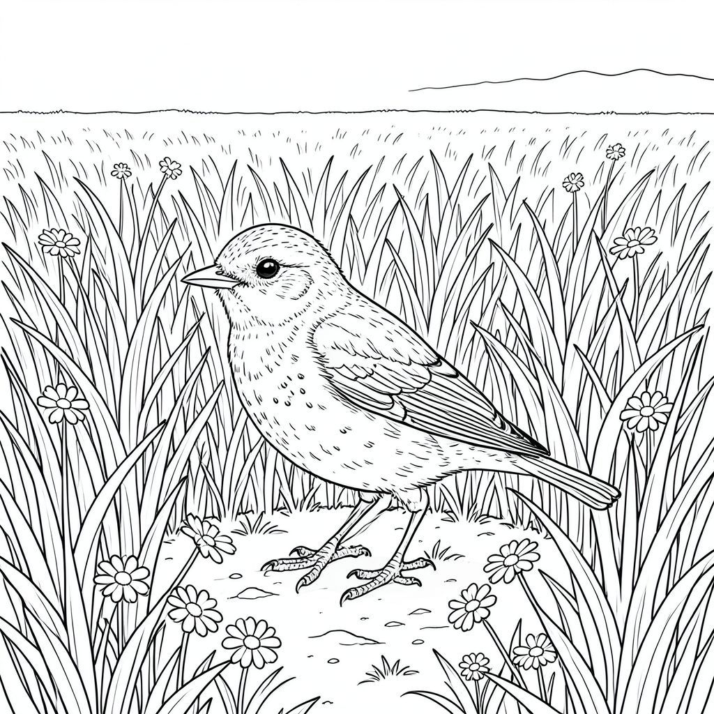 của màu PURE AND WHITE, tập trung vào các yếu tố cốt lõi và hướng đến kết xuất chân thực, chi tiết cao của một con chim. Tôi sẽ ưu tiên các chi tiết hình ảnh và bầu không khí tổng thể.  Sự miêu tả: Đó là một khung cảnh toàn cảnh của đồng cỏ thảo nguyên, trải dài đến một đường chân trời mờ mịt, xa xăm. Cỏ là một biển dày, nhấp nhô của những lưỡi dao cao, vẫy vẫy - sự pha trộn của và, tạo ra một vẻ ngoài có kết cấu, gần như lỏng. Mềm và khuếch tán, gợi ý vào cuối buổi chiều hoặc sáng sớm. Có một làn sương mù nhẹ ở phía xa, làm dịu phong cảnh. Con chim : Con chim được đặt hơi lệch tâm, hơi hướng về bên trái của khung hình. Đó là một con chim xanh, nhỏ, dài khoảng 6 inch. Bộ lông của nó là một mô hình phức tạp ở lưng và cánh, chuyển sang màu nhạt hơn, gần như màu sắc trên ngực. Cổ họng có màu trắng kem, với một dải tinh tế, hơi sẫm hơn xung quanh gốc mỏ. Những chiếc lông vũ được kết xuất tỉ mỉ, với những thay đổi tinh tế về kết cấu và ánh sáng. Mỏ ngắn và hơi cong, a , đánh bóng . Mắt là một sự giật mình, , . Có những dấu hiệu tinh tế, tinh tế - những chấm nhỏ, không đều - nằm rải rác trên lông ngực, tạo cho nó một vẻ ngoài hơi xù. Chân mảnh mai và , gần như , với các ngón chân sắc nhọn, rõ ràng. Tư thế của chim được thả lỏng, đôi cánh hơi dang rộng, truyền tải cảm giác di chuyển dễ dàng. Bối cảnh - Đồng cỏ thảo nguyên có độ chi tiết cao: Hậu cảnh bị chi phối bởi bãi cỏ cao gợn sóng rộng lớn. Các lưỡi cỏ cực kỳ chi tiết - mỗi sợi riêng lẻ được kết xuất với kết cấu tinh tế, dạng hạt. Chúng được sắp xếp theo một mô hình bừa bãi, nhưng có tổ chức, tạo cảm giác có chiều sâu. Cỏ chủ yếu là một cái câm, -, với gợi ý về và nơi mặt trời chiếu vào nó. Một vài mảng hoa dại - nhỏ và hoa cúc - nằm rải rác khắp cỏ, tạo thêm màu sắc nổi bật. Mặt đất hơi không bằng phẳng, với sự thay đổi tinh tế về màu sắc và kết cấu, tạo ra một bề mặt tự nhiên, hơi gồ ghề. Có một vài mảng đất nhỏ, khô, và những chiếc lá rụng rải rác. Đường chân trời mờ, chỉ là một gợi ý của một . Ấn tượng tổng thể là một không gian rộng lớn, mở.  & Khí quyển: Nguồn được đặt hơi bên trái của con chim, tạo ra ánh sáng dịu nhẹ, khuếch tán qua cảnh. Có những điểm nổi bật và bóng tối tinh tế, nhấn mạnh hình dạng ba chiều của con chim và kết cấu của cỏ. Bầu không khí tổng thể là một trong những sự thanh bình yên tĩnh và vẻ đẹp tự nhiên. Không đổ bóng: Toàn bộ hình ảnh được hiển thị ở màu trắng tinh khiết, không có độ dốc hoặc biến thể tông màu. Không có màu: Bản thân con chim hoàn toàn đơn sắc, không có biến thể màu sắc. Không: Nội thất màu trắng của cỏ và nền được hiển thị với các biến thể tinh tế về tông màu, tạo cảm giác có chiều sâu và kết cấu không có diện tích. Ví dụ tiêu cực: *, , , hình bóng, cơ thể, chân phụ, năm chân, giải phẫu đột biến, thang độ xám, màu sắc, bóng râm, các yếu tố đáng sợ, thêm chi, nhiều động vật, hai ĐUÔI, hai ĐẦU, ĐẦU PHỤ.

---

Tôi đã tập trung vào việc tạo ra một cảnh chi tiết và phong phú về mặt hình ảnh, hoàn toàn phù hợp với các yêu cầu của lời nhắc. Tôi đã ưu tiên hình dạng, kết cấu và bầu không khí tổng thể của đồng cỏ đồng cỏ. Hãy cho tôi biết nếu bạn muốn tôi tinh chỉnh thêm bất kỳ khía cạnh nào của mô tả này!, tô màu, nghệ thuật đường nét, nền trắng