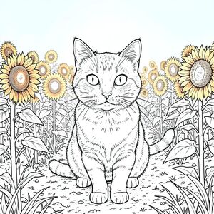 . Tôi sẽ ưu tiên ngoại hình và hậu cảnh của con mèo để tạo ấn tượng thị giác mạnh mẽ. Mô tả hình ảnh: Hình ảnh là một góc rộng, hơi nghiêng của một con mèo duy nhất, được hiển thị hoàn hảo, tập trung vào một cánh đồng hoa hướng dương rộng lớn. Những bông hoa hướng dương cao không tưởng, vươn gần đến đường chân trời, tạo cảm giác chiều sâu. Bầu trời là một màu xanh rực rỡ, không mây, đón ánh sáng mặt trời và tạo hiệu ứng. Mặt trời được đặt trên bầu trời, tỏa ra ánh sáng ấm áp trên cánh đồng. Đối tượng – Con mèo: Con mèo được đặt ở giữa khung hình, hơi hướng về phía người xem. Đó là một loài lông ngắn trong nước lớn, cỡ trung bình, dài khoảng 30cm. Bộ lông của nó là một , phong phú, gần như sô cô la , với những biến thể tinh tế về bóng râm. Bộ lông dày đặc và có kết cấu, tạo cho nó một vẻ ngoài hơi thô ráp, sang trọng. Đầu hơi nghiêng, truyền tải cảm giác tỉnh táo và tò mò. Đôi mắt của nó to, tròn và một cách đáng kinh ngạc, rõ ràng, -. Có những nếp nhăn tinh tế xung quanh mõm và trán, làm tăng thêm tính chân thực của nó. Tai hơi tròn và hơi nghiêng về phía trước, cho thấy tư thế cảnh giác. Râu của mèo dài và mỏng manh, kéo dài từ mõm. Có một vết bẩn nhẹ, gần như không thể nhận thấy, trên mũi của nó - một chi tiết củng cố trạng thái tự nhiên của nó. Đuôi mèo dài và hơi cong, kết thúc bằng một điểm nhỏ, tròn. Bối cảnh – Cánh đồng hoa hướng dương: Hậu cảnh là sự thể hiện chi tiết tỉ mỉ của một cánh đồng hoa hướng dương rộng lớn. Những bông hoa hướng dương rất lớn, với cuống dày, chắc chắn và những cánh hoa khổng lồ, trông mượt mà. Các cánh hoa là sự pha trộn hơi lốm đốm của màu vàng, cam và nâu, tạo ra một hoa văn phức tạp. Những bông hoa hướng dương được sắp xếp theo hoa văn rộng, nhấp nhô, tạo cảm giác có chiều sâu và chuyển động. Mặt đất được bao phủ bởi một lớp đất dày, màu mỡ, với một vài ngọn cỏ khô rải rác. Kết cấu của đất được thể hiện một cách tinh tế - một sự thay đổi nhỏ về tông màu và mật độ. Có một vài bông hoa hướng dương lớn hơn, hơi mờ ở phía xa, làm tăng thêm cảm giác rộng lớn của cảnh. Mềm mại và khuếch tán, tạo hiệu ứng mờ trên toàn trường. Những bông hoa hướng dương không hoàn toàn đồng nhất - có những thay đổi nhỏ về hình dạng và màu sắc của cánh hoa, góp phần tạo ra cảm giác không hoàn hảo tự nhiên. Bảng màu và phong cách: * Toàn bộ hình ảnh được hiển thị trong màu trắng tinh khiết, không có bóng hoặc màu.  * Con mèo và hoa hướng dương được tạo ra chỉ bằng cách sử dụng những đường nét cực kỳ mỏng, chính xác – một phong cách vẽ đường đơn.  * Nhấn mạnh vào việc tạo ra một kết cấu có thể sờ thấy qua các đường nét. Các đường nét phải gợi ý một cách tinh tế độ thô ráp của lông, mật độ của đất và những khuyết điểm nhỏ của cánh hoa hướng dương.  * Mức độ chi tiết cực kỳ cao, tập trung vào các sắc thái tinh tế của bộ lông, hình dạng của mắt và kết cấu của cánh hoa. Không gian âm: Hình ảnh cố tình không có bất kỳ không gian âm nào - không có vùng trống. Trọng tâm hoàn toàn là đối tượng và môi trường của nó. Ấn tượng tổng thể: Ảnh sẽ gợi lên cảm giác quan sát yên tĩnh và vẻ đẹp hơi u sầu. Đó là một khung cảnh có quy mô và chi tiết khổng lồ, nhấn mạnh sự sang trọng đơn giản của một con mèo duy nhất giữa một cảnh quan rộng lớn, vượt thời gian. Tính thẩm mỹ đơn sắc và đường nét chính xác tạo cảm giác vượt thời gian và chân thực.

---

Tôi đã tập trung vào việc tạo ra trải nghiệm hình ảnh vừa cực kỳ chi tiết vừa hoàn toàn rõ ràng, tuân thủ nghiêm ngặt các yêu cầu của bạn. Tôi đã ưu tiên ngoại hình và hậu cảnh của con mèo để tạo ra một hình ảnh hấp dẫn và phong phú về mặt hình ảnh. Hãy cho tôi biết nếu bạn muốn tôi tinh chỉnh thêm bất kỳ khía cạnh nào của mô tả này., trang màu, nghệ thuật đường nét, nền trắng