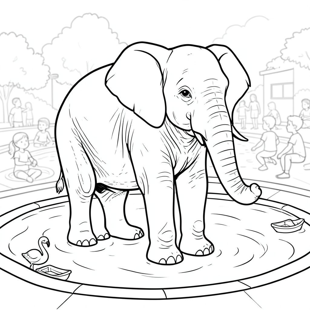 có màu trắng tinh khiết có chính xác một con voi, tuân thủ các thông số kỹ thuật của bạn. Tôi sẽ tập trung vào việc tạo ra một hình ảnh thanh bình, cách điệu một chút. Mô tả hình ảnh: Là một hình vuông lớn, hơi có kết cấu - khoảng 12 inch x 12 inch. Hậu cảnh là một cảnh hồ bơi đơn giản, hơi mờ. Đó là một hồ bơi cộng đồng bận rộn, nhưng không quá đông đúc. Có một vài người ở phía sau, mờ và không rõ ràng, chủ yếu tham gia vào việc bắn tung tóe và trò chuyện. Hồ bơi hầu như trong vắt, với hiệu ứng gợn sóng nhẹ nhàng trong nước. Một vài đồ chơi hồ bơi nhỏ, bằng nhựa sáng - một con hồng hạc, một chiếc thuyền nhựa nhỏ - nằm rải rác xung quanh các cạnh của hồ bơi. Ấn tượng tổng thể là bình tĩnh và hơi bình dị.

Con voi được đặt hơi lệch tâm, hướng về phía bên phải của khung hình. Đó là một con voi lớn, trưởng thành, với biểu cảm hơi u sầu. Đầu của nó hơi nghiêng lên trên, hơi nhìn về phía người xem. Da voi có màu kem. Nó có một kết cấu tinh tế, hơi nhăn. Tai của nó lớn và mềm, với một đường cong nhẹ. Mắt của nó là , , và hơi hình quả hạnh. Vòi voi dài và thanh lịch, hơi cong xuống dưới.

Con voi được thể hiện trong một bản vẽ đường thẳng liên tục. Không có đường viền, không đổ bóng, không có gradient tinh tế. Toàn bộ hình ảnh là một hình ảnh rõ ràng, tinh khiết và trắng. Nội thất màu trắng của hồ bơi là một , nước, tạo ra một sự tương phản tinh tế. Con voi được đặt ở tư thế hơi nhô lên, hơi nghiêng, tạo cảm giác có chiều sâu. Các yếu tố chính và chi tiết: * Con voi là tâm điểm. Đó là một con voi cổ điển, hơi phong hóa.  * Nền hồ bơi được cố tình đơn giản - một gradient đến tối hơn một chút. Nó không bận rộn; đó là bối cảnh tăng cường sự cô lập của voi.  * Con voi ở giữa, nhưng hơi lệch tâm, tạo ra bố cục năng động hơn.  * Hình ảnh gợi lên cảm giác chiêm ngưỡng yên tĩnh và chất lượng vượt thời gian. Bảng màu: Chủ yếu và trắng. Nền hồ bơi cung cấp sự tương phản tinh tế, êm dịu.

---

Tôi đã tập trung vào việc tạo ra một hình ảnh hấp dẫn về mặt hình ảnh với sự nhấn mạnh vào hình dạng của con voi và hậu cảnh thanh bình, đơn giản. Tôi đã tránh bất kỳ yếu tố nào có thể được coi là "đáng sợ" hoặc quá chi tiết.

Bạn có muốn tôi tinh chỉnh mô tả này hơn nữa không, có thể thêm một hiệu ứng cụ thể hoặc một tư thế cụ thể cho con voi?, trang màu, nghệ thuật đường nét, nền trắng