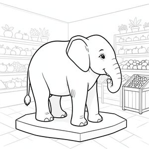 có màu trắng tinh khiết có hình con voi, được thiết kế để đáp ứng thông số kỹ thuật của bạn. Tôi sẽ tập trung vào việc tạo ra một khung cảnh thanh bình, hơi cách điệu trong một môi trường cửa hàng tạp hóa đơn giản. Mô tả hình ảnh: Là một hình vuông, khoảng 11x11 inch. Nền là một đại diện hơi mờ, hơi có kết cấu của một cửa hàng tạp hóa bận rộn. Đó là một bảng màu đơn giản, hơi tắt tiếng - hãy nghĩ và cho các bức tường, với một mô hình tinh tế, lặp đi lặp lại của các kệ xếp chồng lên nhau và chậu cây ở phía xa. Có một vài hình dạng nhỏ, không rõ ràng của các sản phẩm trưng bày - táo, cam và một chùm nho - được xếp lớp tinh tế trong nền. Mềm mại và khuếch tán, tạo ra các điểm nổi bật và bóng tối nhẹ nhàng.

Ở phía trước, được đặt hơi lệch tâm, là một con voi lớn. Đầu của nó hơi hướng về bên phải, với một đường cong nhẹ nhàng ở cổ. Cơ thể thon dài và hơi gù, truyền cảm giác điềm tĩnh và trang nghiêm. Da voi có màu nhẵn. Nó có một nụ cười nhỏ, dịu dàng. Đuôi voi dài và chảy, hơi cong xuống dưới. Đó là một màu sắc phong phú.

Con voi được đặt trong một không gian nhỏ, hơi cao trong cửa hàng tạp hóa. Nó được đặt sao cho đầu của nó cao hơn một chút so với mặt sàn, tạo cảm giác có chiều sâu. Chân của con voi ngắn và chắc chắn, dường như đang nằm trên một mảng sàn hơi nhô lên. Có một tủ trưng bày bằng gỗ nhỏ, đơn giản ở phía sau, chứa một vài quả táo nằm rải rác. Nền là một mô hình rất tinh tế, lặp đi lặp lại của các đường màu trắng, gợi ý kết cấu của sàn nhà. Các yếu tố chính và phong cách: * Hoàn toàn không đổ bóng, màu sắc hoặc gradient.  * Một con voi duy nhất, được hình thành đầy đủ - không có đầu, chi hoặc biến thể thừa.  * Nền cửa hàng tạp hóa là tối giản và tinh tế.  * Điểm nhấn là hình dạng, tư thế và kết cấu của con voi, hơn là các chi tiết phức tạp.  * Khung cảnh gợi lên cảm giác yên bình và quan sát yên tĩnh. Bảng màu: Chủ yếu là các sắc thái của , , và . Bầu không khí tổng thể: Hình ảnh hướng đến một cảm giác hơi hoài cổ, gần như cổ điển, gợi nhớ đến hình minh họa cổ điển.

---

Tôi đã cố gắng tạo ra một cảnh vừa hấp dẫn về mặt hình ảnh vừa hoàn toàn phù hợp với yêu cầu của bạn. Tôi đã tập trung vào việc tạo ra một bố cục hài hòa và tinh tế.

Bạn có muốn tôi tinh chỉnh bất kỳ khía cạnh nào của mô tả này không, có thể thêm một loại cửa hàng tạp hóa cụ thể hoặc điều chỉnh thêm?, trang màu, nghệ thuật đường nét, nền trắng