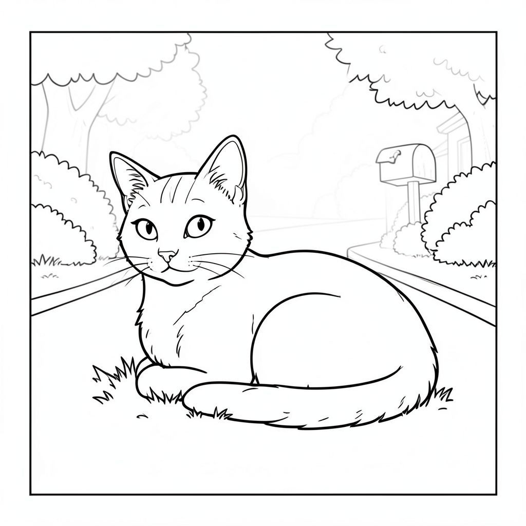 có màu trắng tinh khiết có chính xác một con mèo, được thiết kế để phù hợp với thông số kỹ thuật của bạn. Tôi sẽ tập trung vào việc tạo ra một khung cảnh thanh bình, yên bình. Mô tả hình ảnh: Hình ảnh là một bản vẽ đơn giản, hơi nghiêng, một bảng. Tiền cảnh bị chi phối bởi một mảng cỏ nhỏ ở giữa một con phố ngoại ô yên tĩnh. Đường phố là một cái im lặng, với một vài bụi cây được cắt tỉa gọn gàng và một hộp thư duy nhất, hơi phong hóa ở phía sau. Có một bầu trời hiền hòa, u ám có thể nhìn thấy qua những tán cây. Nền là một màu mềm mại, hơi mờ của và, gợi ý một buổi chiều muộn. Trọng tâm hoàn toàn là con mèo.

Con mèo được đặt ở trung tâm, hơi quay mặt sang trái. Đầu của nó hướng về phía trước, với vẻ mặt dịu dàng, tò mò. Đôi mắt của nó là một màu thông minh. Cơ thể bóng bẩy và hơi thon dài, với một đường cong tinh tế ở cột sống. Đó là một con mèo cỡ trung bình, có lẽ là một con mèo lông ngắn trong nhà. Nó cuộn tròn trong tư thế thoải mái, gần như lười biếng, với đuôi hơi cong lên trên. Bộ lông có màu cát, với các biến thể tinh tế về tông màu để tạo cảm giác chiều sâu. Có một vài sợi lông tinh tế xung quanh gốc đuôi.

Toàn bộ hình ảnh là một bản vẽ đường thẳng duy nhất, không bị đứt gãy, không có bóng mờ. Nội thất màu trắng của cỏ và nền được hiển thị như một gradient rất tinh tế, gần như không thể nhận thấy của to, tạo ra hiệu ứng mờ nhạt, mềm mại. Có một kết cấu rất nhẹ, gần như vô hình, trên cỏ để tăng thêm nét chân thực. Các yếu tố chính và cân nhắc: * Con mèo là yếu tố trung tâm, chiếm phần lớn không gian. Nền đơn giản cung cấp một phông nền nhẹ nhàng, gọn gàng.  * Chủ yếu tắt tiếng , , và .  * Vẽ thực vật - nhấn mạnh các đường nét mềm mại, độ dốc tinh tế và phối cảnh hơi phẳng.  * Tuân thủ nghiêm ngặt các lời nhắc tiêu cực - không thừa chân, không đột biến, không đổ bóng, không màu sắc, không, không có yếu tố đáng sợ, không nhiều động vật, không đuôi, không đầu.

Tôi đã tập trung vào việc tạo ra cảm giác yên tĩnh và tĩnh lặng, phản ánh yêu cầu về một khung cảnh yên bình. Tôi đã cố gắng gợi lên cảm giác quan sát nhẹ nhàng thông qua những đường nét đơn giản và màu trắng.

---

Bạn có muốn tôi tinh chỉnh mô tả này hơn nữa không, có thể thêm một loại bụi cây cụ thể hoặc một chút thay đổi trong tư thế của con mèo?, trang màu, nghệ thuật đường nét, nền trắng