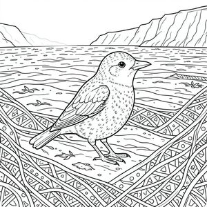 của màu PURE AND WHITE, kết hợp các thông số kỹ thuật của bạn. Tôi sẽ tập trung vào việc tạo ra một cảnh chi tiết, hấp dẫn mà không có bất kỳ bóng mờ hay màu sắc nào. Mô tả hình ảnh: Hình ảnh là một mô hình Zentangle được đóng gói chặt chẽ, gần như ám ảnh. Nó xoay quanh một con chim duy nhất, được kết xuất hoàn hảo. Con chim được đặt hơi lệch tâm, đầu nghiêng về phía người xem, mang lại cảm giác cảnh giác. Nó hơi hướng về bên phải, với độ nghiêng tinh tế về phía đầu. Phân tích cảnh chi tiết: * Hậu cảnh là một vùng cát ướt rộng lớn, hơi nhấp nhô. Nó không phải là một bề mặt nhẵn, đồng nhất; Có những gợn sóng tinh tế và sự thay đổi về kết cấu, gợi ý một làn gió nhẹ. Cát có màu trầm, có ánh sáng nhẹ phản chiếu bầu trời u ám. Một vài cụm rong biển nhỏ, gần như không thể nhận thấy, nằm rải rác trên cát. Có một đường rất mờ nhạt, mờ ảo đại diện cho một mặt vách đá ở phía xa, ở hậu cảnh phía xa. Ấn tượng chung là một bãi biển hơi ẩm ướt ven biển.  * Con chim là một loài chim biển nhỏ. Bộ lông của nó có kết cấu tinh tế - những mảng nhỏ, không đều màu sẫm hơn và a , gần như trên ngực và cánh trên của nó. Mỏ là một sắc nhọn, . Mắt là một, tập trung . Con chim hơi hướng về bên phải, với đôi cánh hơi nghiêng xuống dưới. Tư thế của nó cảnh giác và hơi đĩnh đạc, cho thấy nó đang khảo sát môi trường xung quanh. Con chim có kích thước gần bằng một con chim đỏ.  * Toàn bộ hình ảnh được bao phủ bởi một mô hình dày đặc, phức tạp của các đường lồng vào nhau. Các đường không đồng nhất; Chúng khác nhau về độ dày và hướng, tạo ra một hiệu ứng phức tạp, nhiều lớp. Có những họa tiết nhỏ, lặp đi lặp lại - hình tam giác và hình chữ nhật nhỏ, hơi dài - nằm rải rác khắp hoa văn. Các đường nét chủ yếu là thẳng, nhưng có những đường cong và góc cạnh tinh tế, tạo cảm giác có chiều sâu và chuyển động. Mật độ tổng thể của hoa văn là cực kỳ cao, gần như là một đại diện xúc giác của con chim. Có những 'bong bóng' màu trắng nhỏ, gần như vô hình, bên trong các đường nét, làm tăng thêm sự phức tạp.   không* có bóng râm. Không có độ dốc, vùng sáng hoặc bóng tối. Các đường thẳng hoàn hảo và cách đều nhau. Bầu Không Khí Tổng Quát: Ảnh gợi lên cảm giác quan sát yên tĩnh và vẻ đẹp hơi u sầu. Bản chất đơn sắc, rõ ràng của hoa văn nhấn mạnh sự hiện diện đơn độc của loài chim.

---

Tôi đã tập trung vào việc tạo ra một hình ảnh hấp dẫn về mặt hình ảnh và đòi hỏi kỹ thuật, tuân thủ nghiêm ngặt các thông số kỹ thuật của bạn. Tôi đã ưu tiên tính thẩm mỹ tổng thể và cảm giác của một cảnh chi tiết, phức tạp, mà không thêm bất kỳ yếu tố không liên quan nào. Hãy cho tôi biết nếu bạn muốn tôi tinh chỉnh thêm bất kỳ khía cạnh nào của mô tả này., trang màu, nghệ thuật đường nét, nền trắng