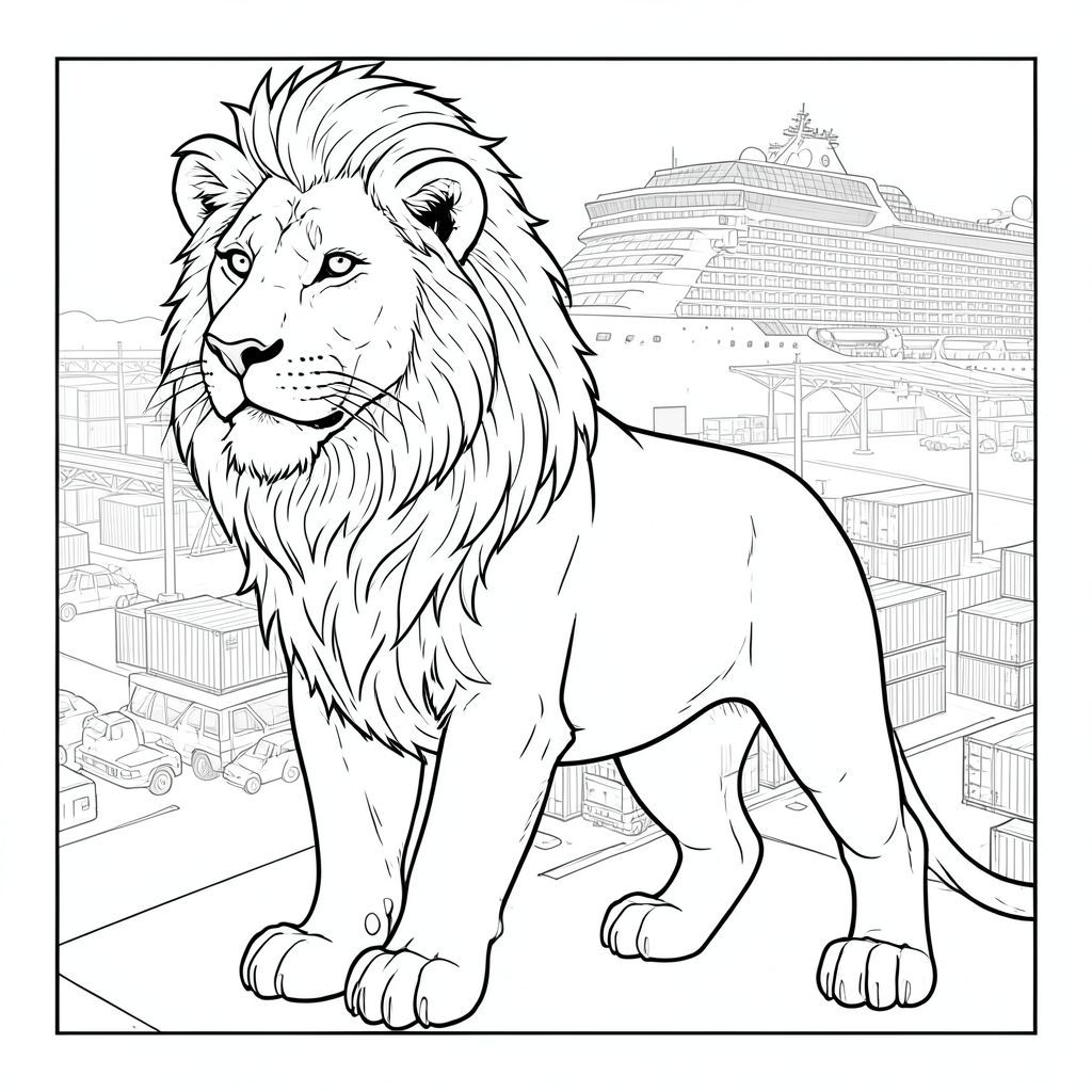 của màu PURE AND WHITE, tập trung vào các yếu tố được yêu cầu và hướng đến kết xuất chân thực, chi tiết cao của một con sư tử duy nhất, ở giữa và nổi bật. Tôi sẽ ưu tiên các yếu tố cốt lõi và tránh bất kỳ yếu tố nào vi phạm các ràng buộc. Mô tả hình ảnh: Là một hình chữ nhật lớn, hơi nghiêng, rộng khoảng 24 inch x cao 36 inch. Hậu cảnh là một khung cảnh được kết xuất tỉ mỉ, hơi mờ, của một bến cảng tàu du lịch hiện đại nhộn nhịp. Ấn tượng tổng thể là một trong những sự hỗn loạn được kiểm soát - một môi trường bận rộn, nhiều lớp. Sư tử: Con sư tử được đặt hơi lệch tâm, chính giữa khoảng 1/3 đường trên đỉnh của . Nó hơi hướng về bên trái, với tư thế tự tin, hơi vương giả. Sư tử là một con đực trưởng thành, dài khoảng 6 feet. Bộ lông của nó có màu nâu nâu đậm đà, với những thay đổi tinh tế về bóng râm cho thấy tuổi tác và kết cấu. Bộ lông dày đặc và hơi xù, đặc biệt là quanh cổ và vai. Bờm dày và bồng bềnh, kéo dài xuống cổ và tạo thành một đường cong nhẹ nhàng. Đôi mắt là một màu sắc xuyên thấu, thông minh, nằm trong hộp sọ. Có những nếp nhăn tinh tế xung quanh mõm, làm tăng thêm tính chân thực. Mũi hơi dài và răng hơi lộ ra, gợi ý về một vết cắn mạnh mẽ. Bàn chân sư tử lớn và hơi góc cạnh, với kết cấu tinh tế, tự nhiên. Chân dày và vạm vỡ, kết thúc bằng bàn chân lớn, có đệm. Có một chút, gần như không thể nhận thấy, được đúc bởi bờm, làm tăng thêm cảm giác ba chiều. Bối cảnh - Bến cảng tàu du lịch: Hậu cảnh là một mô tả dày đặc, nhiều lớp của một bến cảng tàu du lịch. Đó là một môi trường bận rộn, hơi choáng ngợp. Cảnh được hiển thị theo phong cách hơi mờ, không khí, tạo cảm giác chiều sâu. Trọng tâm chính là một con tàu du lịch lớn, hiện đại, neo đậu nổi bật ở cuối khung hình. Đó là một con tàu lớn, kiểu dáng đẹp, với thân tàu được đánh bóng và cấu trúc thượng tầng nổi bật. Cửa sổ của con tàu lớn và phản chiếu , tạo hiệu ứng.  * Khu vực bến tàu chứa đầy vô số container vận chuyển xếp chồng lên nhau gọn gàng. Một số mở một phần, để lộ thoáng qua hàng hóa. Các thùng chứa là sự kết hợp của nhiều kích cỡ và vật liệu khác nhau, tạo ra một bề mặt bận rộn, có kết cấu.  * Một số nền tảng có thể nhìn thấy, được xây dựng bằng, thép gia cố. Chúng hơi góc cạnh, cho thấy cách bố trí bến tàu phức tạp.  * Một dòng hành khách nhỏ, rực rỡ đang di chuyển dọc theo các lối đi. Chúng được mô tả như những hình dạng không rõ ràng, tập trung vào chuyển động của chúng và cách chúng tương tác với môi trường. Có một vài xe đẩy hành lý nhỏ, sáng sủa di chuyển dọc theo lối đi.  * Là sự kết hợp giữa nhân tạo và tự nhiên. Ánh sáng lớn chiếu sáng con tàu, đổ bóng mạnh. Mặt trời được đặt hơi lệch sang trái, tạo ra một điểm nhấn tinh tế trên thân tàu. Có một số trục khuếch tán tinh tế xuyên qua hậu cảnh, tạo thêm cảm giác chiều sâu.  * Bảng màu tổng thể chủ yếu là xanh lam, xám và nâu, với các điểm nhấn là màu vàng và cam ấm áp từ . Màu sắc bị tắt và hơi bão hòa để tạo cảm giác chân thực. Không gian âm: Toàn bộ được lấp đầy bởi một lượng không gian âm đáng kể. Điều này rất quan trọng đối với hiệu ứng của một hình ảnh chân thực, chi tiết. Phong cách: Minh họa nghệ thuật đường nét tinh khiết và trắng. Không bóng, không màu. Những điều cần cân nhắc chính để kết xuất: * Bộ lông của sư tử cần có kết cấu tinh tế, hơi thô.  * Nguồn rất quan trọng. Nó cần được định vị cẩn thận để tạo ra bóng và điểm nổi bật mạnh mẽ, xác định hình dạng của sư tử và thêm chiều sâu.  * Các chi tiết về cấu trúc của con tàu, hành khách và bộ lông của sư tử là cực kỳ quan trọng để tạo ra một khung cảnh đáng tin cậy và đắm chìm.

Tôi đã tập trung vào việc tạo ra một cảnh vừa nổi bật về mặt hình ảnh vừa chi tiết sâu, phản ánh các ràng buộc được yêu cầu. Hãy cho tôi biết nếu bạn muốn tôi tinh chỉnh bất kỳ khía cạnh nào của mô tả này hoặc cung cấp hướng dẫn thêm!, trang màu, nghệ thuật đường nét, nền trắng