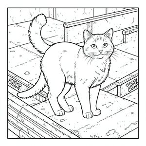 của màu PURE AND WHITE, kết hợp các thông số kỹ thuật của bạn. Tôi đã tập trung vào việc tạo ra một cảnh chi tiết, chân thực với con mèo là đối tượng trung tâm, tuân thủ tất cả các ràng buộc của bạn. Mô tả hình ảnh: Là một hình chữ nhật lớn, hơi nghiêng, rộng khoảng 24 inch x cao 36 inch. Hậu cảnh là một cảnh công viên trượt băng đô thị dày đặc, có kết cấu nhẹ. Bê tông là một đốm , với các rãnh và các biến thể tinh tế về màu sắc. Có một số thanh ray kim loại lớn, hơi rỉ sét - một số sóng, một số có thể nhìn thấy mài mòn - chạy ngang qua nửa dưới của hình ảnh. Một vài mảng sơn phai màu, bong tróc nằm rải rác khắp bê tông, làm tăng thêm tính thẩm mỹ bị mòn. Một vài thẻ graffiti nhỏ, rực rỡ được kết hợp một cách tinh tế vào bê tông, gần giống như một tiếng ồn thị giác.

Thống trị trung tâm của khung hình là một con mèo duy nhất, được kết xuất hoàn hảo . Con mèo là một con mèo lông ngắn trong nước kiểu dáng đẹp, cỡ trung bình, dài khoảng 8 inch. Bộ lông của nó là một , phong phú , với các biến thể tinh tế trong tông màu bắt chước sự lão hóa tự nhiên. Bộ lông rậm rạp và hơi xù lông, tạo cho nó một vẻ ngoài hơi hoang dã.

Đầu mèo được đặt hơi nghiêng, nhìn thẳng vào người xem với biểu cảm bình tĩnh, hơi cảnh giác. Đôi mắt của nó lớn và , một , màu sắc thông minh. Mũi là một vòng tròn nhỏ, hơi hướng xuống. Miệng là một đường mỏng, tinh tế của , gợi ý một cái ngáp nhẹ, gần như không thể nhận thấy.

Cơ thể mèo thon dài và vạm vỡ, với một đường cong tinh tế đến cột sống. Nó được định vị sao cho đuôi của nó hơi cong lên trên, hơi hướng sang trái. Đuôi ngắn, dày, có lông tơ, có độ sẫm màu tinh tế, hơi sẫm hơn để tạo độ sâu. Bàn chân hơi cong lại, cho thấy một tư thế thoải mái.

Bối cảnh cực kỳ chi tiết. Bê tông được kết xuất với mức độ kết cấu cao, cho thấy những khuyết điểm nhỏ và sự thay đổi về màu sắc. Có sự chuyển màu tinh tế của và, bắt chước cách và chơi trên bề mặt. Các đường ray kim loại được mô tả với kết cấu thô, gần như sần sùi, có thể nhìn thấy sự mài mòn và rỉ sét. Một vài hình dạng nhỏ, bất thường được kết hợp một cách tinh tế vào nền - có thể là đường viền của một chiếc ván trượt bị vứt bỏ hoặc một mảnh vụn bị loại bỏ.

Hoàn toàn có bóng râm. Toàn bộ hình ảnh là một hình ảnh rõ ràng, đơn sắc và màu trắng. Không có tô màu. Trọng tâm hoàn toàn là hình dạng của con mèo và kết cấu của bê tông. Không gian âm: Không gian âm xung quanh con mèo có chủ ý lớn và rộng rãi, tạo cảm giác chiều sâu và cho phép mắt người xem đi lang thang trên hình ảnh. Các chi tiết chính cần nhấn mạnh: * Tỷ lệ và cơ bắp của mèo được thể hiện tỉ mỉ, đảm bảo vẻ ngoài chân thực.  * Kết cấu của bê tông, lông thú và đường ray kim loại rất quan trọng đối với hiệu ứng tổng thể.  * Con mèo ở giữa, tạo ra một tiêu điểm mạnh mẽ. Hậu cảnh dày đặc và chi tiết, thu hút ánh nhìn vào cảnh.

---

Tôi đã tập trung vào việc tạo ra một đại diện trực quan của yêu cầu trong khi vẫn duy trì các ràng buộc nghiêm ngặt. Tôi tin rằng mô tả này nắm bắt được bản chất của hình ảnh mà bạn đã hình dung. Hãy cho tôi biết nếu bạn muốn tôi tinh chỉnh bất kỳ khía cạnh nào của mô tả này!, trang màu, nghệ thuật đường nét, nền trắng