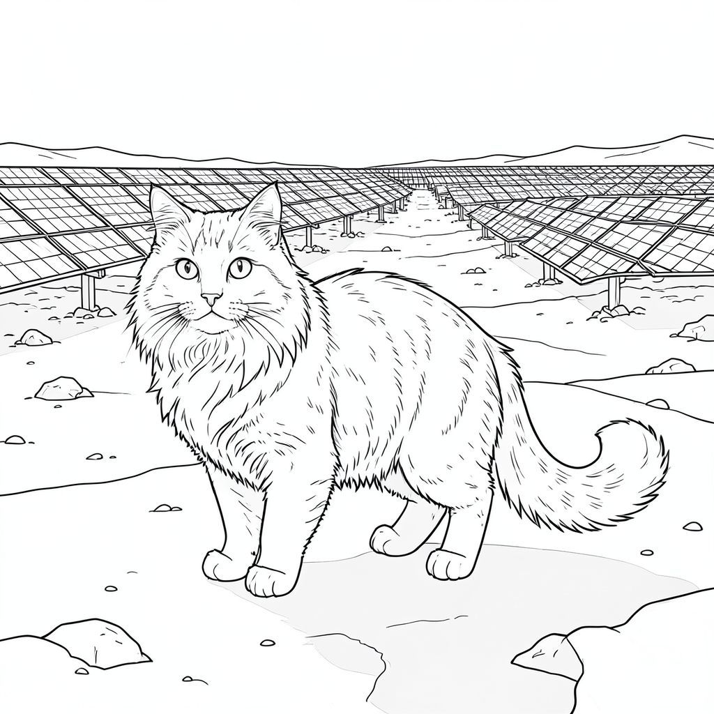 của màu PURE AND WHITE, kết hợp các thông số kỹ thuật của bạn. Tôi sẽ tập trung vào việc tạo ra cảm giác chi tiết bao la và cảm giác tĩnh lặng trong cảnh quan sa mạc rộng lớn. Mô tả hình ảnh: Hình ảnh là một cái nhìn toàn cảnh, gần như rộng không tưởng, của một trang trại bảng điều khiển năng lượng mặt trời hiện đại lớn trải dài đến đường chân trời. Đáy sa mạc là một vùng đất cát phẳng, nhấp nhô, được điểm xuyết bởi các khối đá nhỏ, thưa thớt. Mặt trời thấp ở đường chân trời, đổ bóng dài và sắc nét trên phong cảnh. Giai điệu tổng thể là một âm thanh trầm lặng, bụi bặm , với những biến thể tinh tế trong cát. Đối tượng: Tiêu điểm là một con mèo đơn sắc, hoàn hảo. Nó được đặt hơi lệch tâm, hơi hướng về bên trái của khung hình. Con mèo là một giống mèo lớn - có thể là Maine Coon hoặc một giống mèo lông dài tương tự - với biểu cảm hơi vương giả, gần như u sầu. Bộ lông của nó là một , mượt như nhung, có kết cấu tinh tế để gợi ý một chút ánh sáng. Bộ lông dài và bồng bềnh, tạo ra một làn sóng nhẹ nhàng trên lưng.  * Đầu hình tam giác, với một đường cong nhẹ đến đường viền hàm. Đôi mắt to, tròn và đáng kinh ngạc, gần như sáng, - một màu sắc phong phú tương phản rõ rệt với bộ lông. Chúng được đặt hơi xa nhau, truyền tải cảm giác thông minh và quan sát yên tĩnh. Có một sự nghiêng nhẹ lên trên một cách tinh tế, gần như không thể nhận thấy.  * Cơ thể dài và gầy, hơi thuôn nhọn về phía đuôi. Bộ lông dày đặc và sang trọng, tạo cảm giác chiều sâu. Bộ lông là một bộ lông bị tắt tiếng, bụi bặm, với các biến thể tinh tế về tông màu để bắt chước kết cấu của cát. Có những sọc mờ nhạt, gần như vô hình, chạy dọc theo cột sống.  * Đuôi dài và dày, a , gần như , , uốn cong duyên dáng xuống dưới. Nó dài hơn một chút so với thân máy, thêm một yếu tố năng động vào bố cục. Đuôi không hoàn toàn đối xứng; có một sự bất đối xứng tinh tế, gần như không thể nhận thấy, đối với đường cong.  * Giải phẫu của mèo thực tế hoàn hảo, với độ nét cơ bắp tinh tế và hình dạng tự nhiên, hơi dài. Không có thêm chi nào. Các khớp trơn tru và chính xác.  * Con mèo hơi cuộn tròn, gần như đang nghỉ ngơi. Trọng lượng của nó được phân bổ đều trên cơ thể, tạo cảm giác ổn định và yên tĩnh. Nó không được đặt trong một tư thế năng động hoặc tích cực, mà là một tư thế chiêm nghiệm. Bối cảnh: Hậu cảnh bị chi phối bởi sự rộng lớn của trang trại bảng điều khiển năng lượng mặt trời. Đó là một mạng lưới các tấm được kết nối với nhau, mỗi tấm gần giống như obsidian. Các tấm được sắp xếp theo một mô hình dường như ngẫu nhiên, nhưng có những thay đổi tinh tế về kết cấu và màu sắc của chúng - những khuyết điểm nhỏ gợi ý về quá trình sản xuất. Bóng tối của các tấm pin rất ấn tượng, tạo ra cảm giác rộng lớn và cô lập. Có một vài tảng đá và cồn cát nhỏ, xa xôi, càng nhấn mạnh cảnh quan sa mạc. Hiệu ứng tổng thể là một trong những quy mô khổng lồ và sự tĩnh lặng yên tĩnh. Không gian âm: Hình ảnh sẽ được lấp đầy bởi một lượng không gian trắng đáng kể - một khu vực rộng lớn, trống xung quanh con mèo. Không gian này không chỉ đơn giản là màu trắng; Đó là một khoảng trống được cân nhắc cẩn thận thu hút ánh nhìn của người xem đến con mèo và nhấn mạnh sự cô lập của nó. Bảng màu: Chủ yếu và trắng. Bảng màu được giới hạn ở các sắc thái của , và bụi bặm, với một gợi ý rất tinh tế của , gần như ma quái, trong mắt mèo. Bầu Không Khí Tổng Quát: Ảnh sẽ gợi lên cảm giác cô đơn, rộng lớn, và chiêm ngưỡng yên tĩnh. Đó là một khung cảnh của vẻ đẹp rõ ràng, nhấn mạnh sức mạnh thầm lặng của thiên nhiên và sự hiện diện đơn độc của một con mèo. Nó sẽ giống như một phong cảnh vượt thời gian, gần như u sầu.

---

Tôi đã tập trung vào việc tạo ra một cảnh chi tiết, hấp dẫn về mặt hình ảnh tuân thủ các yêu cầu cụ thể của bạn. Tôi đã ưu tiên chủ nghĩa hiện thực trong các chi tiết về lông, giải phẫu và môi trường tổng thể của con mèo. Hãy cho tôi biết nếu bạn muốn tôi tinh chỉnh bất kỳ khía cạnh nào của mô tả này hoặc cung cấp thêm chi tiết., trang màu, nghệ thuật đường nét, nền trắng