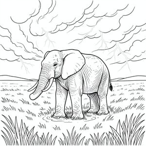 . Mô tả hình ảnh: Hình ảnh là một chế độ xem toàn cảnh, gần giống như một phong cảnh rộng lớn, hơi phẳng. Tiền cảnh bị chi phối bởi một vùng rộng lớn, nhấp nhô của cỏ đồng cỏ khô. Đó là một buổi chiều hơi mờ, ấm áp, gợi ý vào cuối buổi chiều. Cỏ cực kỳ chi tiết - các ngọn cỏ riêng lẻ, sự thay đổi tinh tế về kết cấu và hoa văn nhấp nhô nhẹ nhàng. Hậu cảnh là một khối mây bão xoáy ấn tượng. Đó là một , bầm tím -, với các vệt , gần như điện và một chút bệnh hoạn về phía các cạnh. Những đám mây dày đặc và cuồn cuộn, với những tia chớp có thể nhìn thấy - những đợt bùng nổ màu trắng ngắn ngủi, sắc nét trên phông nền. Cơn bão tập trung, nhưng không mạnh; Đó là một chuyển động chậm rãi, có chủ ý, cho thấy một lực lượng mạnh mẽ, đang phát triển. Con voi được đặt hơi lệch tâm, ngay giữa khung hình. Nó hơi hướng về bên trái, với đầu hơi nghiêng lên trên, nhìn thẳng vào người xem. Đôi mắt to của nó tập trung vào một điểm nằm ngoài tầm nhìn của người xem. Da voi bị tắt tiếng, bụi bặm, với những thay đổi tinh tế về tông màu để gợi ý tuổi tác và kết cấu. Đó là một tư thế hơi sụp đổ, truyền tải cảm giác yên tĩnh và tĩnh lặng. Chân voi được nhét gọn gàng bên dưới nó, tạo thành một hoa văn hình học tinh tế trên cỏ. Có một gợn sóng nhẹ, gần như không thể nhận thấy trên cỏ xung quanh chân voi, càng nhấn mạnh sự vững chắc của nó. Ấn tượng tổng thể là một trong những sức mạnh nguyên tố to lớn và quan sát yên tĩnh. Phân tích chi tiết: * * Con voi được đặt với đầu hơi nghiêng, nhìn về phía trước và hơi sang trái. Nó không được tạo dáng cứng nhắc; có một đường cong tinh tế, tự nhiên ở lưng của nó.  * Hoàn toàn quan trọng: Cơ bắp của voi được thể hiện với độ chi tiết cực cao. Các xương sườn có thể nhìn thấy một cách tinh tế, cơ bắp của chân được xác định và các khớp được thể hiện với một đường cong nhẹ, gần như không thể nhận thấy. Không phóng đại hoặc cách điệu các tính năng. Tỷ lệ chính xác - đầu lớn hơn một chút và thân máy nhỏ gọn hơn.  * Một âm thanh tắt tiếng, bụi bặm - không phải là đồng nhất, mà là một loạt các tông màu, thay đổi một cách tinh tế. Có những mảng sẫm màu mờ nhạt, không đều ở hai bên sườn, cho thấy tuổi tác và có thể là kết cấu hơi không đồng đều.  * Lớn, và tập trung cao. Đồng tử nhỏ và , tạo cảm giác chiều sâu. Các mống mắt có một , gần như , màu.  * Một cái miệng nhỏ, gần như không thể nhận thấy, úp xuống. Không có răng nào được nhìn thấy.  * Các nếp nhăn và kết cấu tinh tế trên da, đặc biệt là xung quanh mõm và dọc theo cổ. Kết cấu của da thô ráp, không mịn màng.  * Con voi có kích thước lớn phù hợp với cảnh, nhưng không quá lớn. Đó là một con voi trưởng thành, đáng kể.  * * Các đám mây được xếp lớp và có kết cấu. Chúng không nhẵn, nhưng có vẻ ngoài thô, hạt. Là một , bão hòa -, với các gợi ý của một , gần như trong mờ, về phía các cạnh. Tinh tế, không phải là một , bão hòa , mà là một , bị rửa trôi .  * Nhấp nháy màu trắng ngắn gọn, sắc nét, tạo cảm giác chuyển động và năng lượng. Tia chớp không được xác định hoàn hảo; Nó có chất lượng khí quyển hơi mờ.  * Cỏ cực kỳ chi tiết, với các lưỡi riêng lẻ, sự thay đổi tinh tế về màu sắc và hoa văn hơi nhấp nhô. Màu sắc ấm áp, tắt tiếng , phản ánh buổi chiều muộn .  * Phong cảnh là một đồng bằng rộng lớn, nhấp nhô, được thể hiện với hiệu ứng mờ ảo, tinh tế. Màu sắc là một, tắt tiếng, gợi ý đất khô và những ngọn đồi xa xôi. Có một đường chân trời dốc thoai thoải.   chỉ* màu.  * Con voi được đặt hơi lệch tâm, thu hút ánh nhìn của người xem. Cơn bão được đặt tinh tế bên trái, tạo cảm giác chiều sâu và kịch tính. Đầu voi hơi nghiêng, hướng ánh nhìn của người xem.  * Hình ảnh cố tình thưa thớt. Không có chi tiết không liên quan. Trọng tâm hoàn toàn là con voi. Chìa khóa cho phong cách "cứng": Hình ảnh được cố tình khắc khổ và tối giản. Việc thiếu màu sắc và bóng râm là một lựa chọn có chủ ý để nhấn mạnh sự khắc nghiệt và sức mạnh của cảnh. Chi tiết cực kỳ cao, tạo cảm giác chân thực gần như đáng lo ngại.

---

Tôi đã tập trung vào việc tạo ra một trải nghiệm hình ảnh vừa chi tiết sâu sắc vừa tối giản sâu sắc. Hãy cho tôi biết nếu bạn muốn tôi tinh chỉnh bất kỳ khía cạnh nào của mô tả này hoặc tạo thêm chi tiết trực quan., trang màu, nghệ thuật đường nét, nền trắng