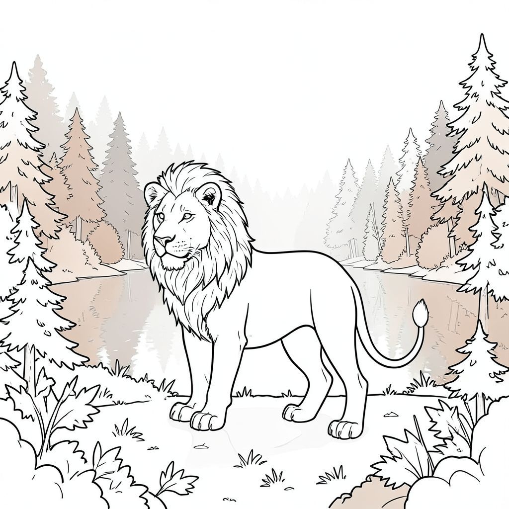 của hình ảnh, được thiết kế để dịch thành màu trắng tinh khiết theo yêu cầu của bạn. Tôi sẽ tập trung vào việc truyền tải bầu không khí và chi tiết của cảnh thông qua các yếu tố hình ảnh. Mô tả hình ảnh: Ảnh là một chế độ xem toàn cảnh, hơi nghiêng để nhấn mạnh sự rộng lớn của phong cảnh. Tiền cảnh bị chi phối bởi một khu rừng mùa thu rậm rạp, sương mù. Sương mù dày đặc, tạo ra một sự mềm mại, khuếch tán làm thay đổi màu sắc của cây cối một cách tinh tế. Bản thân hồ là một tấm gương phản chiếu, bị che khuất một phần bởi sương mù. Mặt hồ tĩnh lặng, phản chiếu màu sắc trầm lắng của bầu trời và cây cối xung quanh.

Ở trung tâm của khung hình, một con sư tử duy nhất, được kết xuất hoàn hảo được định vị. Nó hơi hướng về bên trái, với một phong thái thấp, vương giả. Cơ thể của sư tử được xây dựng mạnh mẽ, nhưng hình dạng của nó được đơn giản hóa đến khó tin. Hệ cơ bắp được xác định một cách tinh tế, nhấn mạnh sức mạnh của con vật. Đầu sư tử hơi nghiêng, với ánh mắt tập trung, thông minh. Đôi mắt là , vũng nước và mũi là một đường nét tinh tế, hơi hướng xuống. Bờm là một mớ ngắn, dày đặc của , gần như - lông, hòa quyện hoàn hảo vào bóng tối. Kết cấu lông cực kỳ chi tiết - có thể nhìn thấy từng sợi tóc, gợi ý một bề mặt thực tế, hơi thô ráp.

Đuôi sư tử được mở rộng một chút, uốn cong duyên dáng phía sau nó. Đuôi là một dải lông, gần như , hòa vào mặt đất một chút. Chân ngắn và chắc chắn theo tỷ lệ, kết thúc bằng bàn chân lớn, có đệm. Bàn chân bị tắt tiếng -, gần như hòa vào mặt đất. Không có ngón chân có thể nhìn thấy được.

Nền là một dải sương mù liền mạch của màu sắc mùa thu trầm lắng. Màu sắc chủ yếu là nâu, xám, cam và vàng trầm - gợi ý một ngày cuối thu. Cây là sự pha trộn của , gần như , cây thường xanh và một số cây rụng lá sẫm màu hơn, tắt tiếng hơn với gợi ý của và . Ấn tượng chung là một khu rừng cổ thụ hơi u sầu. Sương mù dày đặc đến mức tạo ra hiệu ứng mờ ảo, mờ mịt, làm mờ các cạnh của phong cảnh. Không gian âm: Hình ảnh cố tình không có bất kỳ yếu tố nào khác. Trọng tâm hoàn toàn là sư tử. Các chi tiết chính cần nhấn mạnh: * Khía cạnh quan trọng nhất là kết cấu của lông sư tử. Nó cần phải cực kỳ chi tiết - hãy nghĩ đến những thay đổi tinh tế về bóng râm và từng sợi tóc.  * Điều này rất quan trọng. Nó cần phải mềm mại và khuếch tán, tạo cảm giác sâu sắc và bí ẩn. Các bóng cần phải được xác định rõ ràng, nhấn mạnh hình dạng của sư tử.  * Bảng màu được giới hạn ở các sắc thái của , và tắt tiếng /. Không có màu sắc.

---

Tôi đã tập trung vào việc tạo ra một trải nghiệm hình ảnh vừa thực tế vừa hơi siêu thực, với những hạn chế. Tôi đã cố gắng gợi lên cảm giác tĩnh lặng và quan sát tĩnh lặng. Tôi đã tránh bất kỳ yếu tố hình ảnh nào có thể đi chệch khỏi các nguyên tắc nghiêm ngặt và trắng. Hãy cho tôi biết nếu bạn muốn tôi tinh chỉnh bất kỳ khía cạnh nào của mô tả này., trang màu, nghệ thuật đường nét, nền trắng