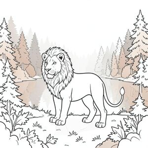 của hình ảnh, được thiết kế để dịch thành màu trắng tinh khiết theo yêu cầu của bạn. Tôi sẽ tập trung vào việc truyền tải bầu không khí và chi tiết của cảnh thông qua các yếu tố hình ảnh. Mô tả hình ảnh: Ảnh là một chế độ xem toàn cảnh, hơi nghiêng để nhấn mạnh sự rộng lớn của phong cảnh. Tiền cảnh bị chi phối bởi một khu rừng mùa thu rậm rạp, sương mù. Sương mù dày đặc, tạo ra một sự mềm mại, khuếch tán làm thay đổi màu sắc của cây cối một cách tinh tế. Bản thân hồ là một tấm gương phản chiếu, bị che khuất một phần bởi sương mù. Mặt hồ tĩnh lặng, phản chiếu màu sắc trầm lắng của bầu trời và cây cối xung quanh.

Ở trung tâm của khung hình, một con sư tử duy nhất, được kết xuất hoàn hảo được định vị. Nó hơi hướng về bên trái, với một phong thái thấp, vương giả. Cơ thể của sư tử được xây dựng mạnh mẽ, nhưng hình dạng của nó được đơn giản hóa đến khó tin. Hệ cơ bắp được xác định một cách tinh tế, nhấn mạnh sức mạnh của con vật. Đầu sư tử hơi nghiêng, với ánh mắt tập trung, thông minh. Đôi mắt là , vũng nước và mũi là một đường nét tinh tế, hơi hướng xuống. Bờm là một mớ ngắn, dày đặc của , gần như - lông, hòa quyện hoàn hảo vào bóng tối. Kết cấu lông cực kỳ chi tiết - có thể nhìn thấy từng sợi tóc, gợi ý một bề mặt thực tế, hơi thô ráp.

Đuôi sư tử được mở rộng một chút, uốn cong duyên dáng phía sau nó. Đuôi là một dải lông, gần như , hòa vào mặt đất một chút. Chân ngắn và chắc chắn theo tỷ lệ, kết thúc bằng bàn chân lớn, có đệm. Bàn chân bị tắt tiếng -, gần như hòa vào mặt đất. Không có ngón chân có thể nhìn thấy được.

Nền là một dải sương mù liền mạch của màu sắc mùa thu trầm lắng. Màu sắc chủ yếu là nâu, xám, cam và vàng trầm - gợi ý một ngày cuối thu. Cây là sự pha trộn của , gần như , cây thường xanh và một số cây rụng lá sẫm màu hơn, tắt tiếng hơn với gợi ý của và . Ấn tượng chung là một khu rừng cổ thụ hơi u sầu. Sương mù dày đặc đến mức tạo ra hiệu ứng mờ ảo, mờ mịt, làm mờ các cạnh của phong cảnh. Không gian âm: Hình ảnh cố tình không có bất kỳ yếu tố nào khác. Trọng tâm hoàn toàn là sư tử. Các chi tiết chính cần nhấn mạnh: * Khía cạnh quan trọng nhất là kết cấu của lông sư tử. Nó cần phải cực kỳ chi tiết - hãy nghĩ đến những thay đổi tinh tế về bóng râm và từng sợi tóc.  * Điều này rất quan trọng. Nó cần phải mềm mại và khuếch tán, tạo cảm giác sâu sắc và bí ẩn. Các bóng cần phải được xác định rõ ràng, nhấn mạnh hình dạng của sư tử.  * Bảng màu được giới hạn ở các sắc thái của , và tắt tiếng /. Không có màu sắc.

---

Tôi đã tập trung vào việc tạo ra một trải nghiệm hình ảnh vừa thực tế vừa hơi siêu thực, với những hạn chế. Tôi đã cố gắng gợi lên cảm giác tĩnh lặng và quan sát tĩnh lặng. Tôi đã tránh bất kỳ yếu tố hình ảnh nào có thể đi chệch khỏi các nguyên tắc nghiêm ngặt và trắng. Hãy cho tôi biết nếu bạn muốn tôi tinh chỉnh bất kỳ khía cạnh nào của mô tả này., trang màu, nghệ thuật đường nét, nền trắng