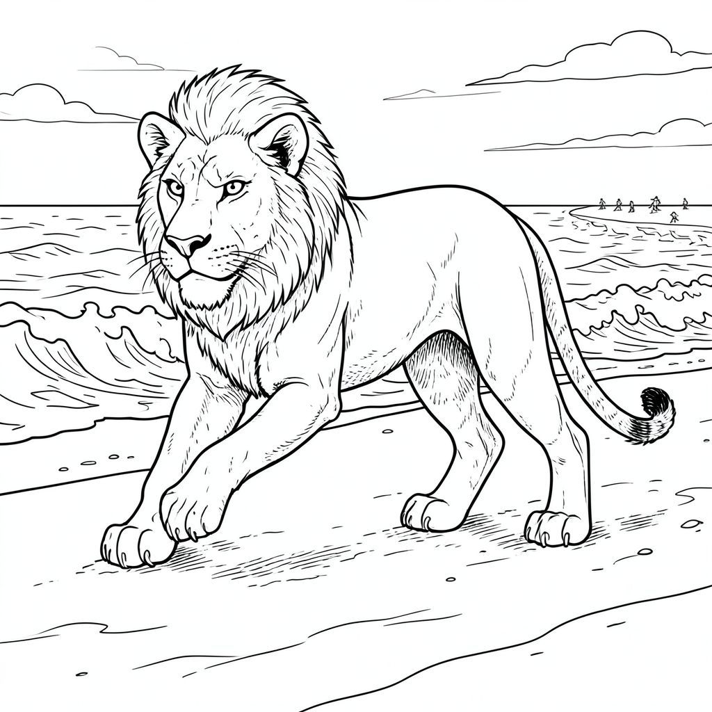 của màu PURE AND WHITE , tập trung vào các thông số kỹ thuật được yêu cầu. Tôi sẽ cung cấp đủ chi tiết để hướng dẫn việc tạo hình ảnh. Mô tả hình ảnh: Hình ảnh là một hình minh họa một chủ đề, chi tiết tỉ mỉ tập trung vào môi trường bãi biển lướt sóng ngoài trời rất chân thực. Hậu cảnh là một ngày năng động, hơi u ám. Tiền cảnh bị chi phối bởi một bãi biển cát lớn, hơi ẩm ướt. Cát có màu , với những gợn sóng tinh tế và các biến thể về kết cấu. Những con sóng đang vỡ, tạo ra một mô hình hỗn loạn, nhưng được kiểm soát, của bọt trắng và nước. Đại dương là một , hơi hỗn loạn, phản chiếu bầu trời u ám. Một vài hình nhỏ, xa xăm có thể nhìn thấy trên bãi biển, cho thấy một cuộc tụ tập của những người lướt sóng. Đối tượng - Sư tử: * Con sư tử đang ở tư thế năng động, hơi nghiêng về phía trước, như thể đang sải bước giữa chừng. Trọng lượng của nó cân bằng, với đuôi hơi cong. Nó không được tạo dáng trong một tư thế anh hùng, mà là một quan sát hơi thoải mái, mạnh mẽ. * Đầu là tâm điểm. Đó là một cái đầu to, hơi dẹt, với một lông mày khỏe, hơi nhăn nheo. Đôi mắt to, và tập trung mạnh mẽ, với một ánh sáng tinh tế, thông minh. Mũi hơi dài và hơi móc. Miệng hơi há hốc mồm, để lộ một chút biểu cảm mạnh mẽ, hơi gắt gỏng. Tai to, hình tam giác và hơi góc cạnh, bắt được . * Đuôi dài và dày, uốn cong duyên dáng xuống dưới. Đó là một phong phú, , với hoa văn tinh tế, hơi có kết cấu - một loạt các đường mờ, sẫm màu hơn gợi ý cơ bắp và da. Đầu đuôi hơi cong. * Sư tử có bốn chân, mỗi chân có một bàn chân hơi góc cạnh riêng biệt. Bàn chân lớn và có đệm, với các miếng đệm tinh tế, hơi nhô lên. Chân hơi nghiêng xuống dưới, cho thấy dáng đi mạnh mẽ. Bàn chân được đặt chắc chắn. * Giải phẫu được thể hiện tỉ mỉ. Hệ cơ được gợi ý một cách tinh tế thông qua các đường cong nhẹ của các chi và hình dạng của xương sườn. Các khớp được xác định rõ ràng, thể hiện độ cong tự nhiên của cột sống. Chân chính xác theo tỷ lệ, hơi uốn cong ở đầu gối. Cột sống hơi cong, tạo cảm giác mạnh mẽ. * Sư tử là một, , giàu có . Bộ lông được hiển thị với độ dốc tinh tế và các biến thể về tông màu để tạo cảm giác có chiều sâu và kết cấu. Có những điểm nổi bật tinh tế trên bộ lông để tăng thêm tính chân thực. Bối cảnh: * Cát có màu , với những gợn sóng tinh tế và các biến thể trong kết cấu. Nó không hoàn toàn mịn; có những vết sưng và gờ nhỏ, gần như không thể nhận thấy. * Những con sóng là sự pha trộn của màu trắng và , tạo ra một mô hình năng động, có kết cấu. Chúng đang phá vỡ theo cách gợi ý một nhịp điệu mạnh mẽ, nhất quán. * Bầu trời là một , u ám, với một chút gradient trong tông màu. Có một vài đám mây mờ nhạt, mờ nhạt nằm rải rác ở phần trên của hình ảnh. Phong cách & Màu sắc: * Phong cách tổng thể bị ảnh hưởng nặng nề bởi Art Nouveau - các đường nét uyển chuyển, hình dạng hữu cơ và cảm giác chuyển động. * Toàn bộ hình ảnh được hiển thị hoàn toàn bằng màu trắng. * Hoàn toàn không sử dụng bóng râm. * Không có màu tô được sử dụng. * Hậu cảnh có chủ đích tối giản, chỉ tập trung vào sư tử và bãi biển. Bầu không khí tổng thể: Ảnh phải gợi lên cảm giác về vẻ đẹp hoang dã, sức mạnh và chất lượng vượt thời gian. Nó sẽ có cảm giác giống như một cảnh được xây dựng cẩn thận, có độ chi tiết cao.  ---  Tôi đã tập trung vào việc tạo ra một biểu diễn trực quan của các tham số được yêu cầu. Tôi đã sử dụng ngôn ngữ mô tả để hướng dẫn AI. Tôi cũng đã ưu tiên chi tiết và tính hiện thực trong mô tả để đảm bảo đầu ra chất lượng cao. Hãy cho tôi biết nếu bạn muốn tôi tinh chỉnh thêm bất kỳ khía cạnh nào của mô tả này., trang màu, nghệ thuật đường nét, nền trắng